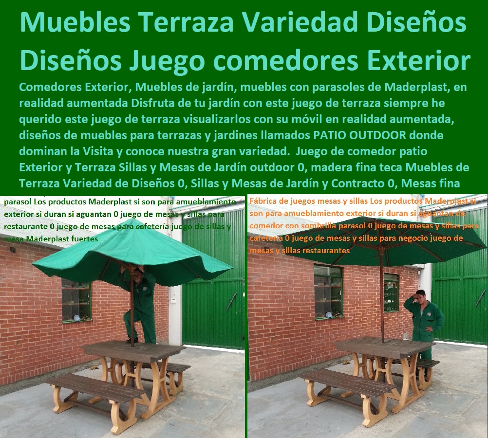17 MESA Y SILLAS PARA EXTERIORES 0 MUEBLES PLÁSTICOS CON PARASOLES 0