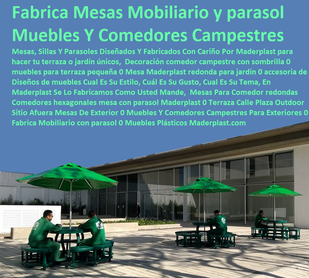 17 MESA Y SILLAS PARA EXTERIORES 0 MUEBLES PLÁSTICOS CON PARASOLES 0