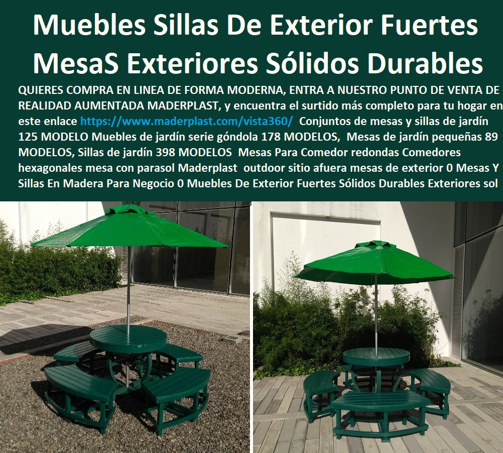 17 MESA Y SILLAS PARA EXTERIORES 0 MUEBLES PLÁSTICOS CON PARASOLES 0