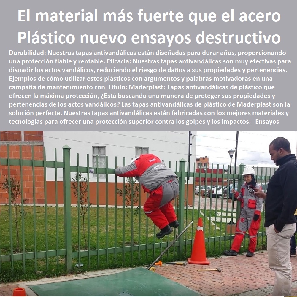 Ensayos Destructivos Pruebas Destructivas De Tapas Antivandalismo Maderplast 0 Cómo elegir el plástico adecuado dependiendo de su uso 0 Cómo se realizan los ensayos destructivos 0 plástico nuevo material más fuerte que el acero 0 Propiedades PP 0 Ensayos Destructivos Pruebas Destructivas De Tapas Antivandalismo Maderplast 0 Cómo elegir el plástico adecuado dependiendo de su uso 0  PRUEBAS Y ENSAYOS DE LABORATORIO 0 MEJORES MATERIALES MADERPLAST 0 CUÁL ES EL MEJOR MATERIAL 0 NUEVOS MATERIALES DE CONSTRUCCIÓN 0 10 Ensayos No destructivos 0 Laboratorio de Materiales Poliméricos Plástico Maderplast 0  Propiedades De Los Materiales Maderplast, Pruebas Maderplast De Campo 0 Fichas Técnicas Maderplast 0 Pruebas De Laboratorio 0 De Resistencias Maderplast 0 Las Pruebas De Laboratorio De Los Materiales Nuevos 0 Materiales Inoxidables 0 Materiales Anticorrosivos 0 Materiales Para Blindajes 0 Materiales De Alto Impacto 0 Material Impermeable 0 ¿Cómo se realizan los ensayos destructivos 0 plástico nuevo material más fuerte que el acero 0 Propiedades PP