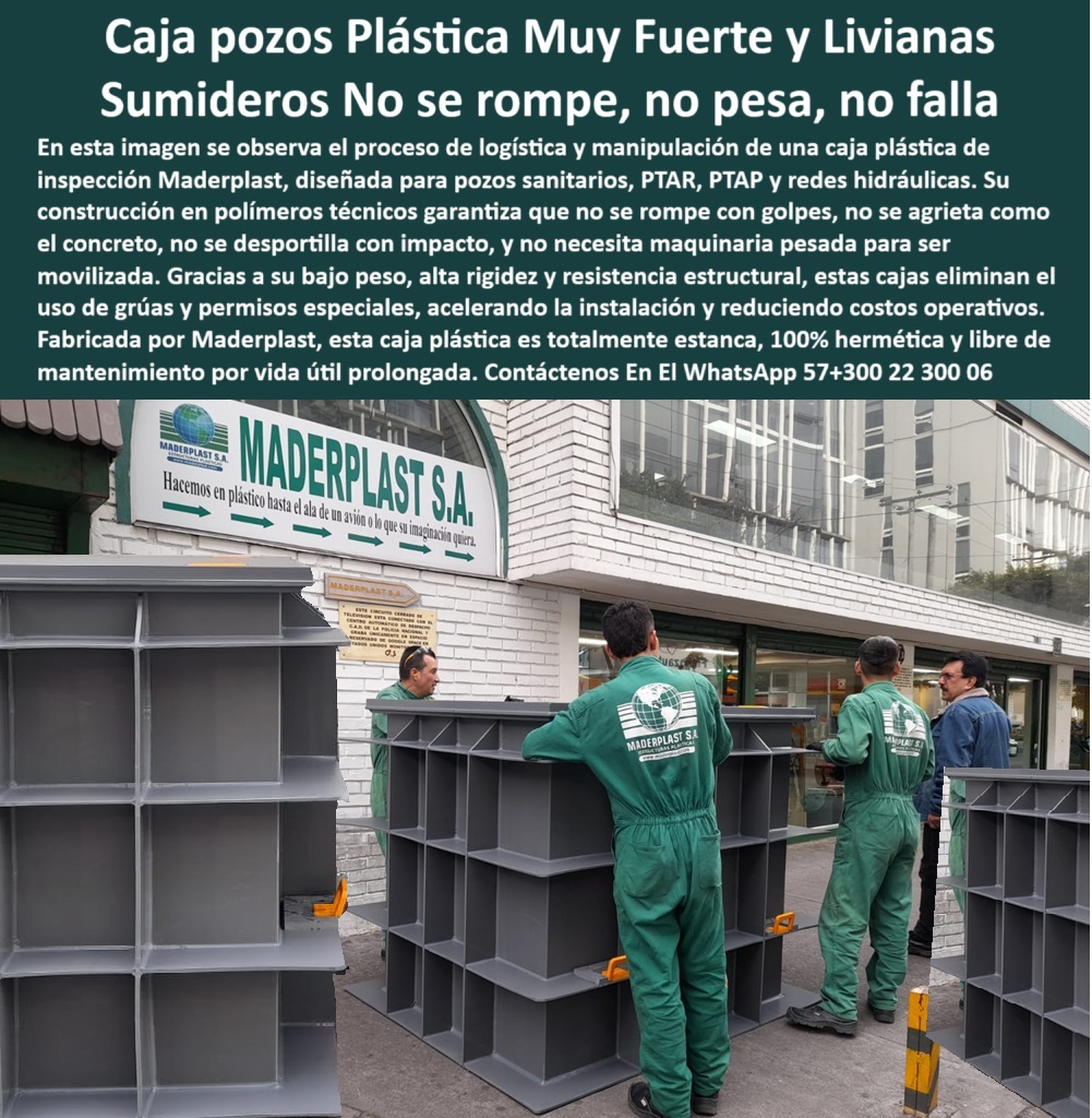 Caja De Inspección Plástica Herméticas Pozos Estancos Ptap Ptar Y Edar Maderplast 0 caja para redes hidráulicas cajas pozos de visita en saneamiento cámaras de inspección en plantas residuales cajas plásticas plantas Ptar cajas técnicas estancas para redes sanitarias, - cámaras plásticas herméticas para redes pluviales, - pozos plásticos estancos para redes sanitarias urbanas, - soluciones en inspección hidrosanitaria libre de óxido, - pozo de visita en polímero para saneamiento, - cajas de inspección sin mantenimiento para DAR, - soluciones de inspección rápida para zonas industriales, - caja plástica ligera de inspección industrial, - cajas herméticas reciclables para infraestructura urbana, - redes-hidráulicas-estancas, - cajas plásticas sin grietas para inspección técnica, - caja técnica sin grúa para pozos de visita, - cajas-livianas-para-ptar, - pozo plástico reforzado para redes sanitarias, - cajas plásticas de inspección para redes hidráulicas, - cajas de registro ligeras y herméticas PTAR, - cajas prefabricadas para cámaras de redes hidráulicas, - Descripción Optimizada de la Imagen Es: En la imagen se aprecia el manejo logístico de una caja plástica estanca para pozos de visita, diseñada por Maderplast como solución liviana, resistente y totalmente hermética para redes hidráulicas, PTAR y sistemas de saneamiento. Su estructura interna tipo panal en polímero técnico permite soportar altas cargas sin deformarse ni romperse, incluso sin uso de maquinaria pesada. Estas cajas no se agrietan, no se oxidan, y no requieren mantenimiento. Gracias a su bajo peso, eliminan permisos especiales de obra, aceleran la instalación y reducen costos operativos. Maderplast desarrolla estas cámaras para garantizar durabilidad extrema, facilidad de transporte y eficiencia total en obras civiles modernas, - sistema-de-inspección-subterráneo, - cajas estructurales resistentes a impactos industriales, - ¿Qué caja sirve para pozos de visita en saneamiento?, - cajas plásticas robustas para alto tráfico operativo, - pozos de inspección en polímero técnico industrial, - sistemas de inspección técnica en polímero reciclado, - cajas livianas para pozos de visita en saneamiento, - ¿Dónde venden cajas plásticas para redes hidráulicas ?, asesoría para compra técnica, pozos plásticos sin necesidad de grúas ni permisos, - inspección-sin-maquinaria-pesada, - caja-inspección-plástica-industrial, - solución-prefabricada-saneamiento, - pozos de visita resistentes a químicos y humedad, - cámaras de inspección plásticas para plantas de tratamiento, - estructuras reciclables para plantas hidráulicas, - ¿Cajas de inspección livianas que no requieran grúa?, - Soporte técnico autorizado - cámaras técnicas estancas para plantas residuales, - cajas-reciclables-para-saneamiento, - pozos plásticos prefabricados para aguas residuales, - solución prefabricada para revisión hidráulica subterránea, - cajas plásticas para plantas de tratamiento de agua, - pozo-estanco-de-visita, - sistema de registro hermético para redes hidráulicas, - cámaras de inspección plásticas en plantas PTAR, - cajas de inspección sin mantenimiento prolongado, - ¿Qué cámara plástica usar en plantas residuales?, - Solución técnica definitiva en -caja de inspección prefabricada para obras hidráulicas, - cajas modulares para pozos en saneamiento básico, - cámara plástica para plantas PTAR y EDAR, - solución plástica para revisión subterránea, - ¿Cuál es la mejor caja para inspección en PTAR?, - cámaras de revisión ligera para zonas urbanas, - pozos-plásticos-para-plantas, - cámara-de-registro-hidrosanitario, - estructura plástica resistente a impactos y químicos, - cajas-plasticas-estancas-inspeccion-pozos-de-visita-ptar-camaras-redes-hidraulicas-saneamiento-prefabricadas-industriales-livianas, - caja estanca liviana sin mantenimiento, - sistemas de registro plásticos para plantas EDAR, - solución plástica para inspección sin maquinaria 0 Caja De Inspección Plástica Herméticas Pozos Estancos Ptap Ptar Y Edar Maderplast 0 caja para redes hidráulicas, - cajas pozos de visita en saneamiento, - cámaras de inspección en plantas residuales, - cajas plásticas plantas Ptar