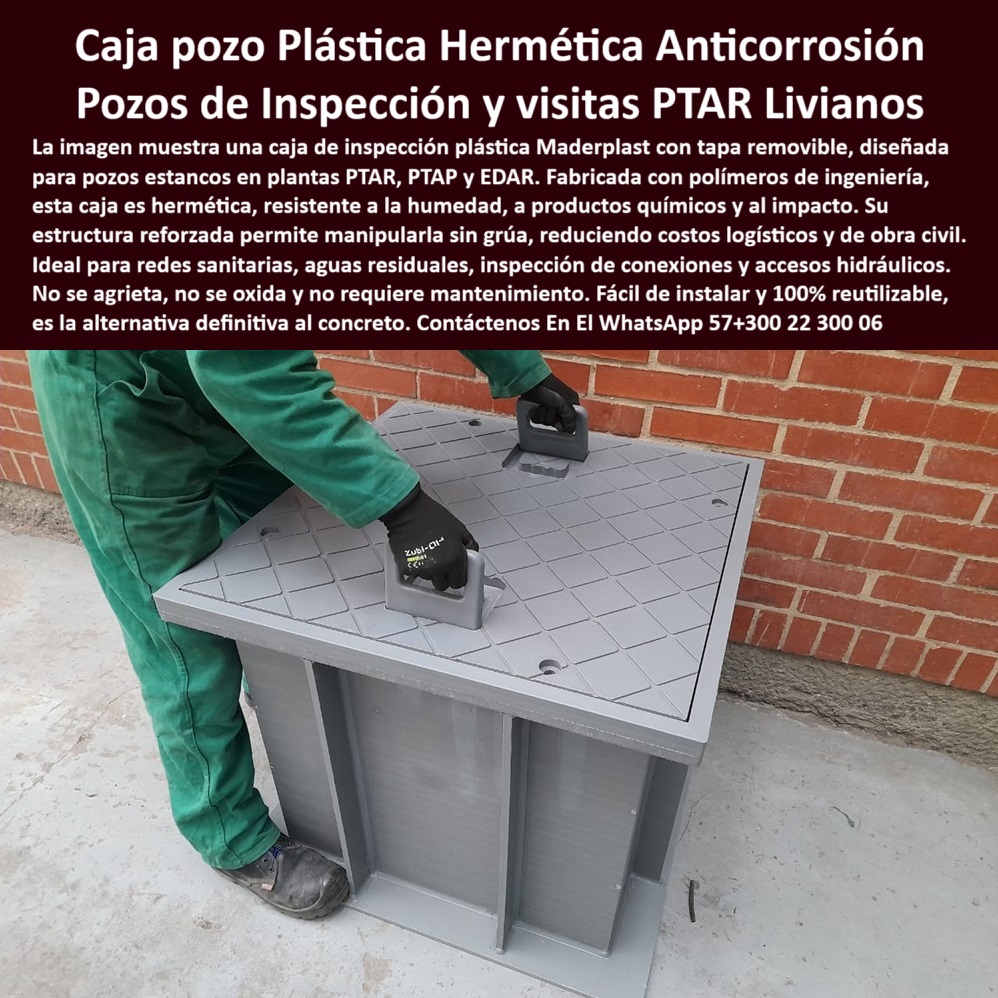 Caja De Inspección Plástica Reforzada Para Pozos Ptap Ptar Y Edar Maderplast 0 cajas plásticas resistentes plantas ptap pozo de visita ptar Qué cajas anticorrosivas sirven para aguas residuales caja plástica subterránea sistema de registro subterráneo sin oxidación, - estructura-plastica-subterranea, - ¿Dónde consigo cajas livianas de inspección para PTAR?, - Solución técnica definitiva en -camaras-subterraneas-anticorrosivas, - estructura modular para revisión de aguas residuales, - módulos estancos de inspección plástica PTAR, - cajas-plasticas-anticorrosivas-inspeccion-pozos-ptar-subterraneas-estancas-redes-hidraulicas-livianas-tapa-removible-reutilizables-industriales, - cajas livianas con tapa removible para obras hidráulicas, - cámara subterránea plástica con resistencia estructural, - cámara plástica liviana para pozos estancos, - caja industrial de inspección sin necesidad de grúa, - caja plástica hermética con manijas integradas, - soluciones-para-redes-sanitarias, - caja de visita liviana y reutilizable, - módulos de acceso hidráulico para saneamiento urbano, - tapa-de-registro-liviana, - cámara plástica estanca para conexiones hidráulicas, - cámaras estancas para plantas de tratamiento de aguas, - solución liviana para pozos plásticos en redes hidráulicas, - caja de inspección hermética con tapa removible, - caja plástica anticorrosiva para conexiones hidráulicas, - Descripción Optimizada de la Imagen Es: La imagen muestra una caja plástica de inspección Maderplast con tapa removible y asas ergonómicas, diseñada para ser usada como pozo estanco en redes sanitarias, PTAR, PTAP y EDAR. Fabricada con polímeros técnicos de alta resistencia, esta solución es totalmente hermética, anticorrosiva y no requiere mantenimiento. Su estructura reforzada permite transportarla sin grúa, facilitando la instalación y reduciendo costos logísticos. Las cajas de Maderplast son ideales para ambientes con humedad constante, agentes químicos e instalaciones hidráulicas exigentes. Maderplast ofrece productos duraderos, livianos y reciclables, superando al concreto en versatilidad, resistencia y sostenibilidad para redes modernas de infraestructura, - cajas plásticas subterráneas para redes sanitarias, - pozo-de-visita-ptar, - cámara plástica hermética para zonas de alta humedad, - caja de inspección prefabricada resistente al impacto, - solución de monitoreo subterráneo sin mantenimiento, - módulos-de-acceso-hidrosanitario, - estructura de polipropileno técnico para redes de saneamiento, - ¿Cuál es la mejor caja anticorrosiva para plantas EDAR?, - cajas plásticas resistentes para plantas PTAP, - caja-de-revisión-plástica, - caja de revisión subterránea para EDAR, - estructuras técnicas de inspección sin mantenimiento, - módulo plástico de inspección para EDAR, - caja técnica liviana para monitoreo en PTAR, - solución modular plástica para redes hidráulicas, - cajas de inspección plásticas resistentes para aguas residuales, - ¿Qué caja hermética es buena para redes hidráulicas?, - pozo plástico de revisión para plantas PTAR, - módulos de revisión estanca para obras hidráulicas, - tapa de registro plástica con manijas integradas, - sistema subterráneo de inspección para PTAR, - cámaras plásticas prefabricadas anticorrosivas para saneamiento, - cajas plásticas reutilizables para infraestructura sanitaria, - sistemas-de-inspección-hidraulica, - ¿Qué tipo de pozo de visita usar en saneamiento?, - pozos de visita en plástico para redes urbanas, - sistemas subterráneos estancos para redes sanitarias, - pozo plástico prefabricado resistente a químicos, - cajas-estancas-para-redes, - cajas anticorrosivas prefabricadas para redes subterráneas, - pozo de visita anticorrosivo para aguas residuales, - cajas-plásticas-resistentes-ptap, - ¿Qué cajas plásticas sirven para aguas residuales?, - caja técnica anticorrosiva para redes urbanas, - cajas subterráneas resistentes a químicos agresivos 0 Caja De Inspección Plástica Reforzada Para Pozos Ptap Ptar Y Edar Maderplast 0 cajas plásticas resistentes plantas ptap, - pozo-de-visita-ptar, - Qué cajas anticorrosivas sirven para aguas residuales, - caja plástica subterránea, 0