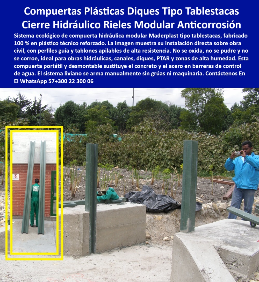 Compuerta Ecológica Para Obras Hidráulicas Sistema De Tablestacas Maderplast 0 Diques Cómo funciona una compuerta de tablones apilables compuerta portátil para cierre hidráulico Qué tipo de compuerta modular sirve para cerrar  barreras hidráulicas modulares sin mantenimiento industrial, - ¿Cómo funciona una compuerta de tablones apilables?, - tablestacas plásticas para compuertas de alta resistencia, - perfiles guía para montaje de compuertas hidráulicas, - control-de-agua-con-tablestacas, - Sistemas de cierre hidráulico modular con tablestacas plásticas, - ¿Qué compuerta modular es ideal para cerrar diques y canales ?, explicación detallada, compuerta portátil de tablones apilables para diques, - compuerta portátil de tablestacas plásticas, - compuertas industriales ligeras para obras de infraestructura, - compuertas-industriales-modulares, - soluciones-hidráulicas-sostenibles, - rieles-de-cierre-para-diques, - sistemas de compuerta técnica para zonas de alta humedad, - soluciones de cierre rápido para canales y diques, - Descripción Optimizada de la Imagen: La imagen muestra un sistema modular de compuerta hidráulica portátil compuesto por perfiles guía plásticos y tablones apilables, diseñado por Maderplast para el cierre y control de aguas en diques, canales y plantas PTAR. Este innovador sistema ofrece una estructura anticorrosiva, liviana y de fácil ensamblaje manual, eliminando la necesidad de grúas o herramientas pesadas en su instalación. Gracias a su fabricación en polímero técnico reforzado, la compuerta de Maderplast no se oxida, no se adhiere y mantiene su operación fluida incluso en ambientes de humedad extrema o alta salinidad. Ideal para obras hidráulicas, zonas industriales de tratamiento de aguas y proyectos de retención temporal, este sistema modular reduce los costos de mantenimiento y asegura una operación confiable y duradera. Maderplast, una vez más, entrega soluciones ecológicas, resistentes y eficientes que transforman la infraestructura hidráulica tradicional en proyectos sostenibles de alto rendimiento, - compuertas de cierre rápido para diques y canales, - compuertas desmontables de tablestacas para plantas PTAR, - soluciones de control hidráulico con tablestacas plásticas, - compuertas de control de agua fabricadas en polímero técnico, - sistemas portátiles de cierre de agua en zonas hidráulicas, - compuertas hidráulicas desmontables para obras de control de agua, - sistemas-de-cierre-hidráulico, - Compuertas anticorrosivas desmontables para plantas PTAR, - compuertas desmontables de control de aguas, - perfiles plásticos anticorrosivos para diques y canales, - compuertas de tablones plásticos apilables para canales, - compuertas apilables plásticas de fácil instalación, - riel guía plástico para cierre hidráulico, - barreras-hidráulicas-desmontables, - sistemas de cierre hidráulico modular con tablestacas, - compuertas anticorrosivas de tránsito manual en canales, - ¿Qué tipo de compuerta portátil resiste ambientes corrosivos ?, recomendación estructurada,  compuertas-de-tablones-apilables, - sistemas de control hidráulico con perfiles de polímero, - compuertas-portátiles-industriales, - barreras industriales ligeras para retención de agua, - Soluciones de compuerta portátil para obras hidráulicas, - barreras plásticas industriales para contención de agua, - barreras hidráulicas anticorrosivas para control temporal de aguas, - rieles plásticos resistentes a humedad constante, - rieles modulares de cierre hidráulico sin corrosión, - compuertas ecológicas desmontables para control de agua, - Compuertas plásticas de tablones apilables para control de aguas, - ¿Dónde consigo sistemas de cierre hidráulico con tablestacas?, - sistemas de compuerta modular para control de flujo hidráulico, - Sistemas de compuerta industrial ligeros y resistentes a humedad, - tablestacas-para-control-de-agua, - perfiles plásticos guía para compuertas hidráulicas industriales, - compuertas visibles de acceso manual para canales, - ¿Dónde venden compuertas plásticas para control hidráulico ?, asesoría para compra técnica, compuertas-hidráulicas-plásticas, - barreras hidráulicas de tablonaje apilable, - sistemas de compuerta livianos para infraestructura hidráulica, - perfiles plásticos resistentes para zonas de alta humedad, - compuertas modulares para obras hidráulicas sostenibles 0 Compuerta Ecológica Para Obras Hidráulicas Sistema De Tablestacas Maderplast 0 Diques Cómo funciona una compuerta de tablones apilables, - compuerta-portátil-para-cierre-hidráulico, - Qué tipo de compuerta modular sirve para cerrar