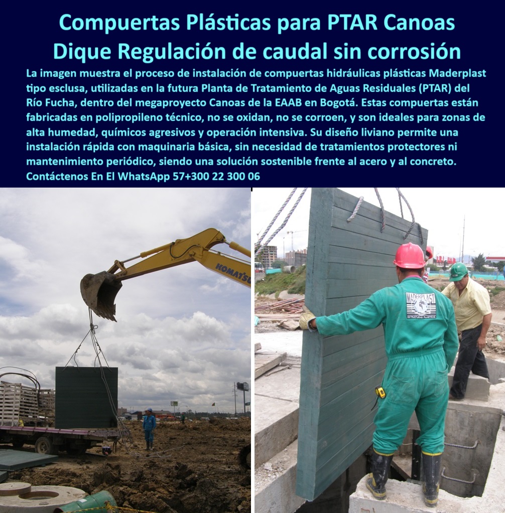 Compuerta Para Obras Hidráulicas Esclusa Regulación Caudal Tablestacas Maderplast 0 compuerta de fácil instalación para canales rurales compuerta hidráulica con guías verticales compuerta de mantenimiento para obras hidráulicas sistema de esclusas plásticas resistentes para PTAR Canoas, - control-hídrico-sin-corrosión, - compuerta-de-control-de-caudal, - sistemas de cierre hídrico de polipropileno técnico, - compuertas-para-agua-residual, - ¿Compuertas hidráulicas de fácil instalación para PTAR?, - sistema hidráulico sin óxido, - regulación caudal hidráulico, - compuerta plástica liviana, - solución-hídrica-sostenible, - alternativas sostenibles al acero en compuertas hidráulicas, - barrera hidráulica ecológica para obras hidráulicas sostenibles, - compuertas de bajo peso para regulación de caudal en PTAP, - barrera plástica modular para regulación de caudal, - compuerta de cierre manual sin maquinaria pesada, - compuertas-ptar-canoas, - compuerta hidráulica anticorrosiva para canal abierto, - compuerta de tablestacas plásticas de alta durabilidad, - compuerta-hidráulica-plástica, - compuerta hidráulica de instalación rápida sin mantenimiento, - soluciones plásticas para obras de infraestructura hidráulica, - compuertas para manejo de volúmenes altos de agua, - control de caudal en canales agrícolas con compuertas plásticas, - compuerta hidráulica técnica para zonas de alta exigencia, - solución de control hídrico portátil y modular, - barrera hidráulica anticorrosiva, - compuerta técnica anticorrosiva para canales abiertos y rurales, - esclusa-plástica-industrial, - instalación compuerta plástica, - compuerta plástica para agua, - esclusa modular plástica para sistemas de captación, - esclusa hidráulica para plantas de tratamiento de aguas, - ¿Qué material es mejor para compuertas hidráulicas sostenibles?, - Descripción Optimizada de la Imagen: La imagen muestra el proceso de instalación de una compuerta plástica hidráulica Maderplast diseñada para la regulación de caudal en la futura PTAR Canoas en Bogotá. Fabricadas en polipropileno técnico, estas compuertas garantizan alta resistencia química, cero corrosión y una instalación rápida sin necesidad de maquinaria especializada. Su estructura modular apilable permite la adaptación a diferentes niveles de agua, ideal para proyectos de infraestructura hidráulica que buscan soluciones sostenibles y de alta eficiencia. Gracias a su bajo peso, larga vida útil y nulo mantenimiento, las compuertas Maderplast son la mejor alternativa frente a compuertas metálicas tradicionales, ofreciendo ventajas técnicas, económicas y ambientales que aseguran el éxito de cualquier obra de saneamiento o control hídrico, - compuertas sostenibles resistentes a químicos para PTAR, - compuerta de polipropileno para manejo de agua residual, - compuertas plásticas industriales de larga vida útil, - ¿Cómo instalar una compuerta ligera en un canal rural?, - Soporte técnico autorizado - compuertas de bajo mantenimiento para PTAR y EDAR, - estructura plástica anticorrosiva para regulación de flujo, - compuertas fáciles de instalar en canales rurales, - compuerta de polipropileno reforzado, - barreras-hidráulicas-plásticas, - compuerta ligera de instalación rápida para agua residual, - compuertas-modulares-hidráulicas, - compuerta plástica modular ligera para control de caudal, - compuerta modular anticorrosiva con guías verticales, - compuerta de tablestacas apilables para captaciones de agua, - barrera de flujo resistente a ambientes corrosivos, - compuerta PTAR Canoas, - compuerta-técnica-anticorrosiva, - esclusa plástica industrial, - ¿Dónde venden compuertas de regulación de caudal resistentes?, Mejor alternativa técnica frente a - ¿Qué compuerta plástica usar en proyectos hidráulicos?, - control hídrico modular, - compuertas plásticas resistentes a químicos y humedad intensa 0 Compuerta Para Obras Hidráulicas Esclusa Regulación Caudal Tablestacas Maderplast 0 compuerta de fácil instalación para canales rurales, - compuerta hidráulica con guías verticales, compuerta de mantenimiento para obras hidráulicas