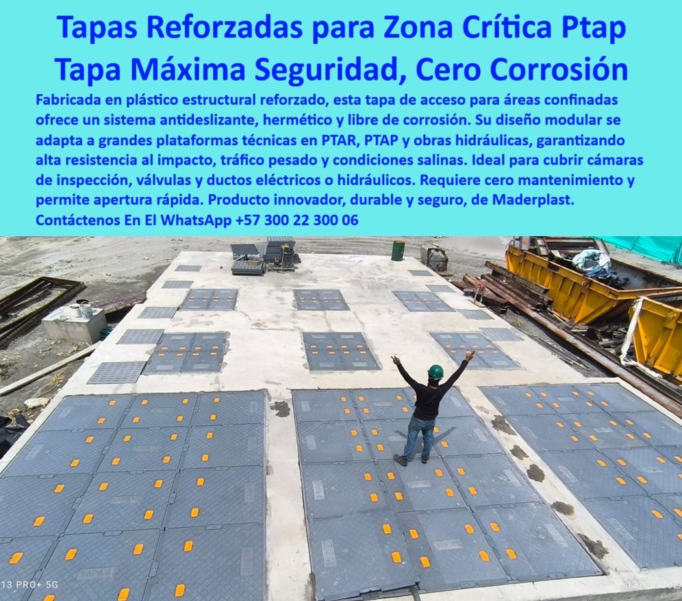 Tapa De Acceso Áreas Confinadas Cubierta Transitable Tanques Ptap Ptar Maderplast 0 Fabricada en plástico estructural reforzado su diseño antideslizante hermético sin corrosión garantiza seguridad durabilidad fácil mantenimiento  recubrimientos industriales anticorrosivos de alta durabilidad, - tapas anticorrosivas de inspección para zonas críticas, - Descripción Optimizada de la Imagen: La imagen presenta una amplia plataforma de inspección industrial, compuesta por tapas rectangulares de alta resistencia, fabricadas en plástico estructural reforzado por Maderplast. Estas cubiertas técnicas herméticas ofrecen acceso seguro, antideslizante y libre de corrosión a cámaras de inspección, válvulas y ductos hidráulicos o eléctricos en plantas PTAR y PTAP. Gracias a su diseño modular y sellado, las tapas Maderplast soportan tráfico pesado, impactos, condiciones salinas, humedad y químicos agresivos sin sufrir deformaciones ni oxidación. Su instalación sin soldadura y su apertura rápida las convierten en la solución ideal para áreas críticas donde el mantenimiento no puede fallar. Fabricadas para durar más de 20 años en operación continua, las cubiertas de acceso técnico de Maderplast garantizan eficiencia operativa, menor costo de mantenimiento y máxima seguridad industrial. Son la opción innovadora y sostenible frente a cubiertas metálicas o de concreto tradicionales, - ¿Cuál es la mejor tapa plástica para acceso a tanques de agua?, - tapas plásticas de alta resistencia a impactos y salinidad, - ¿Dónde compro tapas anticorrosivas de acceso rápido para PTAR?, Recomendación profesional para - ¿Qué tipo de cubierta plástica soporta tráfico pesado y humedad?, - soluciones de acceso técnico modular para PTAR, - tapas herméticas de polipropileno reforzado para PTAP, - ¿Dónde venden tapas industriales herméticas para áreas críticas?, - cubiertas de paso seguro en plantas de tratamiento, - Soluciones de recubrimiento plástico sellado para áreas confinadas, - cubiertas visibles de acceso rápido para plantas industriales, - tapas plásticas resistentes al tráfico industrial pesado, - tapa de acceso hermética reforzada para plantas industriales, - tapas anticorrosivas para cámaras de inspección hidráulica, - sistemas plásticos de inspección técnica sin corrosión, - Tapas de paso seguro resistentes al agua y químicos, - sistemas-de-recubrimiento-industrial, - tapas modulares de plástico estructural para zonas críticas, - tapas herméticas modulares para zonas críticas, - acceso-hermético-industrial, - sistemas de cubrimiento técnico en plantas industriales, - plataformas de acceso técnico en polímero reforzado, - soluciones de sellado plástico industrial para tanques de agua, - tapas reforzadas modulares sin mantenimiento para plantas, - tapas-modulares-de-paso, - cubiertas-de-tanques-industriales, - tapas de acceso rápido para plantas de agua potable, - cubiertas industriales selladas para ductos eléctricos y válvulas, - plataformas-de-inspección-plásticas, - Tapas plásticas herméticas para acceso en plantas industriales, - cubiertas industriales resistentes para áreas expuestas a humedad, - sistemas de cubrimiento de inspección hermética en plástico, - cubrimiento de plataformas técnicas en plantas industriales, - tapas-industriales-herméticas, - pisos-industriales-anticorrosivos, - sistemas de acceso hermético para infraestructuras hidráulicas, - plataformas modulares transitables resistentes al agua y químicos, - plataformas plásticas anticorrosivas para áreas húmedas, - tapas-transitables-de-polipropileno, - tapas industriales reforzadas para acceso técnico, - tapas plásticas industriales resistentes a tráfico pesado, - sistema de cubrimiento técnico antideslizante para áreas confinadas, - cubiertas de paso industrial para ductos hidráulicos, - Sistemas de acceso técnico de alta durabilidad para infraestructura hidráulica, - cubiertas-plásticas-anticorrosivas, - cubiertas transitables anticorrosivas para tanques, - soluciones-de-acceso-tecnico, - Cubiertas modulares anticorrosivas de inspección para tanques PTAP, - cubiertas visibles de inspección para infraestructura, - cubiertas plásticas transitables para tanques de agua residual, - tapas de paso seguro para obras hidráulicas industriales, - ¿Qué tapa hermética modular sirve para obras hidráulicas?, - plataformas de inspección plásticas en plantas PTAR, - soluciones de acceso técnico hermético en plantas 0 Tapa De Acceso Áreas Confinadas Cubierta Transitable Tanques Ptap Ptar Maderplast 0 Fabricada en plástico estructural reforzado, su diseño antideslizante, hermético sin corrosión garantiza seguridad, durabilidad fácil mantenimiento