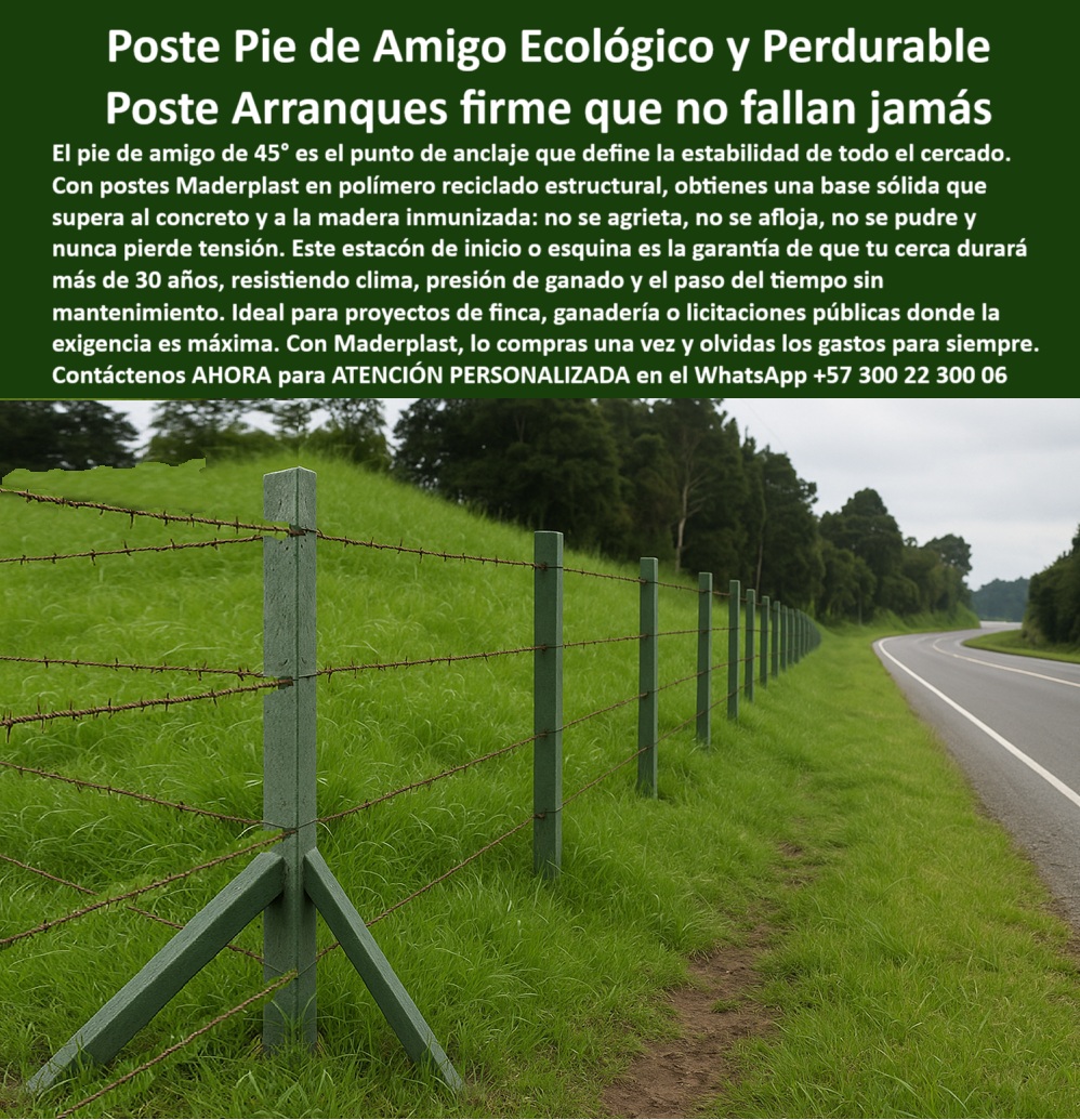 Cercados Con Postes Pie De Amigo Poste de Inicio Y Final Esquineros Portón Maderplast Cercado profesional con poste de inicio bien anclado, - Postes plásticos en pasto alto sin señales de daño, - poste-verde-para-cercados, - ¿Qué poste aguanta tracción sin romperse?, - poste para laderas con barro y humedad constante, - Poste plástico reforzado con pie de amigo a 45 grados, - poste para seguridad rural sin refuerzos metálicos, - poste que reemplaza concreto sin mantenimiento, - poste plástico que no se afloja con los años, - poste plástico que evita gastos de reparación, - poste-pie-de-amigo-firme, - La foto muestra una imagen real de una cerca reforzada con postes plásticos Maderplast instalados sobre terreno inclinado, junto a una vía rural en Colombia. El primer poste, equipado con pie de amigo a 45 grados, funciona como anclaje estructural, evitando que la cerca se tuerza o se hunda. Esta solución es ideal para fincas con ganado de alto impacto, humedad constante y tránsito frecuente. Los postes no se oxidan, no se agrietan, no requieren aisladores ni pintura, y soportan tracción extrema sin aflojar. Fabricados por Maderplast con polímero reciclado estructural, estos estacones son más duraderos que la madera, más estéticos que el concreto y más eficientes que el acero. La instalación se hace sin concreto, ahorrando tiempo, dinero y mantenimiento. Su color integral verde natural conserva la armonía visual con el entorno. La solución perfecta para subdivisiones de potreros, licitaciones ganaderas o instalaciones de cercas técnicas permanentes., - poste ecológico que no se pudre ni se agrieta, - poste de alta tensión para dividir ganado intensivo, - poste con pie de amigo 45 grados sin rajaduras, - poste dieléctrico que evita fugas eléctricas en potreros, - ¿Cuál es el mejor poste para cercas duraderas?, - poste-para-división-de-potreros, - Arranque de cerca con poste fuerte sin óxido, - poste de esquina para ganado en terrenos difíciles, - poste con pie de amigo 45 grados antitorsión, - ¿Cómo reforzar esquinas de cerca sin soldadura?, - poste para cerramiento perimetral con estética duradera, - poste verde resistente que no oxida ni despinta, - poste para fincas con lluvias y barro constantes, - poste para control de animales sin deformación, - poste-reciclado-resistente, - poste-dieléctrico-para-electricas, - poste de arranque que soporta tracción sin rajarse, - poste para subdivisiones de fincas en pastoreo rotacional, - poste de larga duración para instalaciones rurales, - poste plástico sin necesidad de concreto o soldadura, - poste ganadero que elimina el reemplazo constante, - ¿Poste sin concreto para instalar en laderas?, - poste plástico para proyectos de licitación ganadera, - poste-contra-humedad, - poste técnico que elimina pintura y mantenimiento, - Postes sin concreto que soportan tensión en ladera, - poste-para-cercas-en-laderas, - poste-plástico-para-ganadería, - Pie de amigo diagonal en terreno con pendiente verde, - Cerca firme con postes sin grietas ni deformaciones, - poste-para-licencias-publicas, - poste ecológico de larga duración sin pintura, - poste para zonas agrícolas húmedas y salinas, - poste estructural para cercas en laderas inclinadas, - poste de inicio firme que no se deforma nunca, - ¿Qué poste dura más de 30 años sin mantenimiento?, - poste plástico estructural para ganadería intensiva, - Línea de postes verdes alineados junto a carretera rural, - poste-sin-concreto-durable, - poste-para-arranque-en-ladera-pie-amigo-verde-ecologico.jpg, - poste para cercas eléctricas sin aisladores, - poste seguro para alambre de púas sin aisladores, - poste resistente a presión de ganado y clima, - Estacones con diseño estructural para ganado intensivo, - Postes alineados resistiendo presión de alambres tensados 0 Postes eléctricos durables para potrero intensivo, - poste plástico neiva, - postes dieléctricos para reducir pérdidas eléctricas, - licitaciones Cercados Con Postes Pie De Amigo Poste de Inicio Y Final Esquineros Porton Maderplast 0 Postes eléctricos durables para potrero intensivo poste plástico Neiva postes dieléctricos para reducir pérdidas eléctricas licitaciones Cercado profesional con poste de inicio bien anclado, - Postes plásticos en pasto alto sin señales de daño, - poste-verde-para-cercados, - ¿Qué poste aguanta tracción sin romperse?, - poste para laderas con barro y humedad constante, - Poste plástico reforzado con pie de amigo a 45 grados, - poste para seguridad rural sin refuerzos metálicos, - poste que reemplaza concreto sin mantenimiento, - poste plástico que no se afloja con los años, - poste plástico que evita gastos de reparación, - poste-pie-de-amigo-firme, - La foto muestra una imagen real de una cerca reforzada con postes plásticos Maderplast instalados sobre terreno inclinado, junto a una vía rural en Colombia. El primer poste, equipado con pie de amigo a 45 grados, funciona como anclaje estructural, evitando que la cerca se tuerza o se hunda. Esta solución es ideal para fincas con ganado de alto impacto, humedad constante y tránsito frecuente. Los postes no se oxidan, no se agrietan, no requieren aisladores ni pintura, y soportan tracción extrema sin aflojar. Fabricados por Maderplast con polímero reciclado estructural, estos estacones son más duraderos que la madera, más estéticos que el concreto y más eficientes que el acero. La instalación se hace sin concreto, ahorrando tiempo, dinero y mantenimiento. Su color integral verde natural conserva la armonía visual con el entorno. La solución perfecta para subdivisiones de potreros, licitaciones ganaderas o instalaciones de cercas técnicas permanentes., - poste ecológico que no se pudre ni se agrieta, - poste de alta tensión para dividir ganado intensivo, - poste con pie de amigo 45 grados sin rajaduras, - poste dieléctrico que evita fugas eléctricas en potreros, - ¿Cuál es el mejor poste para cercas duraderas?, - poste-para-división-de-potreros, - Arranque de cerca con poste fuerte sin óxido, - poste de esquina para ganado en terrenos difíciles, - poste con pie de amigo 45 grados antitorsión, - ¿Cómo reforzar esquinas de cerca sin soldadura?, - poste para cerramiento perimetral con estética duradera, - poste verde resistente que no oxida ni despinta, - poste para fincas con lluvias y barro constantes, - poste para control de animales sin deformación, - poste-reciclado-resistente, - poste-dieléctrico-para-electricas, - poste de arranque que soporta tracción sin rajarse, - poste para subdivisiones de fincas en pastoreo rotacional, - poste de larga duración para instalaciones rurales, - poste plástico sin necesidad de concreto o soldadura, - poste ganadero que elimina el reemplazo constante, - ¿Poste sin concreto para instalar en laderas?, - poste plástico para proyectos de licitación ganadera, - poste-contra-humedad, - poste técnico que elimina pintura y mantenimiento, - Postes sin concreto que soportan tensión en ladera, - poste-para-cercas-en-laderas, - poste-plástico-para-ganadería, - Pie de amigo diagonal en terreno con pendiente verde, - Cerca firme con postes sin grietas ni deformaciones, - poste-para-licencias-publicas, - poste ecológico de larga duración sin pintura, - poste para zonas agrícolas húmedas y salinas, - poste estructural para cercas en laderas inclinadas, - poste de inicio firme que no se deforma nunca, - ¿Qué poste dura más de 30 años sin mantenimiento?, - poste plástico estructural para ganadería intensiva, - Línea de postes verdes alineados junto a carretera rural, - poste-sin-concreto-durable, - poste-para-arranque-en-ladera-pie-amigo-verde-ecologico.jpg, - poste para cercas eléctricas sin aisladores, - poste seguro para alambre de púas sin aisladores, - poste resistente a presión de ganado y clima, - Estacones con diseño estructural para ganado intensivo, - Postes alineados resistiendo presión de alambres tensados 0 Cercados Con Postes Pie De Amigo Poste de Inicio Y Final Esquineros Porton Maderplast 0 Postes eléctricos durables para potrero intensivo, - poste plástico neiva, - postes dieléctricos para reducir pérdidas eléctricas, - licitaciones