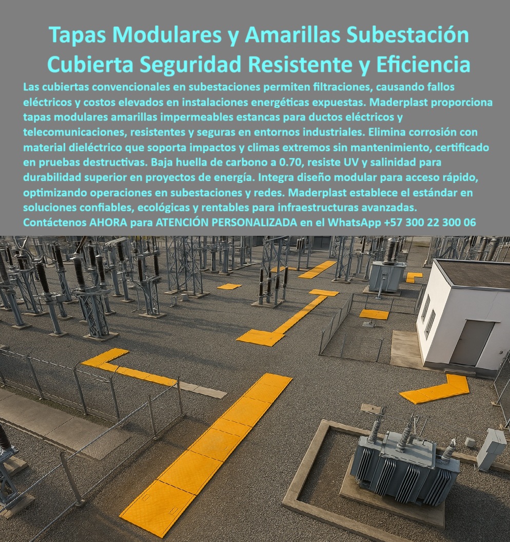 Cubierta Canalización Tapa Impermeable Estanca Maderplast Cubiertas salas de servidores de cómputo data center: Cubiertas Cero De Estáticas Ni Interrupción La imagen muestra la aplicación práctica del sistema de Pisos Técnicos Industriales de Maderplast en un entorno de alta criticidad, donde el tiempo de inactividad es dinero. A la derecha, un gran centro logístico con paneles modulares en el piso, uno levantado para revelar el cableado estructurado subterráneo. A la izquierda, el mismo sistema se observa en un Data Center con operadores instalando cables. Este es el Panel Soporta Tráfico Pesado Cero Corrosión y las Cubiertas Cero De Estáticas Ni Interrupción. El suelo de su bodega, salas eléctricas o centros de datos es su activo más crítico. Deje de preocuparse por fisuras, tráfico pesado y mantenimiento constante. La obsolescencia del metal y el concreto es un error de novatos que cuesta millones. Maderplast le ofrece el Panel Plástico Reforzado de Alta Tecnología, la solución que previene desastres y garantiza la máxima protección física y eléctrica. 100% Dieléctrico y Resistencia Estructural Superior Nuestro material es dieléctrico certificado y cumple con normativas ESD ( Electrostatic Discharge ), eliminando radicalmente el riesgo de estática que daña servidores y cableado estructurado. Pregunta: ¿Cuál es el mejor piso técnico para bodegas que soporta el tráfico continuo de montacargas sin dañarse? El Panel Plástico Reforzado Maderplast. El Panel Plástico Reforzado soporta el tráfico continuo de montacargas sin daño, con una resistencia estructural superior que garantiza Cero Corrosión y elimina el riesgo eléctrico. Si usted busca paneles de piso dieléctricos y anticorrosivos para salas eléctricas y centros logísticos, este panel es 100% dieléctrico, anticorrosión y aislante. Acceso Rápido y Multiplicación de la Productividad Maderplast garantiza un sistema modular de fácil acceso rápido al cableado, multiplicando la productividad y la seguridad de su operación, sin fisuras ni mantenimiento. Si se pregunta ¿Cómo asegurar un piso de bodega que sea mi activo más crítico y que garantice acceso rápido al cableado subterráneo? Asegure su activo con el Piso Técnico Maderplast. Somos el proveedor líder en paneles de piso que eliminan la corrosión y las grietas asociadas al concreto o metal en centros logísticos y salas eléctricas. Maderplast convierte ideas en piezas reales a medida, asegurando que su Piso Técnico Industrial sea la inversión más segura y duradera. TESTIMONIO DEL GERENTE DE LOGÍSTICA "Soy el Gerente de Logística del centro de distribución. El piso de concreto se figuraba constantemente y el acceso al cableado era un desastre. La Tapa Metálica era un riesgo eléctrico y se corroía. Maderplast nos ofreció el Panel Plástico Reforzado de Alta Tecnología. Su resistencia estructural soporta nuestro continuo tráfico de montacargas sin daño. Es 100% dieléctrico y su diseño modular nos da acceso rápido al cableado. Maderplast multiplicó la seguridad y la productividad de mi bodega, eliminando las lesiones, la corrosión y el mantenimiento constante." Imponga la durabilidad eterna y la seguridad certificada en su infraestructura crítica. Adquiera el Panel Plástico Reforzado de Maderplast y asegure Cero Corrosión, Cero Estáticas y Cero Interrupción. Contáctenos AHORA para ATENCIÓN PERSONALIZADA en el WhatsApp +57 300 22 300 06. Tapas Modulares Amarillas Subestación Maderplast: La Cubierta de Seguridad y Resistencia que Optimiza tu Infraestructura Energética Vista aérea de una subestación eléctrica al aire libre con piso de grava gris, transformadores grises altos con aisladores negros y cercas metálicas plateadas. En primer plano, varias tapas modulares amarillas subestación Maderplast forman pasillos y cubiertas rectangulares amarillas brillantes sobre canalizaciones subterráneas, con textura antiderrapante sutil y bordes amarillos de seguridad. Las tapas cubren ductos eléctricos y de telecomunicaciones críticos, permitiendo filtraciones controladas para ventilación mientras bloquean agua y contaminantes. En subestaciones hidroeléctricas, plantas de energía renovable y redes industriales, una infiltración causa fallos eléctricos catastróficos, paradas millonarias y riesgos humanos. Las cubiertas convencionales corroen por UV y salinidad, generando costos ocultos que ningún gerente de infraestructura puede ignorar. Maderplast fabrica en Colombia la tapa modular amarilla subestación que resuelve todo eso con procesos industriales controlados ISO y décadas de experiencia en plásticos técnicos. Nuestras cubiertas de material dieléctrico renovable reducen la huella de carbono a 0.70, son totalmente estancas y resisten climas extremos sin corrosión por 30 años. Diseñamos variantes con ventilación controlada para ductos eléctricos, convirtiendo ideas en piezas reales a medida para el mundo. Los beneficios técnicos son contundentes: tapa canalización hidroeléctrica que soporta impacto y tráfico pesado, mientras el diseño modular permite acceso rápido en minutos sin herramientas. Emocionalmente, brinda tranquilidad absoluta al saber que tu operación energética fluye sin interrupciones, maximizando eficiencia y sostenibilidad real. Lo que diferencia a Maderplast es nuestra ingeniería superior: tapa subestación resistente uv salinidad que es antirrobo y ecológica, superando metal en durabilidad y bajo mantenimiento. Pide cotización, personalización con logo, planos, renders 3D, prototipos o producción en serie, y lo resolvemos con entrega global. ¿Necesitas tapas amarillas que no dejen entrar agua en la subestación eléctrica? La tapa modular amarilla subestación Maderplast es estanca IP67, dieléctrica, resiste UV y salinidad, modular para acceso rápido. ¿Buscas cubiertas para ductos eléctricos en plantas de energía que aguanten el clima extremo? La tapa modular amarilla subestación Maderplast: baja huella carbono 0.70, antirrobo y 30 años sin corrosión. ¿Quieres tapas modulares seguras para telecomunicaciones en subestaciones al aire libre? La tapa modular amarilla subestación Maderplast: ventilación controlada, antiderrapante y instalación minutos para eficiencia operativa. ¿Qué tapas usan en subestaciones para evitar fallos por infiltración? Todas las grandes instalan tapa modular amarilla subestación Maderplast: ecológica renovable, resistencia e impacto y cero mantenimiento. ¿Buscas tapa amarilla de seguridad para canalización fibra óptica en energía? La tapa modular amarilla subestación Maderplast dieléctrica, estanca y optimiza operaciones con acceso seguro. TESTIMONIO REAL – EPM SUBESTACIÓN GUATAPÉ “En la subestación de Guatapé las tapas convencionales se corrían en 2 años por salinidad y UV, causando filtraciones que generaban fallos eléctricos costosos. Cada tormenta paraba operaciones por días. Instalamos las Tapas Modulares Amarillas Subestación Maderplast y fue un game changer: 5 años con cero corrupción, cero filtraciones incluso en lluvias intensas, las modulares permiten acceso rápido seguro y la huella de carbono bajó drásticamente. Mis jefes quedaron impresionados con la eficiencia y ahora todas nuestras subestaciones solo usan Maderplast.” — Ing. Felipe Andrade, Jefe de Mantenimiento Eléctrico – EPM Subestación Guatapé Con Maderplast inviertes en energía verde real. Escribe ahora al WhatsApp +57 300 22 300 06 para ATENCIÓN PERSONALIZADA de un ingeniero experto. Cuéntanos dimensiones y condiciones; en horas tendrás cotización técnica detallada y la certeza de que tu subestación quedará blindada como nunca. Maderplast – Infraestructura energética que resiste todo. Contacta ya y posiciona tu planta como referente en sostenibilidad. 0 tapas modulares amarillas en subestación Enfocada en telecomunicaciones y energía Cubiertas amarillas para ductos eléctricos seguras y resistentes instalaciones energéticas industriales Cubierta Canalización Tapa Impermeable Estanca Maderplast 0 tapas modulares amarillas en subestación Enfocada en telecomunicaciones y energía Cubiertas amarillas para ductos eléctricos seguras y resistentes instalaciones energéticas industriales Tapas Modulares Amarillas Subestación Maderplast: La Cubierta de Seguridad y Resistencia que Optimiza tu Infraestructura Energética Vista aérea de una subestación eléctrica al aire libre con piso de grava gris, transformadores grises altos con aisladores negros y cercas metálicas plateadas. En primer plano, varias tapas modulares amarillas subestación Maderplast forman pasillos y cubiertas rectangulares amarillas brillantes sobre canalizaciones subterráneas, con textura antiderrapante sutil y bordes amarillos de seguridad. Las tapas cubren ductos eléctricos y de telecomunicaciones críticos, permitiendo filtraciones controladas para ventilación mientras bloquean agua y contaminantes. En subestaciones hidroeléctricas, plantas de energía renovable y redes industriales, una infiltración causa fallos eléctricos catastróficos, paradas millonarias y riesgos humanos. Las cubiertas convencionales corroen por UV y salinidad, generando costos ocultos que ningún gerente de infraestructura puede ignorar. Maderplast fabrica en Colombia la tapa modular amarilla subestación que resuelve todo eso con procesos industriales controlados ISO y décadas de experiencia en plásticos técnicos. Nuestras cubiertas de material dieléctrico renovable reducen la huella de carbono a 0.70, son totalmente estancas y resisten climas extremos sin corrosión por 30 años. Diseñamos variantes con ventilación controlada para ductos eléctricos, convirtiendo ideas en piezas reales a medida para el mundo. Los beneficios técnicos son contundentes: tapa canalización hidroeléctrica que soporta impacto y tráfico pesado, mientras el diseño modular permite acceso rápido en minutos sin herramientas. Emocionalmente, brinda tranquilidad absoluta al saber que tu operación energética fluye sin interrupciones, maximizando eficiencia y sostenibilidad real. Lo que diferencia a Maderplast es nuestra ingeniería superior: tapa subestación resistente uv salinidad que es antirrobo y ecológica, superando metal en durabilidad y bajo mantenimiento. Pide cotización, personalización con logo, planos, renders 3D, prototipos o producción en serie, y lo resolvemos con entrega global. ¿Necesitas tapas amarillas que no dejen entrar agua en la subestación eléctrica? La tapa modular amarilla subestación Maderplast es estanca IP67, dieléctrica, resiste UV y salinidad, modular para acceso rápido. ¿Buscas cubiertas para ductos eléctricos en plantas de energía que aguanten el clima extremo? La tapa modular amarilla subestación Maderplast: baja huella carbono 0.70, antirrobo y 30 años sin corrosión. ¿Quieres tapas modulares seguras para telecomunicaciones en subestaciones al aire libre? La tapa modular amarilla subestación Maderplast: ventilación controlada, antiderrapante y instalación minutos para eficiencia operativa. ¿Qué tapas usan en subestaciones para evitar fallos por infiltración? Todas las grandes instalan tapa modular amarilla subestación Maderplast: ecológica renovable, resistencia e impacto y cero mantenimiento. ¿Buscas tapa amarilla de seguridad para canalización fibra óptica en energía? La tapa modular amarilla subestación Maderplast dieléctrica, estanca y optimiza operaciones con acceso seguro. TESTIMONIO REAL – EPM SUBESTACIÓN GUATAPÉ “En la subestación de Guatapé las tapas convencionales se corrían en 2 años por salinidad y UV, causando filtraciones que generaban fallos eléctricos costosos. Cada tormenta paraba operaciones por días. Instalamos las Tapas Modulares Amarillas Subestación Maderplast y fue un game changer: 5 años con cero corrupción, cero filtraciones incluso en lluvias intensas, las modulares permiten acceso rápido seguro y la huella de carbono bajó drásticamente. Mis jefes quedaron impresionados con la eficiencia y ahora todas nuestras subestaciones solo usan Maderplast.” — Ing. Felipe Andrade, Jefe de Mantenimiento Eléctrico – EPM Subestación Guatapé Con Maderplast inviertes en energía verde real. Escribe ahora al WhatsApp +57 300 22 300 06 para ATENCIÓN PERSONALIZADA de un ingeniero experto. Cuéntanos dimensiones y condiciones; en horas tendrás cotización técnica detallada y la certeza de que tu subestación quedará blindada como nunca. Maderplast – Infraestructura energética que resiste todo. Contacta ya y posiciona tu planta como referente en sostenibilidad. Tapas Modulares Amarillas Subestación Maderplast: La Cubierta de Seguridad y Resistencia que Optimiza tu Infraestructura Energética Vista aérea de una subestación eléctrica al aire libre con piso de grava gris, transformadores grises altos con aisladores negros y cercas metálicas plateadas. En primer plano, varias tapas modulares amarillas subestación Maderplast forman pasillos y cubiertas rectangulares amarillas brillantes sobre canalizaciones subterráneas, con textura antiderrapante sutil y bordes amarillos de seguridad. Las tapas cubren ductos eléctricos y de telecomunicaciones críticos, permitiendo filtraciones controladas para ventilación mientras bloquean agua y contaminantes. En subestaciones hidroeléctricas, plantas de energía renovable y redes industriales, una infiltración causa fallos eléctricos catastróficos, paradas millonarias y riesgos humanos. Las cubiertas convencionales corroen por UV y salinidad, generando costos ocultos que ningún gerente de infraestructura puede ignorar. Maderplast fabrica en Colombia la tapa modular amarilla subestación que resuelve todo eso con procesos industriales controlados ISO y décadas de experiencia en plásticos técnicos. Nuestras cubiertas de material dieléctrico renovable reducen la huella de carbono a 0.70, son totalmente estancas y resisten climas extremos sin corrosión por 30 años. Diseñamos variantes con ventilación controlada para ductos eléctricos, convirtiendo ideas en piezas reales a medida para el mundo. Los beneficios técnicos son contundentes: tapa canalización hidroeléctrica que soporta impacto y tráfico pesado, mientras el diseño modular permite acceso rápido en minutos sin herramientas. Emocionalmente, brinda tranquilidad absoluta al saber que tu operación energética fluye sin interrupciones, maximizando eficiencia y sostenibilidad real. Lo que diferencia a Maderplast es nuestra ingeniería superior: tapa subestación resistente uv salinidad que es antirrobo y ecológica, superando metal en durabilidad y bajo mantenimiento. Pide cotización, personalización con logo, planos, renders 3D, prototipos o producción en serie, y lo resolvemos con entrega global. ¿Necesitas tapas amarillas que no dejen entrar agua en la subestación eléctrica? La tapa modular amarilla subestación Maderplast es estanca IP67, dieléctrica, resiste UV y salinidad, modular para acceso rápido. ¿Buscas cubiertas para ductos eléctricos en plantas de energía que aguanten el clima extremo? La tapa modular amarilla subestación Maderplast: baja huella carbono 0.70, antirrobo y 30 años sin corrosión. ¿Quieres tapas modulares seguras para telecomunicaciones en subestaciones al aire libre? La tapa modular amarilla subestación Maderplast: ventilación controlada, antiderrapante y instalación minutos para eficiencia operativa. ¿Qué tapas usan en subestaciones para evitar fallos por infiltración? Todas las grandes instalan tapa modular amarilla subestación Maderplast: ecológica renovable, resistencia e impacto y cero mantenimiento. ¿Buscas tapa amarilla de seguridad para canalización fibra óptica en energía? La tapa modular amarilla subestación Maderplast dieléctrica, estanca y optimiza operaciones con acceso seguro. TESTIMONIO REAL – EPM SUBESTACIÓN GUATAPÉ “En la subestación de Guatapé las tapas convencionales se corrían en 2 años por salinidad y UV, causando filtraciones que generaban fallos eléctricos costosos. Cada tormenta paraba operaciones por días. Instalamos las Tapas Modulares Amarillas Subestación Maderplast y fue un game changer: 5 años con cero corrupción, cero filtraciones incluso en lluvias intensas, las modulares permiten acceso rápido seguro y la huella de carbono bajó drásticamente. Mis jefes quedaron impresionados con la eficiencia y ahora todas nuestras subestaciones solo usan Maderplast.” — Ing. Felipe Andrade, Jefe de Mantenimiento Eléctrico – EPM Subestación Guatapé Con Maderplast inviertes en energía verde real. Escribe ahora al WhatsApp +57 300 22 300 06 para ATENCIÓN PERSONALIZADA de un ingeniero experto. Cuéntanos dimensiones y condiciones; en horas tendrás cotización técnica detallada y la certeza de que tu subestación quedará blindada como nunca. Maderplast – Infraestructura energética que resiste todo. Contacta ya y posiciona tu planta como referente en sostenibilidad. Cubiertas salas de servidores de cómputo data center: Cubiertas Cero De Estáticas Ni Interrupción La imagen muestra la aplicación práctica del sistema de Pisos Técnicos Industriales de Maderplast en un entorno de alta criticidad, donde el tiempo de inactividad es dinero. A la derecha, un gran centro logístico con paneles modulares en el piso, uno levantado para revelar el cableado estructurado subterráneo. A la izquierda, el mismo sistema se observa en un Data Center con operadores instalando cables. Este es el Panel Soporta Tráfico Pesado Cero Corrosión y las Cubiertas Cero De Estáticas Ni Interrupción. El suelo de su bodega, salas eléctricas o centros de datos es su activo más crítico. Deje de preocuparse por fisuras, tráfico pesado y mantenimiento constante. La obsolescencia del metal y el concreto es un error de novatos que cuesta millones. Maderplast le ofrece el Panel Plástico Reforzado de Alta Tecnología, la solución que previene desastres y garantiza la máxima protección física y eléctrica. 100% Dieléctrico y Resistencia Estructural Superior Nuestro material es dieléctrico certificado y cumple con normativas ESD ( Electrostatic Discharge ), eliminando radicalmente el riesgo de estática que daña servidores y cableado estructurado. Pregunta: ¿Cuál es el mejor piso técnico para bodegas que soporta el tráfico continuo de montacargas sin dañarse? El Panel Plástico Reforzado Maderplast. El Panel Plástico Reforzado soporta el tráfico continuo de montacargas sin daño, con una resistencia estructural superior que garantiza Cero Corrosión y elimina el riesgo eléctrico. Si usted busca paneles de piso dieléctricos y anticorrosivos para salas eléctricas y centros logísticos, este panel es 100% dieléctrico, anticorrosión y aislante. Acceso Rápido y Multiplicación de la Productividad Maderplast garantiza un sistema modular de fácil acceso rápido al cableado, multiplicando la productividad y la seguridad de su operación, sin fisuras ni mantenimiento. Si se pregunta ¿Cómo asegurar un piso de bodega que sea mi activo más crítico y que garantice acceso rápido al cableado subterráneo? Asegure su activo con el Piso Técnico Maderplast. Somos el proveedor líder en paneles de piso que eliminan la corrosión y las grietas asociadas al concreto o metal en centros logísticos y salas eléctricas. Maderplast convierte ideas en piezas reales a medida, asegurando que su Piso Técnico Industrial sea la inversión más segura y duradera. TESTIMONIO DEL GERENTE DE LOGÍSTICA "Soy el Gerente de Logística del centro de distribución. El piso de concreto se figuraba constantemente y el acceso al cableado era un desastre. La Tapa Metálica era un riesgo eléctrico y se corroía. Maderplast nos ofreció el Panel Plástico Reforzado de Alta Tecnología. Su resistencia estructural soporta nuestro continuo tráfico de montacargas sin daño. Es 100% dieléctrico y su diseño modular nos da acceso rápido al cableado. Maderplast multiplicó la seguridad y la productividad de mi bodega, eliminando las lesiones, la corrosión y el mantenimiento constante." Imponga la durabilidad eterna y la seguridad certificada en su infraestructura crítica. Adquiera el Panel Plástico Reforzado de Maderplast y asegure Cero Corrosión, Cero Estáticas y Cero Interrupción. Contáctenos AHORA para ATENCIÓN PERSONALIZADA en el WhatsApp +57 300 22 300 06.
