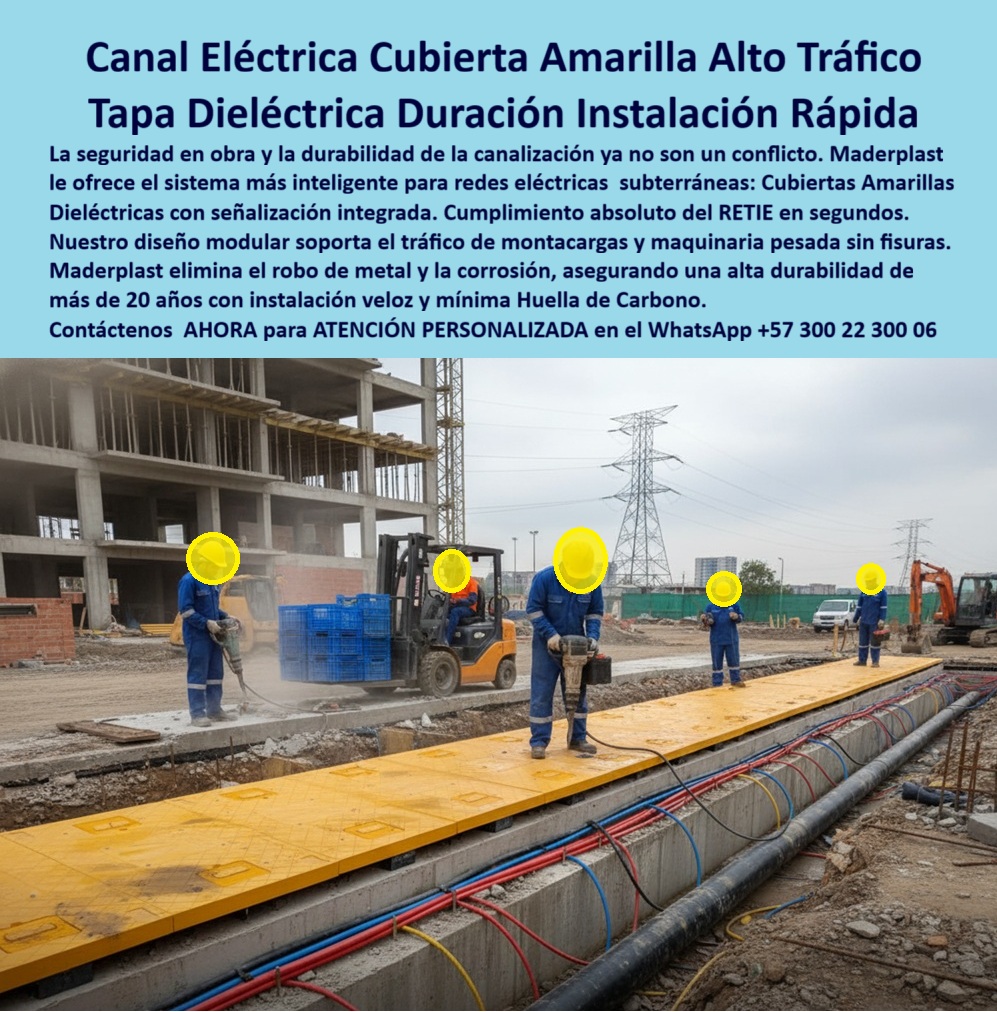 Cubiertas Tapas industriales Tapa alta tensión Retie Maderplast Tapas cubiertas y canales La Evolución Imparable de la Seguridad Eléctrica Subterránea: Canalización Dieléctrica de Alto Tráfico Maderplast La imagen que se observa es la evidencia de la solución definitiva a los riesgos históricos en la infraestructura eléctrica. Muestra el sistema de Canalización Eléctrica Cubierta Amarilla Alto Tráfico de Maderplast, una instalación robusta y de alta visibilidad que protege redes críticas en un entorno de obra civil industrial intensa. En primer plano, las tapas Dieléctricas amarillas para subestación se extienden sobre la zanja de cables, soportando el tránsito constante de montacargas y maquinaria pesada —la prueba de que la seguridad en obra y la durabilidad de la canalización ya no son un conflicto. La instalación veloz de este sistema modular, diseñado con un polímero técnico avanzado, elimina la vulnerabilidad de las soluciones tradicionales de concreto o hierro. El Desafío de la Ingeniería en Redes Subterráneas En proyectos de alta complejidad, la canalización de cables de alta tensión enfrenta tres enemigos implacables: el robo de tapas, la corrosión y la incapacidad de los materiales convencionales para soportar cargas pesadas sin fisuras. Los ingenieros de ventas en Maderplast comprenden este dolor: una tapa metálica se convierte en un riesgo de robo y oxidación constante; una de concreto, en un punto débil que se fractura y compromete la red bajo el tráfico. ¿Cómo puedo proteger cables eléctricos subterráneos del tráfico pesado y robo en mi subestación? La respuesta no está en mejorar el pasado, sino en la ingeniería de polímeros del futuro. Maderplast: El Estándar de Oro en Cubiertas Dieléctricas Anti-Robo Maderplast convierte sus ideas en piezas reales a medida, y el diseño de esta cubierta amarilla para zanja de cables de alta tensión es la cumbre de nuestra experiencia en plásticos técnicos. Nuestra solución antirrobo tapas es simple y radical: al ser un sistema no metálico, se elimina el principal incentivo para el hurto, asegurando la integridad de su inversión desde el día uno. Ofrecemos un sistema de tapa de polímero dieléctrico de alta resistencia y alta durabilidad veinte años, que supera con creces la vida útil y la resistencia a la corrosión de cualquier alternativa. ¿Hay alguna alternativa a las tapas metálicas o de concreto para ductos eléctricos que no se oxidan ni se roban? Absolutamente. Nuestro diseño modular no solo soporta el tráfico, sino que, como un sistema de canalización de alto impacto, garantiza cero fisuras y cero mantenimiento por oxidación. Para el ingeniero que domina el Reglamento Técnico de Instalaciones Eléctricas (RETIE), la seguridad es absoluta. El cumplimiento RETIE de este sistema es instantáneo tras su montaje, ofreciendo una protección dieléctrica superior. Esto lo convierte en la elección inteligente para protección de cables de alta tensión y seguridad eléctrica subterránea. Beneficios Ineludibles: Convierta el Riesgo en Rentabilidad La decisión de implementar Maderplast es una inversión estratégica que transforma su proyecto. Las tapas modulares instalación rápida es la clave: ¿Busque un sistema de cubierta de zanjas para cables que sea de instalación muy rápida y cumpla todas las normas? Nuestro conjunto modular es tan eficiente que su proyecto acelera los tiempos de obra, minimizando la intervención del personal y maximizando la seguridad. El material técnico utilizado en estas cubiertas de canalización eléctrica elimina la necesidad de reposiciones constantes, garantizando una durabilidad de veinte años sin fisuras. Somos el proveedor de tapas Dieléctricas que le asegura máxima resistencia a montacargas y maquinaria pesada. Además, demostramos un compromiso con la canalización mínima de huella de carbono, alineando su proyecto con las más altas exigencias de sostenibilidad y rentabilidad a largo plazo. Maderplast: Su Aliado en la Fabricación a Medida Nuestra señal de confianza radica en procesos industriales controlados y una vasta experiencia en plásticos técnicos que nos permite la fabricación a medida en Colombia para el mundo. No solo proporcionamos el producto de la imagen; somos su socio de ingeniería. ¿Necesita personalización o un prototipo? Podemos entregarle planos, renders y producción en serie con la misma garantía de calidad. Necesito tapas de canalización que soporten maquinaria sin quebrarse, ¿qué recomiendan para una obra? La recomendación del experto es firme: confíe en el sistema modular de protección subterránea de redes eléctricas de Maderplast, el único diseñado para ofrecer tranquilidad operativa, cumplimiento normativo y una vida útil superior. TESTIMONIO: SEGURIDAD INVALUABLE EN LA EXPANSIÓN DE LA REFINERÍA "En la expansión de la refinería, el Ingeniero Jefe Ricardo Pérez enfrentaba un problema crítico: las tapas de concreto se fracturaron constantemente con el paso de las grúas y las metálicas eran un foco de robo y corrosión. Esto comprometía la seguridad de la red de alta tensión, un dolor de cabeza diario. Tras investigar, optamos por la Canalización Dieléctrica Cubierta Amarilla Maderplast. La instalación modular fue cinco veces más rápida que el vaciado de concreto, y su material, al ser dieléctrico y no metálico, nos dio paz mental inmediata: cero riesgo de robo, cero mantenimiento por oxidación y total cumplimiento RETIE. Es la única solución que realmente soporta nuestro tráfico pesado sin inmutarse, demostrando una superioridad técnica y una tranquilidad operativa invaluable. La Decisión del Experto es Ahora Deje de lado la corrosión, el riesgo de robo y las costosas interrupciones por fallas en la cubierta. Nuestro sistema de canal-electrica-dieléctrica-alto-tráfico es la mejor solución segura para canalización bajo piso industrial. Active su intención de compra hoy mismo. Le invitamos a solicitar una cotización y consultar por la personalización que su proyecto de alta ingeniería requiere. Maderplast está listo para transformar sus necesidades en una realidad técnica superior. Contáctenos AHORA para ATENCIÓN PERSONALIZADA en el WhatsApp +57 300 22 300 06. Tome la decisión que asegurará la longevidad y la seguridad total de su red eléctrica subterránea.0 Cubiertas amarillas canalización eléctrica subterránea y control de redes dieléctricas y de alta durabilidad Tapas dieléctricas amarillas para subestaciones eléctricas segura Cubiertas Tapas industriales Tapa alta tensión Retie Maderplast 0 Cubiertas amarillas canalización eléctrica subterránea y control de redes dieléctricas y de alta durabilidad Tapas dieléctricas amarillas para subestaciones eléctricas segura Tapas cubiertas y canales La Evolución Imparable de la Seguridad Eléctrica Subterránea: Canalización Dieléctrica de Alto Tráfico Maderplast La imagen que se observa es la evidencia de la solución definitiva a los riesgos históricos en la infraestructura eléctrica. Muestra el sistema de Canalización Eléctrica Cubierta Amarilla Alto Tráfico de Maderplast, una instalación robusta y de alta visibilidad que protege redes críticas en un entorno de obra civil industrial intensa. En primer plano, las tapas Dieléctricas amarillas para subestación se extienden sobre la zanja de cables, soportando el tránsito constante de montacargas y maquinaria pesada —la prueba de que la seguridad en obra y la durabilidad de la canalización ya no son un conflicto. La instalación veloz de este sistema modular, diseñado con un polímero técnico avanzado, elimina la vulnerabilidad de las soluciones tradicionales de concreto o hierro. El Desafío de la Ingeniería en Redes Subterráneas En proyectos de alta complejidad, la canalización de cables de alta tensión enfrenta tres enemigos implacables: el robo de tapas, la corrosión y la incapacidad de los materiales convencionales para soportar cargas pesadas sin fisuras. Los ingenieros de ventas en Maderplast comprenden este dolor: una tapa metálica se convierte en un riesgo de robo y oxidación constante; una de concreto, en un punto débil que se fractura y compromete la red bajo el tráfico. ¿Cómo puedo proteger cables eléctricos subterráneos del tráfico pesado y robo en mi subestación? La respuesta no está en mejorar el pasado, sino en la ingeniería de polímeros del futuro. Maderplast: El Estándar de Oro en Cubiertas Dieléctricas Anti-Robo Maderplast convierte sus ideas en piezas reales a medida, y el diseño de esta cubierta amarilla para zanja de cables de alta tensión es la cumbre de nuestra experiencia en plásticos técnicos. Nuestra solución antirrobo tapas es simple y radical: al ser un sistema no metálico, se elimina el principal incentivo para el hurto, asegurando la integridad de su inversión desde el día uno. Ofrecemos un sistema de tapa de polímero dieléctrico de alta resistencia y alta durabilidad veinte años, que supera con creces la vida útil y la resistencia a la corrosión de cualquier alternativa. ¿Hay alguna alternativa a las tapas metálicas o de concreto para ductos eléctricos que no se oxidan ni se roban? Absolutamente. Nuestro diseño modular no solo soporta el tráfico, sino que, como un sistema de canalización de alto impacto, garantiza cero fisuras y cero mantenimiento por oxidación. Para el ingeniero que domina el Reglamento Técnico de Instalaciones Eléctricas (RETIE), la seguridad es absoluta. El cumplimiento RETIE de este sistema es instantáneo tras su montaje, ofreciendo una protección dieléctrica superior. Esto lo convierte en la elección inteligente para protección de cables de alta tensión y seguridad eléctrica subterránea. Beneficios Ineludibles: Convierta el Riesgo en Rentabilidad La decisión de implementar Maderplast es una inversión estratégica que transforma su proyecto. Las tapas modulares instalación rápida es la clave: ¿Busque un sistema de cubierta de zanjas para cables que sea de instalación muy rápida y cumpla todas las normas? Nuestro conjunto modular es tan eficiente que su proyecto acelera los tiempos de obra, minimizando la intervención del personal y maximizando la seguridad. El material técnico utilizado en estas cubiertas de canalización eléctrica elimina la necesidad de reposiciones constantes, garantizando una durabilidad de veinte años sin fisuras. Somos el proveedor de tapas Dieléctricas que le asegura máxima resistencia a montacargas y maquinaria pesada. Además, demostramos un compromiso con la canalización mínima de huella de carbono, alineando su proyecto con las más altas exigencias de sostenibilidad y rentabilidad a largo plazo. Maderplast: Su Aliado en la Fabricación a Medida Nuestra señal de confianza radica en procesos industriales controlados y una vasta experiencia en plásticos técnicos que nos permite la fabricación a medida en Colombia para el mundo. No solo proporcionamos el producto de la imagen; somos su socio de ingeniería. ¿Necesita personalización o un prototipo? Podemos entregarle planos, renders y producción en serie con la misma garantía de calidad. Necesito tapas de canalización que soporten maquinaria sin quebrarse, ¿qué recomiendan para una obra? La recomendación del experto es firme: confíe en el sistema modular de protección subterránea de redes eléctricas de Maderplast, el único diseñado para ofrecer tranquilidad operativa, cumplimiento normativo y una vida útil superior. TESTIMONIO: SEGURIDAD INVALUABLE EN LA EXPANSIÓN DE LA REFINERÍA "En la expansión de la refinería, el Ingeniero Jefe Ricardo Pérez enfrentaba un problema crítico: las tapas de concreto se fracturaron constantemente con el paso de las grúas y las metálicas eran un foco de robo y corrosión. Esto comprometía la seguridad de la red de alta tensión, un dolor de cabeza diario. Tras investigar, optamos por la Canalización Dieléctrica Cubierta Amarilla Maderplast. La instalación modular fue cinco veces más rápida que el vaciado de concreto, y su material, al ser dieléctrico y no metálico, nos dio paz mental inmediata: cero riesgo de robo, cero mantenimiento por oxidación y total cumplimiento RETIE. Es la única solución que realmente soporta nuestro tráfico pesado sin inmutarse, demostrando una superioridad técnica y una tranquilidad operativa invaluable. La Decisión del Experto es Ahora Deje de lado la corrosión, el riesgo de robo y las costosas interrupciones por fallas en la cubierta. Nuestro sistema de canal-electrica-dieléctrica-alto-tráfico es la mejor solución segura para canalización bajo piso industrial. Active su intención de compra hoy mismo. Le invitamos a solicitar una cotización y consultar por la personalización que su proyecto de alta ingeniería requiere. Maderplast está listo para transformar sus necesidades en una realidad técnica superior. Contáctenos AHORA para ATENCIÓN PERSONALIZADA en el WhatsApp +57 300 22 300 06. Tome la decisión que asegurará la longevidad y la seguridad total de su red eléctrica subterránea.