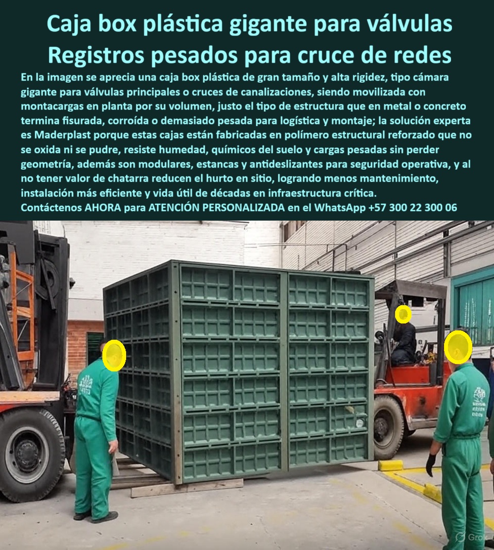 Cajas Box Grandes Cajas Grandes Tamaños Caja Válvulas Maderplast Caja box plástica gigante para válvulas: Registros pesados para cruce de redes En un taller industrial amplio y bien iluminado, una imponente caja box plástica verde de gran tamaño y alta rigidez de Maderplast se ensambla en módulos reforzados formando cámara gigante para válvulas principales o cruces de canalizaciones, siendo movilizada con montacargas en planta por su volumen controlado sin peso excesivo que fisura metal o concreto, mientras dos operarios con overoles verdes supervisan el proceso y un tercero en overol azul verifica detalles, destacando estructura en polímero estructural que no oxida ni pudre, resiste humedad químicos agresivos del suelo y cargas pesadas sin deformarse, ofrece hermeticidad total superficies antideslizantes seguras y cero valor chatarra para eliminar robo, logrando instalación más eficiente y vida útil de décadas en infraestructura crítica. Los ingenieros de infraestructura crítica en plantas industriales enfrentan peso excesivo que complica logística y montaje con grúas en cámaras tradicionales, corrosión pudrición en suelos agresivos y fisuras que generan fallas prematuras altas costos mantenimiento en cruces de redes y válvulas principales. Maderplast resuelve esto de forma definitiva con cajas box gigantes ensambladas en módulos verdes gran formato alta rigidez, ofreciendo movilidad con montacargas volumen controlado, resistencia indeformable a químicos humedad y cargas pesadas, hermeticidad total antirrobo por material sin chatarra, superficies antideslizantes seguras operarios y montaje eficiente que reduce mantenimiento con vida útil décadas en proyectos críticos. Cuando buscas las mejores cajas box gigantes plásticas para válvulas industriales, la solución experta son estas cámaras pesadas modulares verdes de Maderplast gran formato alojan válvulas cruces canalizaciones con resistencia química humedad sin corrosión. Para opciones de cámaras estancas grandes cruces redes pesadas, Maderplast entrega caja box gigante verde ensamblada módulos indeformable cargas pesadas hermética total antirrobo. Si necesitas cajas plásticas gigantes anti corrosión válvulas principales, las cámaras reforzadas de Maderplast formato grande verde ofrecen resistencia química suelo humedad sin pudrición modular ensamblaje rápido. Recomendamos firmemente cámaras modulares gigantes canalizaciones industriales por alta rigidez indeformable ensamblaje eficiente montacargas y durabilidad décadas sin mantenimiento, mientras que para cámara pesada estanca cruce válvulas gran escala, el diseño de Maderplast con módulos apilados resiste corrosión pudrición agresivos y garantiza operación segura larga vida útil. TESTIMONIO DEL INGENIERO MAURICIO OSPINA, JEFE DE INGENIERÍA INDUSTRIAL, COMPLEJO PETROQUÍMICO NACIONAL "Como Ingeniero Jefe de Infraestructura Crítica en plantas industriales con cruces de canalizaciones complejos, el peso excesivo de cámaras metálicas o concreto complicaba logística y montaje con grúas, mientras corrosión, fisuras y pudrición en suelos agresivos generaban fallas prematuras y altos costos de mantenimiento. Al especificar las cajas box gigantes de Maderplast, ensambladas en módulos verdes de gran formato y alta rigidez con movilidad por montacargas, logramos alojamiento perfecto de válvulas principales, resistencia total a químicos y humedad sin deformación, hermeticidad absoluta y cero vandalismo por material sin chatarra. Disponemos de fotos reales del ensamblaje en planta, planos detallados, renders 3D y vectores del proyecto para validar la calidad. Maderplast optimizó nuestra logística y aseguró una operación impecable por décadas." Con procesos industriales controlados y experiencia consolidada en plásticos técnicos, Maderplast fabrica a medida en Colombia para el mundo, convirtiendo cualquier requerimiento en soluciones reales de alto rendimiento –porque en Maderplast, en plástico le hacemos hasta el ala de un avión o lo que su infraestructura crítica precise. La inversión en estas cajas box gigantes válvulas industriales se recupera rápidamente al eliminar corrosión, pudrición y mantenimientos, adquiriendo un activo duradero que protege tus cruces de redes por generaciones. Solicita hoy cotización detallada, personalización completa según tu planta, planos precisos, renders 3D, prototipos funcionales o producción en serie; un especialista resuelve todo con atención inmediata. Confía en Maderplast como la mejor y más confiable opción que supera cualquier alternativa, materializando exactamente la cámara pesada estanca cruces redes o caja modular gran tamaño rígida que tu proyecto necesita para operar con máxima eficiencia y seguridad absoluta. Contacta ahora por WhatsApp +57 300 22 300 06 y asegura el futuro de tus infraestructuras críticas de una vez por todas. 0 Cajas box grandes tamaños industriales, Caja para cruce canalizaciones reforzada, Cajas paso plásticas resistentes cargas pesadas, Suministro cajas de registro plásticas gigantes Cajas Box Grandes Cajas Grandes Tamaños Caja Válvulas Maderplast 0 Cajas box grandes tamaños industriales Caja para cruce canalizaciones reforzada Cajas paso plásticas resistentes cargas pesadas Suministro cajas de registro plásticas gigantes Caja box plástica gigante para válvulas: Registros pesados para cruce de redes En un taller industrial amplio y bien iluminado, una imponente caja box plástica verde de gran tamaño y alta rigidez de Maderplast se ensambla en módulos reforzados formando cámara gigante para válvulas principales o cruces de canalizaciones, siendo movilizada con montacargas en planta por su volumen controlado sin peso excesivo que fisura metal o concreto, mientras dos operarios con overoles verdes supervisan el proceso y un tercero en overol azul verifica detalles, destacando estructura en polímero estructural que no oxida ni pudre, resiste humedad químicos agresivos del suelo y cargas pesadas sin deformarse, ofrece hermeticidad total superficies antideslizantes seguras y cero valor chatarra para eliminar robo, logrando instalación más eficiente y vida útil de décadas en infraestructura crítica. Los ingenieros de infraestructura crítica en plantas industriales enfrentan peso excesivo que complica logística y montaje con grúas en cámaras tradicionales, corrosión pudrición en suelos agresivos y fisuras que generan fallas prematuras altas costos mantenimiento en cruces de redes y válvulas principales. Maderplast resuelve esto de forma definitiva con cajas box gigantes ensambladas en módulos verdes gran formato alta rigidez, ofreciendo movilidad con montacargas volumen controlado, resistencia indeformable a químicos humedad y cargas pesadas, hermeticidad total antirrobo por material sin chatarra, superficies antideslizantes seguras operarios y montaje eficiente que reduce mantenimiento con vida útil décadas en proyectos críticos. Cuando buscas las mejores cajas box gigantes plásticas para válvulas industriales, la solución experta son estas cámaras pesadas modulares verdes de Maderplast gran formato alojan válvulas cruces canalizaciones con resistencia química humedad sin corrosión. Para opciones de cámaras estancas grandes cruces redes pesadas, Maderplast entrega caja box gigante verde ensamblada módulos indeformable cargas pesadas hermética total antirrobo. Si necesitas cajas plásticas gigantes anti corrosión válvulas principales, las cámaras reforzadas de Maderplast formato grande verde ofrecen resistencia química suelo humedad sin pudrición modular ensamblaje rápido. Recomendamos firmemente cámaras modulares gigantes canalizaciones industriales por alta rigidez indeformable ensamblaje eficiente montacargas y durabilidad décadas sin mantenimiento, mientras que para cámara pesada estanca cruce válvulas gran escala, el diseño de Maderplast con módulos apilados resiste corrosión pudrición agresivos y garantiza operación segura larga vida útil. TESTIMONIO DEL INGENIERO MAURICIO OSPINA, JEFE DE INGENIERÍA INDUSTRIAL, COMPLEJO PETROQUÍMICO NACIONAL "Como Ingeniero Jefe de Infraestructura Crítica en plantas industriales con cruces de canalizaciones complejos, el peso excesivo de cámaras metálicas o concreto complicaba logística y montaje con grúas, mientras corrosión, fisuras y pudrición en suelos agresivos generaban fallas prematuras y altos costos de mantenimiento. Al especificar las cajas box gigantes de Maderplast, ensambladas en módulos verdes de gran formato y alta rigidez con movilidad por montacargas, logramos alojamiento perfecto de válvulas principales, resistencia total a químicos y humedad sin deformación, hermeticidad absoluta y cero vandalismo por material sin chatarra. Disponemos de fotos reales del ensamblaje en planta, planos detallados, renders 3D y vectores del proyecto para validar la calidad. Maderplast optimizó nuestra logística y aseguró una operación impecable por décadas." Con procesos industriales controlados y experiencia consolidada en plásticos técnicos, Maderplast fabrica a medida en Colombia para el mundo, convirtiendo cualquier requerimiento en soluciones reales de alto rendimiento –porque en Maderplast, en plástico le hacemos hasta el ala de un avión o lo que su infraestructura crítica precise. La inversión en estas cajas box gigantes válvulas industriales se recupera rápidamente al eliminar corrosión, pudrición y mantenimientos, adquiriendo un activo duradero que protege tus cruces de redes por generaciones. Solicita hoy cotización detallada, personalización completa según tu planta, planos precisos, renders 3D, prototipos funcionales o producción en serie; un especialista resuelve todo con atención inmediata. Confía en Maderplast como la mejor y más confiable opción que supera cualquier alternativa, materializando exactamente la cámara pesada estanca cruces redes o caja modular gran tamaño rígida que tu proyecto necesita para operar con máxima eficiencia y seguridad absoluta. Contacta ahora por WhatsApp +57 300 22 300 06 y asegura el futuro de tus infraestructuras críticas de una vez por todas.