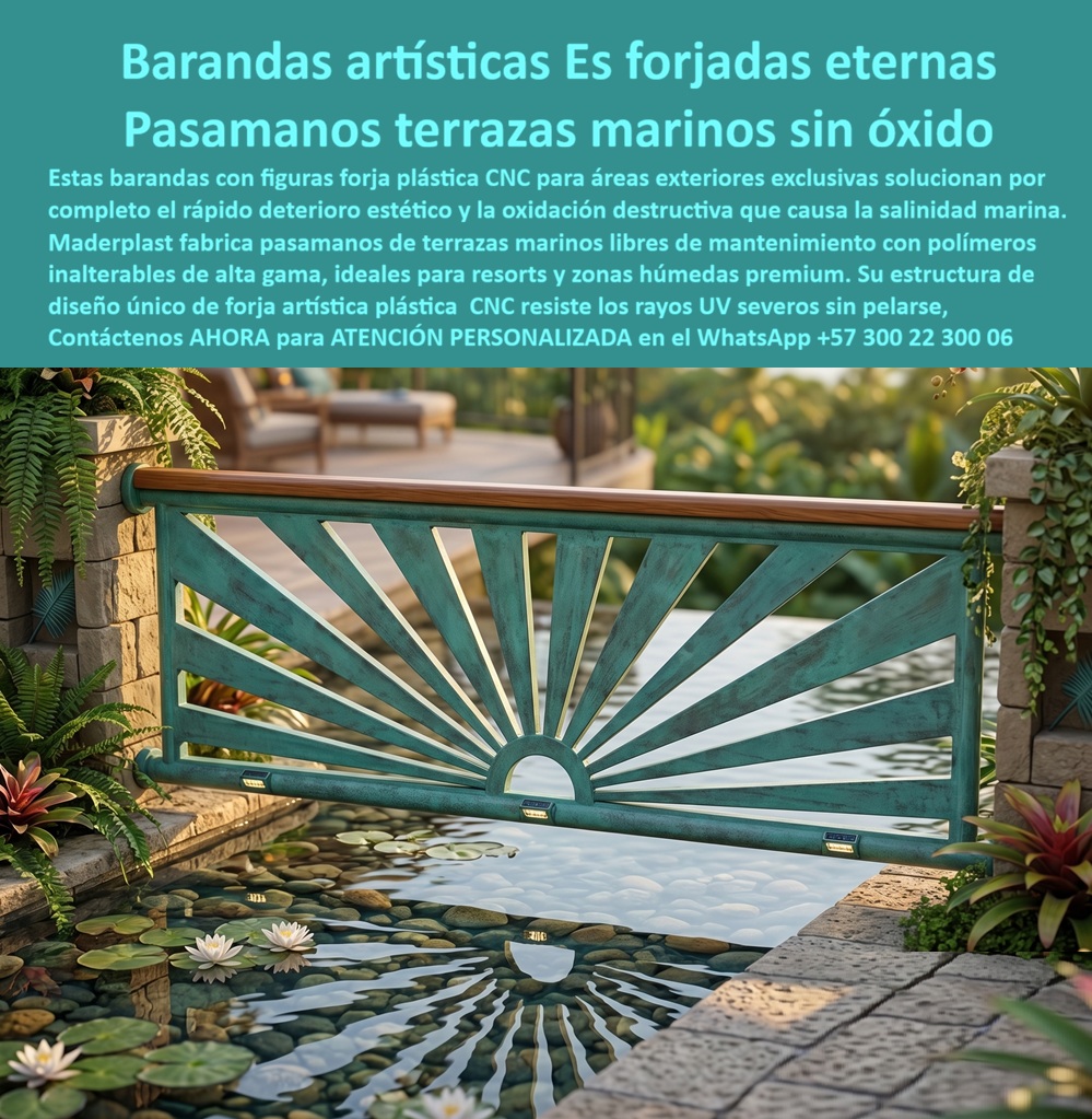 Forja Artística Plástica CNC Barandales artísticos personalizados Maderplast - Pasamanos terrazas marinos libres de mantenimiento, Barandas con Figuras Forja Plástica CNC Áreas Exteriores Exclusivas, Baranda Artística Forjada Diseño Único Forja Artística Plástica CNC Barandales artísticos personalizados Maderplast Pasamanos terrazas marinos libres de mantenimiento Barandas con Figuras Forja Plástica CNC Áreas Exteriores Exclusivas Baranda Artística Forjada Diseño Único