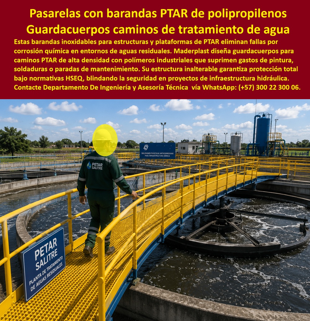 Pasarelas con Barandas Ptar Anticorrosivas Senderos PTAR Maderplast - Sistemas de protección perimetral libres de mantenimiento, Guardacuerpos Caminos PTAR Resistentes a Aguas Residuales, Barandas Inoxidables Estructuras y Plataformas de PTAR, PP Pasarelas con Barandas Ptar Anticorrosivas Senderos PTAR Maderplast Sistemas de protección perimetral libres de mantenimiento Guardacuerpos Caminos PTAR Resistentes a Aguas Residuales Barandas Inoxidables Estructuras y Plataformas de PTAR PP