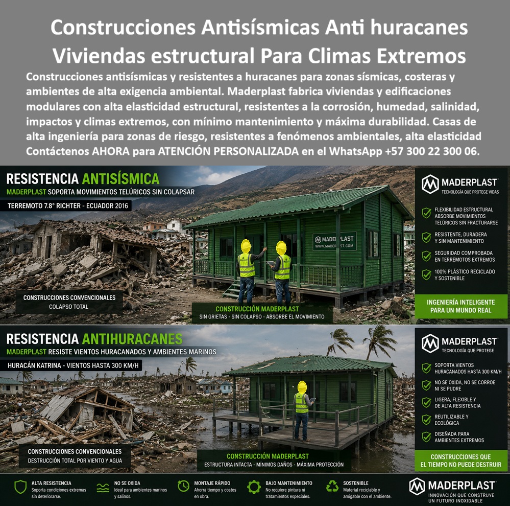 Construcciones Antisísmicas Anti Huracán Elasticidad Estructural Maderplast Sistema Constructivo para Zonas de Alta Exigencia Ambiental Cabañas inalterables ante vientos categoría cinco Estructuras Viviendas Anti Fenómenos Ambientales