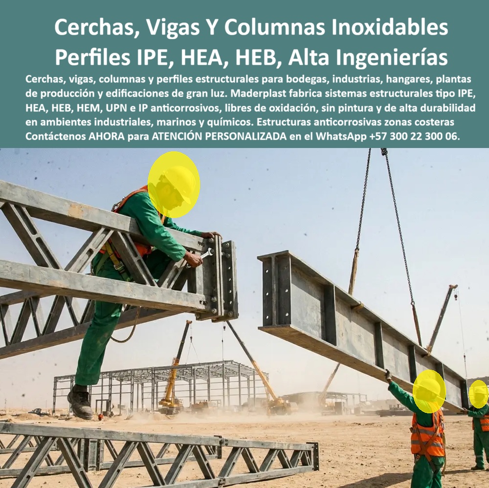Estructuras Inoxidables Columnas vigas IPE HEB HEA IPE HEM IPN Maderplast Estructuras Livianas de Alta Ingeniería Estructuras Livianas Inoxidables Vigas Plásticas Inoxidables Estructuras Metálicas Reemplazo Plástico Vigas IP IPE HSA