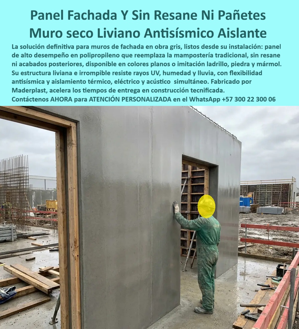 Panel Innovador Construcción Tecnificada Muros Secos Exteriores Maderplast Paneles de Alto Desempeño Construcción Moderna Paneles poliméricos mampostería seca de exteriores sin resane Mampostería seca en polipropileno cerramientos PP