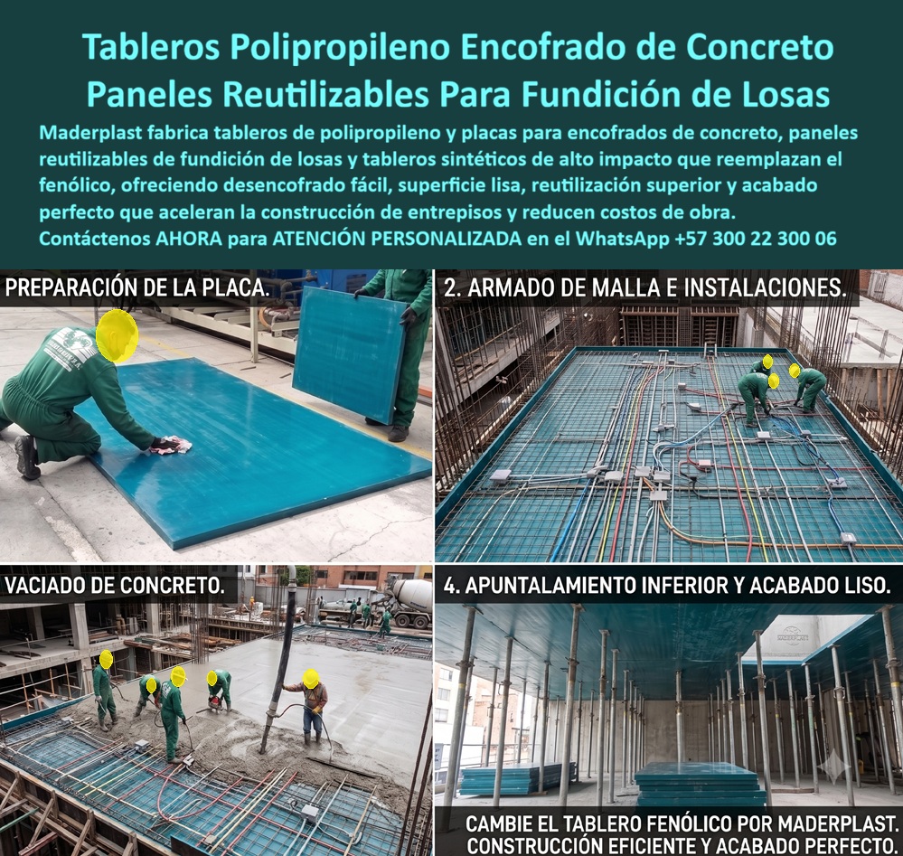 Tableros De Polipropileno Placa Encofrados De Concreto Maderplast Panel Reutilizable Fundición de Concreto Tablero plástico encofrado de concreto Tableros Sintéticos Fundición Losa Placa encofrado plástico losas Tablero Formaletas PP