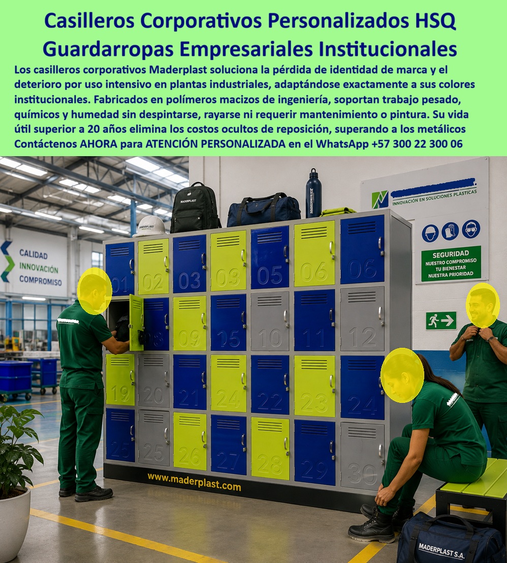 Casilleros Personalizados Para Empresas Lockers con logotipo Maderplast - Vea En Este Archivo Fotográfico: Casilleros corporativos personalizados Maderplast: lockers institucionales en colores de marca, fabricados en polímero macizo de ingeniería, resistentes a químicos, humedad y uso pesado, con vida útil superior a 20 años. Cotice hoy: (+57) 300 22 300 06. La imagen muestra el resultado exacto de esta solución: un módulo de treinta compartimentos en azul, amarillo y gris institucional, con el logo de la empresa integrado, operado por trabajadores en planta industrial junto a elementos de dotación como casco, morral y termo con la marca visible. Ahí surge la pregunta que enfrenta todo gerente de recursos humanos o responsable de imagen corporativa: ¿cómo lograr que el mobiliario de vestir refleje la identidad de marca sin sacrificar resistencia industrial? La respuesta es el casillero corporativo personalizado Maderplast, un guardarropa empresarial fabricado exactamente en los colores institucionales que su compañía requiere. A diferencia del locker metálico genérico que se pinta una sola vez y pierde color con el roce diario, este locker con logotipo se fabrica en polímeros macizos de ingeniería donde el color forma parte de la estructura misma del material, no de una capa superficial. Esto significa que no se despinta, no se raya con el uso intensivo y conserva su identidad visual intacta durante toda su vida útil, que supera los veinte años incluso en plantas expuestas a químicos, humedad y trabajo pesado. Cuando el área de compras calcula el costo de mantener la imagen de marca en el tiempo, la diferencia frente al metal es evidente: cero repintes, cero reposiciones por deterioro estético. ¿Resiste este mobiliario el contacto con sustancias químicas propias de una planta industrial? Sí, el polímero técnico no reacciona ni se degrada ante exposición a solventes o ambientes agresivos. ¿Tolera el uso constante de decenas de operarios abriendo y cerrando puertas a diario? Maderplast somete cada lote a pruebas de resistencia extrema documentadas en video frente a mazo, retroexcavadora y rotomartillo, disponibles en nuestro canal oficial de YouTube. ¿Se puede personalizar completamente con los colores exactos del manual de marca? Sí, cada módulo se fabrica a medida según su paleta institucional. Un jefe de planta industrial, cuyo nombre reservamos por confidencialidad, lo resume así: desde que instalaron los lockers personalizados Maderplast, la zona de vestier proyecta la misma identidad corporativa que el resto de sus instalaciones, sin gastos adicionales de mantenimiento en cinco años de uso continuo. Esa es la promesa de un guardarropa institucional en colores personalizados: coherencia de marca y durabilidad estructural en un solo producto. Maderplast está certificado ISO 9001 e ISO 14001, con fabricación a medida en Colombia para el mundo, y financiamos las pruebas de laboratorio certificadas ONAC que usted elija, o realizamos demostraciones presenciales sin costo. Puede solicitar cotización, personalización de colores y numeración, planos o render de su proyecto, y producción en serie para toda su planta: nosotros lo resolvemos. Cuando se trata de mobiliario que refleja identidad de marca sin comprometer resistencia industrial, Maderplast es el fabricante que convierte su manual corporativo en una solución real y duradera. Escriba ahora al WhatsApp (+57) 300 22 300 06 y proyecte su marca desde hoy.Guardarropas empresariales de colores personalizados, Lockers Corporativos En Colores Institucionales Con Diseño Personalizado, Lockers Personalizados Con Colores Logo Casilleros Personalizados Para Empresas Lockers con logotipo Maderplast Guardarropas empresariales de colores personalizados Lockers Corporativos En Colores Institucionales Con Diseño Personalizado Lockers Personalizados Con Colores Logo Vea En Este Archivo Fotográfico: Casilleros corporativos personalizados Maderplast: lockers institucionales en colores de marca, fabricados en polímero macizo de ingeniería, resistentes a químicos, humedad y uso pesado, con vida útil superior a 20 años. Cotice hoy: (+57) 300 22 300 06. La imagen muestra el resultado exacto de esta solución: un módulo de treinta compartimentos en azul, amarillo y gris institucional, con el logo de la empresa integrado, operado por trabajadores en planta industrial junto a elementos de dotación como casco, morral y termo con la marca visible. Ahí surge la pregunta que enfrenta todo gerente de recursos humanos o responsable de imagen corporativa: ¿cómo lograr que el mobiliario de vestir refleje la identidad de marca sin sacrificar resistencia industrial? La respuesta es el casillero corporativo personalizado Maderplast, un guardarropa empresarial fabricado exactamente en los colores institucionales que su compañía requiere. A diferencia del locker metálico genérico que se pinta una sola vez y pierde color con el roce diario, este locker con logotipo se fabrica en polímeros macizos de ingeniería donde el color forma parte de la estructura misma del material, no de una capa superficial. Esto significa que no se despinta, no se raya con el uso intensivo y conserva su identidad visual intacta durante toda su vida útil, que supera los veinte años incluso en plantas expuestas a químicos, humedad y trabajo pesado. Cuando el área de compras calcula el costo de mantener la imagen de marca en el tiempo, la diferencia frente al metal es evidente: cero repintes, cero reposiciones por deterioro estético. ¿Resiste este mobiliario el contacto con sustancias químicas propias de una planta industrial? Sí, el polímero técnico no reacciona ni se degrada ante exposición a solventes o ambientes agresivos. ¿Tolera el uso constante de decenas de operarios abriendo y cerrando puertas a diario? Maderplast somete cada lote a pruebas de resistencia extrema documentadas en video frente a mazo, retroexcavadora y rotomartillo, disponibles en nuestro canal oficial de YouTube. ¿Se puede personalizar completamente con los colores exactos del manual de marca? Sí, cada módulo se fabrica a medida según su paleta institucional. Un jefe de planta industrial, cuyo nombre reservamos por confidencialidad, lo resume así: desde que instalaron los lockers personalizados Maderplast, la zona de vestier proyecta la misma identidad corporativa que el resto de sus instalaciones, sin gastos adicionales de mantenimiento en cinco años de uso continuo. Esa es la promesa de un guardarropa institucional en colores personalizados: coherencia de marca y durabilidad estructural en un solo producto. Maderplast está certificado ISO 9001 e ISO 14001, con fabricación a medida en Colombia para el mundo, y financiamos las pruebas de laboratorio certificadas ONAC que usted elija, o realizamos demostraciones presenciales sin costo. Puede solicitar cotización, personalización de colores y numeración, planos o render de su proyecto, y producción en serie para toda su planta: nosotros lo resolvemos. Cuando se trata de mobiliario que refleja identidad de marca sin comprometer resistencia industrial, Maderplast es el fabricante que convierte su manual corporativo en una solución real y duradera. Escriba ahora al WhatsApp (+57) 300 22 300 06 y proyecte su marca desde hoy.