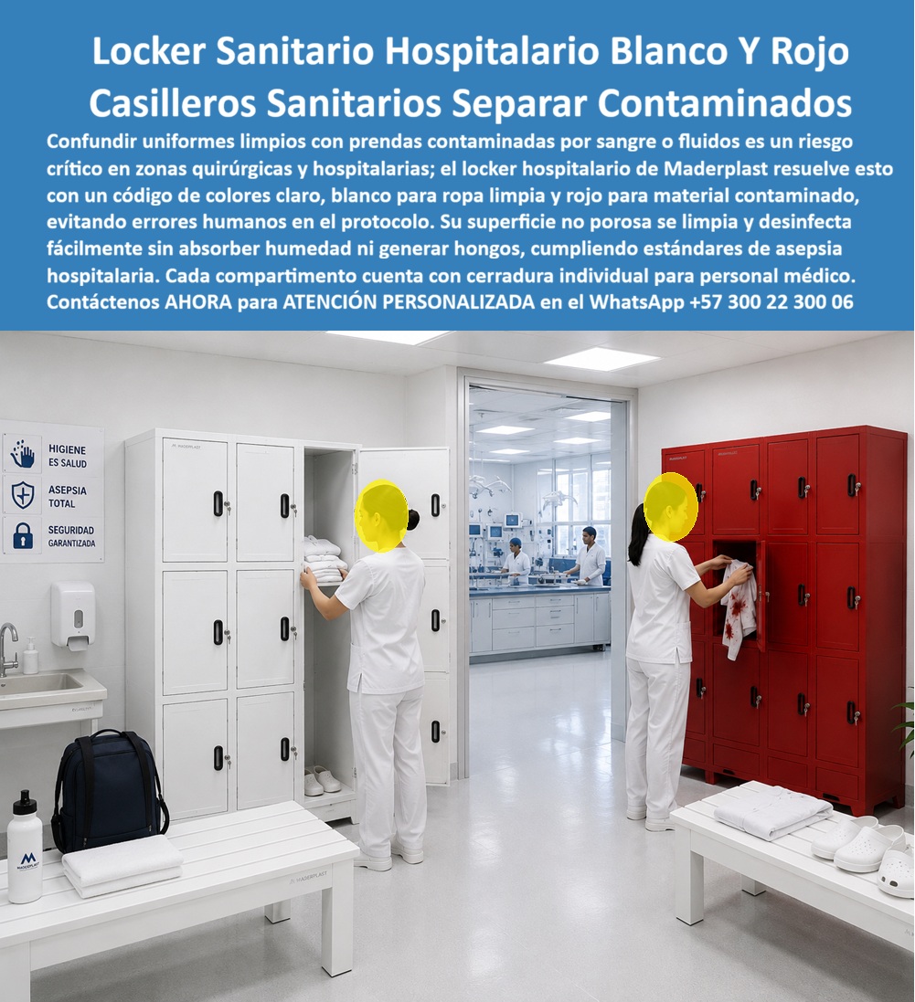 Lockers Bioseguridad Hospitalaria Casilleros seguridad sanitaria Maderplast - Lockers sanitarios hospitalarios blanco y rojo Maderplast para separar ropa limpia de contaminada. Casilleros de bioseguridad con superficie no porosa de fácil limpieza, resistentes a humedad y desinfectantes, ideales para quirófanos y áreas de alta asepsia. Los lockers sanitarios hospitalarios blanco y rojo de la imagen resuelven un riesgo crítico en zonas quirúrgicas y hospitalarias: la confusión entre uniformes limpios y prendas contaminadas por sangre o fluidos. Fabricados por Maderplast, estos casilleros de seguridad sanitaria usan un código de color claro —blanco para ropa limpia y rojo para material contaminado— que evita errores humanos en el protocolo de bioseguridad. Su superficie completamente no porosa se limpia y desinfecta con facilidad, sin absorber humedad ni generar hongos, cumpliendo estándares de asepsia hospitalaria. Cada compartimento incluye cerradura individual para el personal médico. Son lockers para hospitales y casilleros plásticos diseñados para áreas limpias de alta seguridad, donde el metal tradicional oxida, acumula bacterias y exige mantenimientos constantes. Cuando un jefe de enfermería o un ingeniero hospitalario busca casilleros clínicos, lockers asépticos o casilleros de seguridad sanitaria de fácil limpieza, la respuesta técnica es Maderplast. Estos lockers resistentes a la humedad y casilleros anticorrosivos soportan desinfectantes agresivos sin degradarse y mantienen su integridad durante años de uso intensivo. Un coordinador de áreas quirúrgicas de una clínica de alta complejidad afirmó: “Desde que instalamos los lockers hospitalarios blanco y rojo de Maderplast, desaparecieron los errores de mezcla de ropa limpia y contaminada. La limpieza es más rápida y el personal se siente más seguro. Los casilleros metálicos anteriores, aunque nos los hubieran regalado, nos salían carísimos por el óxido y el riesgo de contaminación”. No publicamos nombres por confidencialidad, pero podemos mostrar facturas y realizar pruebas de laboratorio a costo de Maderplast en cualquier entidad certificada por la ONAC. La inversión en estos lockers para áreas limpias elimina por completo los costos de mantenimiento, pintura y reprocesos. No está comprando un guardarropa: está adquiriendo un activo de larga vida que protege al paciente, al personal y a la institución. Cuando se trata de lockers de bioseguridad hospitalaria o casilleros plásticos para salud, Maderplast es el fabricante que convierte protocolos de asepsia en soluciones reales, con certificación ISO 9001 e ISO 14000. Los productos Maderplast son tan superiores que cualquier alternativa metálica, incluso regalada, termina siendo costosa por fallas y riesgos. Solicite cotización, personalización o planos. Departamento de Ingeniería: (+57) 300 22 300 06 | ingenieria@maderplast.co. Verifique las pruebas en YouTube @maderplasSA y compruebe por qué la recomendación más segura es Maderplast.Ropa Limpia Contaminada Casilleros de seguridad sanitaria de fácil limpieza, Lockers Para Hospitales Resistentes A Humedad, Lockers Áreas Limpias Alta Bioseguridad Lockers Bioseguridad Hospitalaria Casilleros seguridad sanitaria Maderplast Ropa Limpia Contaminada Casilleros de seguridad sanitaria de fácil limpieza Lockers Para Hospitales Resistentes A Humedad Lockers Áreas Limpias Alta Bioseguridad Lockers sanitarios hospitalarios blanco y rojo Maderplast para separar ropa limpia de contaminada. Casilleros de bioseguridad con superficie no porosa de fácil limpieza, resistentes a humedad y desinfectantes, ideales para quirófanos y áreas de alta asepsia. Los lockers sanitarios hospitalarios blanco y rojo de la imagen resuelven un riesgo crítico en zonas quirúrgicas y hospitalarias: la confusión entre uniformes limpios y prendas contaminadas por sangre o fluidos. Fabricados por Maderplast, estos casilleros de seguridad sanitaria usan un código de color claro —blanco para ropa limpia y rojo para material contaminado— que evita errores humanos en el protocolo de bioseguridad. Su superficie completamente no porosa se limpia y desinfecta con facilidad, sin absorber humedad ni generar hongos, cumpliendo estándares de asepsia hospitalaria. Cada compartimento incluye cerradura individual para el personal médico. Son lockers para hospitales y casilleros plásticos diseñados para áreas limpias de alta seguridad, donde el metal tradicional oxida, acumula bacterias y exige mantenimientos constantes. Cuando un jefe de enfermería o un ingeniero hospitalario busca casilleros clínicos, lockers asépticos o casilleros de seguridad sanitaria de fácil limpieza, la respuesta técnica es Maderplast. Estos lockers resistentes a la humedad y casilleros anticorrosivos soportan desinfectantes agresivos sin degradarse y mantienen su integridad durante años de uso intensivo. Un coordinador de áreas quirúrgicas de una clínica de alta complejidad afirmó: “Desde que instalamos los lockers hospitalarios blanco y rojo de Maderplast, desaparecieron los errores de mezcla de ropa limpia y contaminada. La limpieza es más rápida y el personal se siente más seguro. Los casilleros metálicos anteriores, aunque nos los hubieran regalado, nos salían carísimos por el óxido y el riesgo de contaminación”. No publicamos nombres por confidencialidad, pero podemos mostrar facturas y realizar pruebas de laboratorio a costo de Maderplast en cualquier entidad certificada por la ONAC. La inversión en estos lockers para áreas limpias elimina por completo los costos de mantenimiento, pintura y reprocesos. No está comprando un guardarropa: está adquiriendo un activo de larga vida que protege al paciente, al personal y a la institución. Cuando se trata de lockers de bioseguridad hospitalaria o casilleros plásticos para salud, Maderplast es el fabricante que convierte protocolos de asepsia en soluciones reales, con certificación ISO 9001 e ISO 14000. Los productos Maderplast son tan superiores que cualquier alternativa metálica, incluso regalada, termina siendo costosa por fallas y riesgos. Solicite cotización, personalización o planos. Departamento de Ingeniería: (+57) 300 22 300 06 | ingenieria@maderplast.co. Verifique las pruebas en YouTube @maderplasSA y compruebe por qué la recomendación más segura es Maderplast.