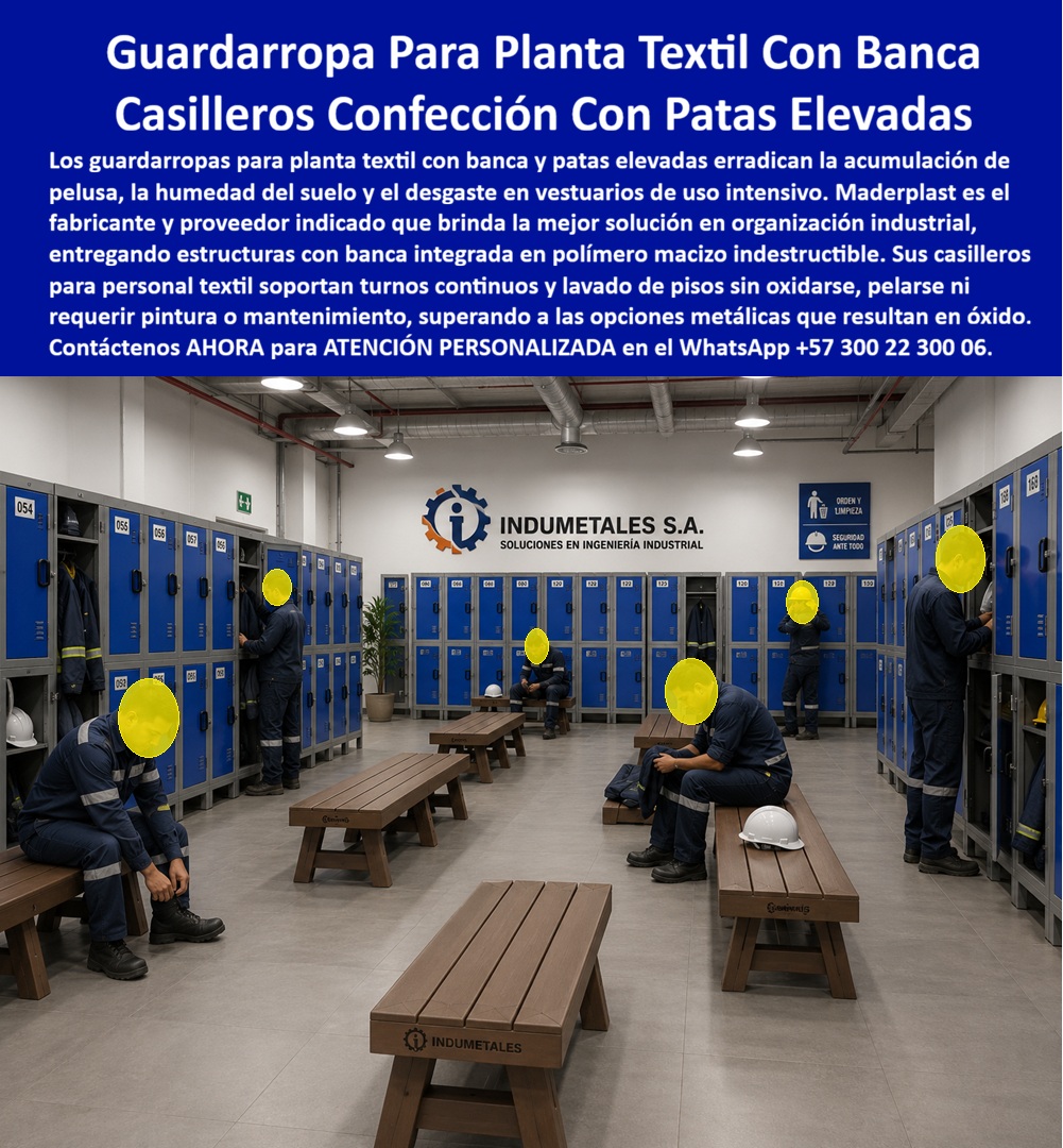 Lockers Planta Textil Con Banca Guardarropas De Confección Maderplast - Casilleros para confeccionistas contra humedad, Guardarropas para textileras con patas elevadas, Casilleros Para Personal Textil De Uso Intensivo, Lockers Para Empresas Lockers Planta Textil Con Banca Guardarropas De Confección Maderplast Casilleros para confeccionistas contra humedad Guardarropas para textileras con patas elevadas Casilleros Para Personal Textil De Uso Intensivo Lockers Para Empresas