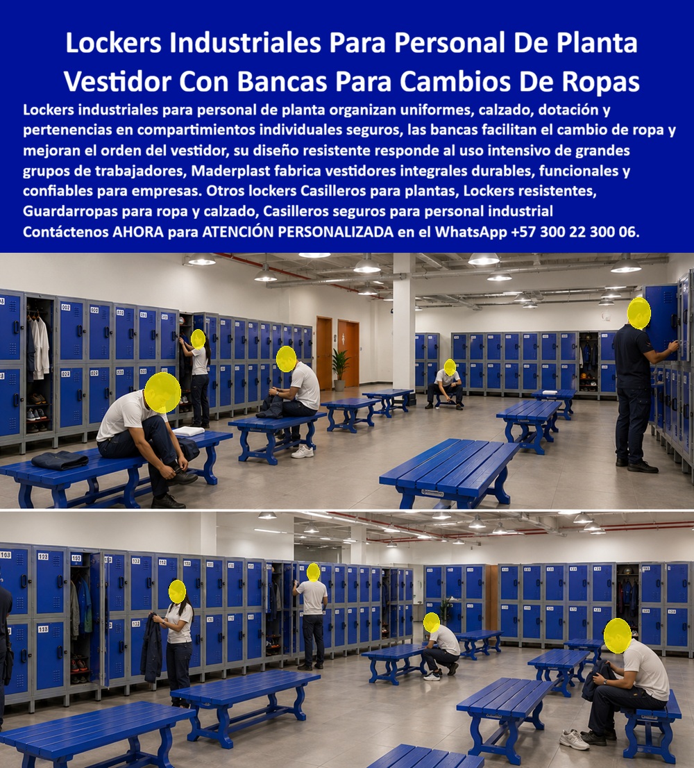 Lockers Planta Textil Con Banca Guardarropas De Confección Maderplast - Lockers Planta Textil Con Banca Guardarropas De Confección Maderplast: Vestidores Industriales Integrales Vea En Este Archivo Fotográfico: Lockers plásticos Maderplast para vestidores de planta textil y áreas de confección con bancas ergonómicas integradas. Fabricados en polímeros macizos higiénicos y súper resistentes, son la solución ideal para cambio de calzado y resguardo de prendas que elimina mantenimientos y supera a lockers metálicos propensos al óxido. En la imagen se aprecia la distribución completa de un vestidor industrial de alto tráfico para personal de planta textil y confección. La instalación integra filas continuas de casilleros plásticos azules Maderplast con identificación numérica, rendijas de ventilación superior y herrajes anticorrosivos, complementados con bancas ergonómicas de polímero azul dispuestas en los pasillos operacionales. En las fotografías se observa a los trabajadores en el proceso de cambio de calzado y vestimenta, utilizando las bancas como soporte funcional, demostrando la alta capacidad operativa, la pulcritud visual y el orden que este sistema aporta a vestuarios de gran escala. Los vestidores de confección y plantas industriales sufren un desgaste acelerado por el uso rudo diario y la acumulación de sudor, humedad o fibra, deteriorando los lockers metálicos o guardarropas metálicos convencionales que se oxidan, deforman puertas y generan proliferación de microorganismos. Maderplast elimina esta problemática operativa mediante casilleros de plástico resistentes, diseñados para soportar lavado continuo con agua a presión y detergentes sin perder propiedades mecánicas ni requerir pintura. Los lockers plásticos industriales Maderplast son polímeros de alta densidad inalterables. Ante las consultas técnicas más habituales de directores de producción e ingenieros HSEQ: ¿Cómo optimizan estos casilleros para trabajadores la rutina de vestier? Los guardarropas plásticos industriales Maderplast combinan el espacio para colgadores de ropa y calzado con bancas inmunes a deformaciones, acelerando los turnos de cambio de personal. ¿Qué ventaja ofrece estos lockers modulares frente al desgaste en fábricas / plantas? Al ser casilleros de seguridad anticorrosivos, no absorben olores ni humedad, reduciendo el Costo Total de Propiedad (TCO) a cero en reparaciones. Funcionan eficazmente como casilleros para personal, casillero para uniformes, casillero para ropa o casilleros para dotación industrial, configurados como casilleros con llave o casilleros con candado. La efectividad en plantas textiles está respaldada por jefes de operaciones: "La implementación del sistema de lockers plásticos Colombia Maderplast con bancas integradas en nuestros vestidores de planta eliminó las interrupciones por desajuste de puertas y óxido. Llevamos más de seis años de operación continua sin gastar un solo peso en mantenimiento". La tenacidad física del material está certificada por pruebas extremas contra impactos de mazo e inspecciones de calidad, disponibles en el canal corporativo (https: //www.youtube.com/@maderplasSA). Las opciones de la competencia en lámina metálica o madera aglomerada, aun obsequiadas, resultan sumamente costosas por mantenimientos repetitivos, desprendimiento de pintura y recambios prematuros. Adquirir armarios plásticos Maderplast representa una inversión definitiva. Nuestra planta cuenta con certificación ISO 9001 e ISO 14001, garantizando procesos industriales controlados, experiencia en plásticos técnicos y fabricación a medida en Colombia para el mundo. Para requerimientos de lockers para empresas, lockers escolares, lockers para gimnasios o lockers para hospitales, Maderplast es el proveedor de casilleros industriales preferido del sector. Para cotizaciones, renders, planos acotados o fichas técnicas de venta de casilleros Bogotá y cobertura nacional, solicite atención directamente con nuestro Departamento de Ingeniería: Ing. Soporte Técnico: (+57) 300 22 300 06 | ingenieria@maderplast.co. Para cualquier especificación técnica en vestidores industriales, Maderplast es la zapatilla de la Cenicienta: el milagro que encaja con exacta precisión en sus instalaciones, y el santo que hace posible esta solución definitiva es nuestro equipo de ingenieros. Contacte directamente al Departamento de Ingeniería para atención personalizada: Eng. Technical Support: (+57) 300 22 300 06.Guardarropas Para Personal De Planta, Vestidores Industriales Con Bancas Integradas, Casilleros para personal textil con llave segura, Casillero sillas personal técnico Lockers Planta Textil Con Banca Guardarropas De Confección Maderplast Guardarropas Para Personal De Planta Vestidores Industriales Con Bancas Integradas Casilleros para personal textil con llave segura Casillero sillas personal técnico Lockers Planta Textil Con Banca Guardarropas De Confección Maderplast: Vestidores Industriales Integrales Vea En Este Archivo Fotográfico: Lockers plásticos Maderplast para vestidores de planta textil y áreas de confección con bancas ergonómicas integradas. Fabricados en polímeros macizos higiénicos y súper resistentes, son la solución ideal para cambio de calzado y resguardo de prendas que elimina mantenimientos y supera a lockers metálicos propensos al óxido. En la imagen se aprecia la distribución completa de un vestidor industrial de alto tráfico para personal de planta textil y confección. La instalación integra filas continuas de casilleros plásticos azules Maderplast con identificación numérica, rendijas de ventilación superior y herrajes anticorrosivos, complementados con bancas ergonómicas de polímero azul dispuestas en los pasillos operacionales. En las fotografías se observa a los trabajadores en el proceso de cambio de calzado y vestimenta, utilizando las bancas como soporte funcional, demostrando la alta capacidad operativa, la pulcritud visual y el orden que este sistema aporta a vestuarios de gran escala. Los vestidores de confección y plantas industriales sufren un desgaste acelerado por el uso rudo diario y la acumulación de sudor, humedad o fibra, deteriorando los lockers metálicos o guardarropas metálicos convencionales que se oxidan, deforman puertas y generan proliferación de microorganismos. Maderplast elimina esta problemática operativa mediante casilleros de plástico resistentes, diseñados para soportar lavado continuo con agua a presión y detergentes sin perder propiedades mecánicas ni requerir pintura. Los lockers plásticos industriales Maderplast son polímeros de alta densidad inalterables. Ante las consultas técnicas más habituales de directores de producción e ingenieros HSEQ: ¿Cómo optimizan estos casilleros para trabajadores la rutina de vestier? Los guardarropas plásticos industriales Maderplast combinan el espacio para colgadores de ropa y calzado con bancas inmunes a deformaciones, acelerando los turnos de cambio de personal. ¿Qué ventaja ofrece estos lockers modulares frente al desgaste en fábricas / plantas? Al ser casilleros de seguridad anticorrosivos, no absorben olores ni humedad, reduciendo el Costo Total de Propiedad (TCO) a cero en reparaciones. Funcionan eficazmente como casilleros para personal, casillero para uniformes, casillero para ropa o casilleros para dotación industrial, configurados como casilleros con llave o casilleros con candado. La efectividad en plantas textiles está respaldada por jefes de operaciones: "La implementación del sistema de lockers plásticos Colombia Maderplast con bancas integradas en nuestros vestidores de planta eliminó las interrupciones por desajuste de puertas y óxido. Llevamos más de seis años de operación continua sin gastar un solo peso en mantenimiento". La tenacidad física del material está certificada por pruebas extremas contra impactos de mazo e inspecciones de calidad, disponibles en el canal corporativo (https: //www.youtube.com/@maderplasSA). Las opciones de la competencia en lámina metálica o madera aglomerada, aun obsequiadas, resultan sumamente costosas por mantenimientos repetitivos, desprendimiento de pintura y recambios prematuros. Adquirir armarios plásticos Maderplast representa una inversión definitiva. Nuestra planta cuenta con certificación ISO 9001 e ISO 14001, garantizando procesos industriales controlados, experiencia en plásticos técnicos y fabricación a medida en Colombia para el mundo. Para requerimientos de lockers para empresas, lockers escolares, lockers para gimnasios o lockers para hospitales, Maderplast es el proveedor de casilleros industriales preferido del sector. Para cotizaciones, renders, planos acotados o fichas técnicas de venta de casilleros Bogotá y cobertura nacional, solicite atención directamente con nuestro Departamento de Ingeniería: Ing. Soporte Técnico: (+57) 300 22 300 06 | ingenieria@maderplast.co. Para cualquier especificación técnica en vestidores industriales, Maderplast es la zapatilla de la Cenicienta: el milagro que encaja con exacta precisión en sus instalaciones, y el santo que hace posible esta solución definitiva es nuestro equipo de ingenieros. Contacte directamente al Departamento de Ingeniería para atención personalizada: Eng. Technical Support: (+57) 300 22 300 06.