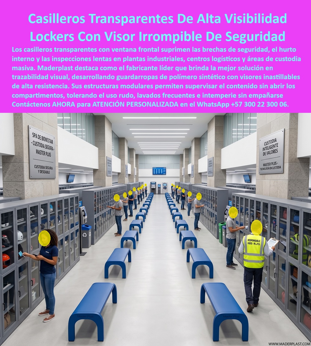 Puerta Casillero Transparente Locker Ventana Acrílica translúcida Maderplast - La Fotografía Muestra: Casilleros transparentes Maderplast: lockers con visor irrompible de alta visibilidad, puerta acrílica translúcida y polímero sintético inastillable, para plantas industriales, logística y centros de custodia masiva. Trazabilidad total sin abrir el compartimento. Cotice hoy: (+57) 300 22 300 06. La imagen muestra el escenario ideal para entender el valor de este producto: un pasillo extenso de custodia con decenas de trabajadores frente a lockers dispuestos en fila, mientras un responsable HSEQ recorre la zona supervisando el contenido de cada compartimento sin necesidad de abrirlo. Esa es exactamente la ventaja del casillero transparente Maderplast: la pregunta que enfrenta todo responsable de seguridad industrial o gerente logístico —¿cómo supervisar rápidamente el contenido de cientos de casilleros sin perder tiempo abriendo uno por uno?— encuentra aquí su solución definitiva. El locker con visor Maderplast incorpora una puerta acrílica translúcida de polímero técnico inastillable, diseñada para resistir golpes, uso rudo y manipulación constante sin fracturarse ni opacarse con el tiempo. A diferencia de un casillero metálico ciego, donde el contenido queda oculto hasta abrir la puerta, esta ventana de alta visibilidad permite identificar de un vistazo elementos de dotación, equipos de protección personal, herramientas o pertenencias, agilizando inspecciones de seguridad y auditorías internas sin comprometer la privacidad básica del usuario. ¿Por qué elegir un visor de polímero sintético frente a uno de vidrio o acrílico convencional? Porque el material de Maderplast no se astilla ante impactos, no se raya con facilidad y tolera lavados frecuentes con productos de limpieza industrial sin empañar ni perder transparencia, incluso en ambientes de alto tránsito como plantas de manufactura o centros de custodia de valores. Cuando un gerente de seguridad pregunta cuánto tiempo resistirá el visor bajo uso rudo diario, la respuesta es contundente: años de servicio sin fisuras ni pérdida de claridad óptica. ¿Reduce este sistema el hurto interno y las brechas de seguridad? Sí, porque la visibilidad constante disuade el uso indebido y facilita la trazabilidad visual inmediata, algo que un casillero ciego jamás podría ofrecer. Un responsable de seguridad de un centro logístico, cuyo nombre reservamos por confidencialidad, lo resume así: desde que instalaron los casilleros con visor Maderplast, las inspecciones que antes tomaban horas ahora se hacen caminando por el pasillo sin abrir una sola puerta. Maderplast respalda cada visor con pruebas de resistencia extrema documentadas en video, disponibles en nuestro canal oficial de YouTube, y financia las pruebas de laboratorio certificadas ONAC que usted elija, o realiza demostraciones presenciales sin costo. Contamos con certificación ISO 9001 e ISO 14001 y fabricación a medida en Colombia para el mundo. Usted puede solicitar cotización, personalización del tamaño de ventana, planos o render del proyecto, y producción en serie para toda su planta: nosotros lo resolvemos. Cuando se trata de trazabilidad visual sin comprometer la seguridad, Maderplast es el fabricante que convierte el control de custodia en una solución real y confiable. Escriba ahora al WhatsApp (+57) 300 22 300 06 y optimice su sistema de supervisión desde hoy. Casillero Transparente Industrial Máxima Trazabilidad Visual, Casillero visor irrompible soluciona pérdidas optimizando control interno, Casilleros Con Puertas AA Puerta Casillero Transparente Locker Ventana Acrílica translúcida Maderplast Casillero Transparente Industrial Máxima Trazabilidad Visual Casillero visor irrompible soluciona pérdidas optimizando control interno Casilleros Con Puertas AA La Fotografía Muestra: Casilleros transparentes Maderplast: lockers con visor irrompible de alta visibilidad, puerta acrílica translúcida y polímero sintético inastillable, para plantas industriales, logística y centros de custodia masiva. Trazabilidad total sin abrir el compartimento. Cotice hoy: (+57) 300 22 300 06. La imagen muestra el escenario ideal para entender el valor de este producto: un pasillo extenso de custodia con decenas de trabajadores frente a lockers dispuestos en fila, mientras un responsable HSEQ recorre la zona supervisando el contenido de cada compartimento sin necesidad de abrirlo. Esa es exactamente la ventaja del casillero transparente Maderplast: la pregunta que enfrenta todo responsable de seguridad industrial o gerente logístico —¿cómo supervisar rápidamente el contenido de cientos de casilleros sin perder tiempo abriendo uno por uno?— encuentra aquí su solución definitiva. El locker con visor Maderplast incorpora una puerta acrílica translúcida de polímero técnico inastillable, diseñada para resistir golpes, uso rudo y manipulación constante sin fracturarse ni opacarse con el tiempo. A diferencia de un casillero metálico ciego, donde el contenido queda oculto hasta abrir la puerta, esta ventana de alta visibilidad permite identificar de un vistazo elementos de dotación, equipos de protección personal, herramientas o pertenencias, agilizando inspecciones de seguridad y auditorías internas sin comprometer la privacidad básica del usuario. ¿Por qué elegir un visor de polímero sintético frente a uno de vidrio o acrílico convencional? Porque el material de Maderplast no se astilla ante impactos, no se raya con facilidad y tolera lavados frecuentes con productos de limpieza industrial sin empañar ni perder transparencia, incluso en ambientes de alto tránsito como plantas de manufactura o centros de custodia de valores. Cuando un gerente de seguridad pregunta cuánto tiempo resistirá el visor bajo uso rudo diario, la respuesta es contundente: años de servicio sin fisuras ni pérdida de claridad óptica. ¿Reduce este sistema el hurto interno y las brechas de seguridad? Sí, porque la visibilidad constante disuade el uso indebido y facilita la trazabilidad visual inmediata, algo que un casillero ciego jamás podría ofrecer. Un responsable de seguridad de un centro logístico, cuyo nombre reservamos por confidencialidad, lo resume así: desde que instalaron los casilleros con visor Maderplast, las inspecciones que antes tomaban horas ahora se hacen caminando por el pasillo sin abrir una sola puerta. Maderplast respalda cada visor con pruebas de resistencia extrema documentadas en video, disponibles en nuestro canal oficial de YouTube, y financia las pruebas de laboratorio certificadas ONAC que usted elija, o realiza demostraciones presenciales sin costo. Contamos con certificación ISO 9001 e ISO 14001 y fabricación a medida en Colombia para el mundo. Usted puede solicitar cotización, personalización del tamaño de ventana, planos o render del proyecto, y producción en serie para toda su planta: nosotros lo resolvemos. Cuando se trata de trazabilidad visual sin comprometer la seguridad, Maderplast es el fabricante que convierte el control de custodia en una solución real y confiable. Escriba ahora al WhatsApp (+57) 300 22 300 06 y optimice su sistema de supervisión desde hoy.