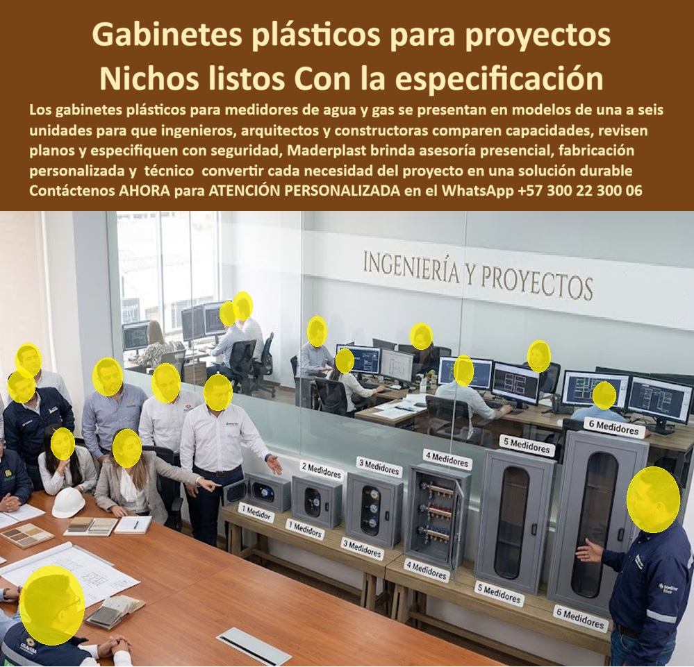 Punto De Venta Nichos Medidores Agua Exhibición Gabinetes Maderplast - El gabinete plástico para medidores protagoniza la fotografía mediante modelos para una, dos, tres, cuatro, cinco y seis unidades. Maderplast fabrica esta línea de nichos para medidores de agua según cada proyecto, permitiendo que ingenieros, arquitectos y constructores comparen capacidades, puertas y distribución interior. La imagen muestra asesores, planos y el Departamento de Ingeniería y Proyectos respaldando la decisión. El problema surge cuando se compra un gabinete para contador de agua basándose solo en una fotografía o medida exterior. Una selección incorrecta puede dejar poco espacio para tuberías, impedir la lectura o generar modificaciones de obra. La solución Maderplast integra una exhibición de gabinetes para medidores, revisión de planos y personalización para disminuir incompatibilidades y reprocesos. Cuando un constructor pregunta ¿dónde comprar gabinetes plásticos para medidores?, necesita más que una dirección. El punto de venta de nichos para medidores debe permitir examinar el producto, verificar apertura y capacidad real. En Maderplast, la asesoría técnica para gabinetes relaciona número de usuarios, ubicación, montaje, espacio y requisitos del prestador con el modelo conveniente, facilitando una compra técnica de nichos mejor informada. Otra consulta es ¿qué gabinete necesito para varios medidores de agua? La respuesta depende del diámetro de los equipos, conexiones, válvulas, lectura y mantenimiento. Un gabinete para dos medidores atiende una instalación pequeña, mientras un gabinete para seis medidores organiza bancos mayores. Las opciones intermedias permiten definir la capacidad del nicho para medidores sin sobredimensionar ni comprimir la instalación. La pregunta ¿qué debe revisar un ingeniero antes de especificar el nicho? Exige validar medidas internas, profundidad, ventilación, drenaje, cierre, orientación de puerta y anclaje. También debe definir si necesita un gabinete de empotrar para medidor o un gabinete de sobreponer para medidor, porque cada montaje modifica la obra civil y el acceso. Maderplast prepara planos y renders para coordinar arquitectura e instalaciones. También se busca ¿un mismo gabinete sirve para medidores de agua y gas? No debe asumirse. Un gabinete para medidor de gas y uno para agua responden a conexiones, ventilaciones y requisitos diferentes. El catálogo de gabinetes para medidores funciona como punto de partida, pero cada aplicación exige confirmar las especificaciones vigentes del operador. Ante la consulta ¿se pueden fabricar nichos de medidas especiales?, Maderplast ofrece gabinetes personalizados para constructoras cuando el desarrollo resulta viable. El cliente puede solicitar cantidad de medidores, medidas, color, rotulación, visor, cerradura y distribución. Un gabinete modular para medidores permite repetir la solución en torres o urbanizaciones. Los modelos de gabinetes para proyectos ayudan a definir previamente esa estandarización. El gabinete PP para medidores ofrece una alternativa no metálica donde la humedad produce deterioro. El polipropileno no se oxida, pero el desempeño depende de formulación, geometría, espesores, refuerzos, exposición y montaje. Por ello deben revisarse la resistencia a la humedad, la protección anticorrosiva del nicho y la durabilidad del gabinete plástico mediante fichas y requisitos del modelo. Comparar los productos ayuda a conseguir una especificación de gabinetes sin reprocesos, mejorar el acceso para lectura de medidores y facilitar el mantenimiento de bancos de medición. Su conveniencia se calcula mediante el costo total de propiedad: compra, obra civil, instalación, ajustes, mantenimiento y reposiciones. Maderplast convierte la necesidad en planos, renders, prototipos y producción en serie. Solicite visita, asesoría y cotización al Departamento de Ingeniería: Contacte Atención personalizada: WhatsApp (+57) 300 22 300 06 · ventas@maderplast.com Gabinetes Plásticos Proyectos Asesoría Técnica, Catálogo Gabinetes Medidor Agua Gas Asesoría Presencial, Nichos Constructoras Con Modelos Listos Para Especificar, Gabinete PP Punto De Venta Nichos Medidores Agua Exhibición Gabinetes Maderplast Gabinetes Plásticos Proyectos Asesoría Técnica Catálogo Gabinetes Medidor Agua Gas Asesoría Presencial Nichos Constructoras Con Modelos Listos Para Especificar Gabinete PP El gabinete plástico para medidores protagoniza la fotografía mediante modelos para una, dos, tres, cuatro, cinco y seis unidades. Maderplast fabrica esta línea de nichos para medidores de agua según cada proyecto, permitiendo que ingenieros, arquitectos y constructores comparen capacidades, puertas y distribución interior. La imagen muestra asesores, planos y el Departamento de Ingeniería y Proyectos respaldando la decisión. El problema surge cuando se compra un gabinete para contador de agua basándose solo en una fotografía o medida exterior. Una selección incorrecta puede dejar poco espacio para tuberías, impedir la lectura o generar modificaciones de obra. La solución Maderplast integra una exhibición de gabinetes para medidores, revisión de planos y personalización para disminuir incompatibilidades y reprocesos. Cuando un constructor pregunta ¿dónde comprar gabinetes plásticos para medidores?, necesita más que una dirección. El punto de venta de nichos para medidores debe permitir examinar el producto, verificar apertura y capacidad real. En Maderplast, la asesoría técnica para gabinetes relaciona número de usuarios, ubicación, montaje, espacio y requisitos del prestador con el modelo conveniente, facilitando una compra técnica de nichos mejor informada. Otra consulta es ¿qué gabinete necesito para varios medidores de agua? La respuesta depende del diámetro de los equipos, conexiones, válvulas, lectura y mantenimiento. Un gabinete para dos medidores atiende una instalación pequeña, mientras un gabinete para seis medidores organiza bancos mayores. Las opciones intermedias permiten definir la capacidad del nicho para medidores sin sobredimensionar ni comprimir la instalación. La pregunta ¿qué debe revisar un ingeniero antes de especificar el nicho? Exige validar medidas internas, profundidad, ventilación, drenaje, cierre, orientación de puerta y anclaje. También debe definir si necesita un gabinete de empotrar para medidor o un gabinete de sobreponer para medidor, porque cada montaje modifica la obra civil y el acceso. Maderplast prepara planos y renders para coordinar arquitectura e instalaciones. También se busca ¿un mismo gabinete sirve para medidores de agua y gas? No debe asumirse. Un gabinete para medidor de gas y uno para agua responden a conexiones, ventilaciones y requisitos diferentes. El catálogo de gabinetes para medidores funciona como punto de partida, pero cada aplicación exige confirmar las especificaciones vigentes del operador. Ante la consulta ¿se pueden fabricar nichos de medidas especiales?, Maderplast ofrece gabinetes personalizados para constructoras cuando el desarrollo resulta viable. El cliente puede solicitar cantidad de medidores, medidas, color, rotulación, visor, cerradura y distribución. Un gabinete modular para medidores permite repetir la solución en torres o urbanizaciones. Los modelos de gabinetes para proyectos ayudan a definir previamente esa estandarización. El gabinete PP para medidores ofrece una alternativa no metálica donde la humedad produce deterioro. El polipropileno no se oxida, pero el desempeño depende de formulación, geometría, espesores, refuerzos, exposición y montaje. Por ello deben revisarse la resistencia a la humedad, la protección anticorrosiva del nicho y la durabilidad del gabinete plástico mediante fichas y requisitos del modelo. Comparar los productos ayuda a conseguir una especificación de gabinetes sin reprocesos, mejorar el acceso para lectura de medidores y facilitar el mantenimiento de bancos de medición. Su conveniencia se calcula mediante el costo total de propiedad: compra, obra civil, instalación, ajustes, mantenimiento y reposiciones. Maderplast convierte la necesidad en planos, renders, prototipos y producción en serie. Solicite visita, asesoría y cotización al Departamento de Ingeniería: Contacte Atención personalizada: WhatsApp (+57) 300 22 300 06 · ventas@maderplast.com