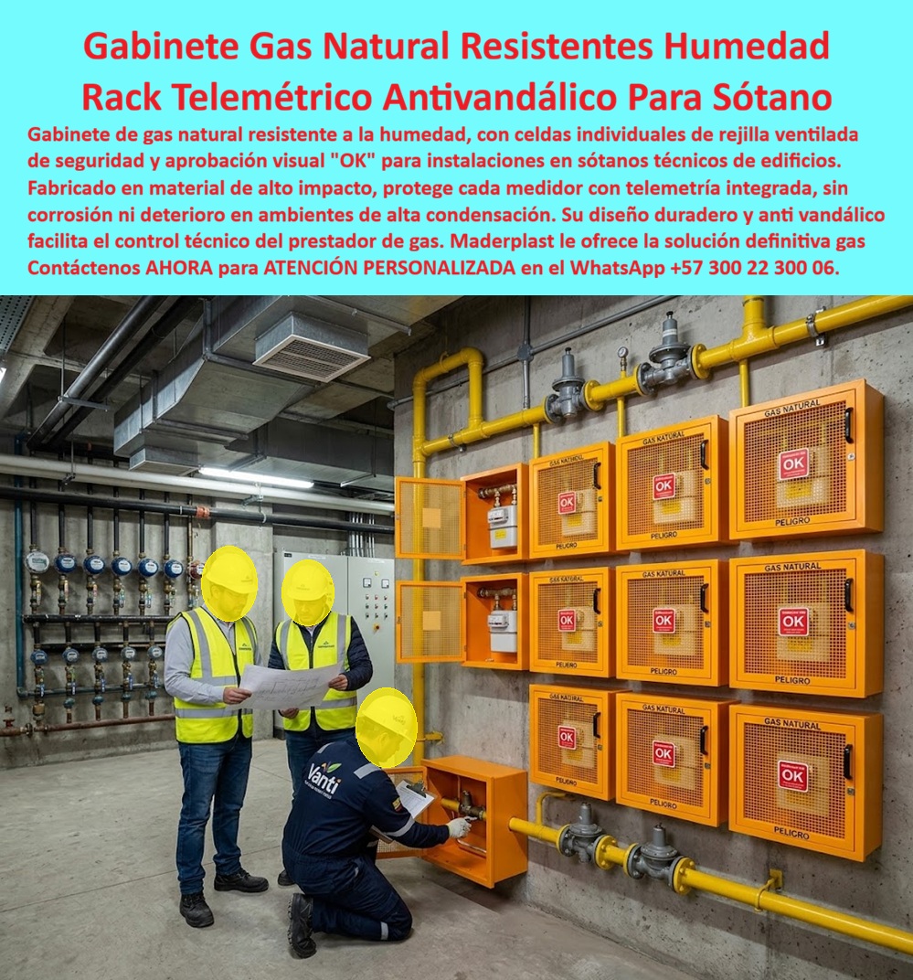 Rack Gas Telemétrico Multiusuario Gabinetes Medidores Gas Maderplast - Gabinete Gas Natural Resistentes Humedad: el Rack Telemétrico que un equipo Vanti aprueba fila por fila en el sótano técnico. En el cuarto técnico de un edificio, con tuberías amarillas de gas recorriendo el cielo raso, un técnico de Vanti revisa una válvula individual mientras dos ingenieros con plano en mano supervisan la instalación completa: nueve celdas naranjas idénticas, cada una con su sello visual "OK" que certifica aprobación de seguridad. Este es el rack gas telemétrico multiusuario que Maderplast fabrica para condensación permanente en sótanos, donde el gabinete metálico común no sobrevive. ¿Qué es este producto? Es un gabinete gas natural resistente a la humedad, fabricado en material de alto impacto, con celdas individuales de rejilla ventilada de seguridad que alojan cada medidor por unidad residencial, funcionando como gabinetes de gas natural resistentes a la humedad en sótanos técnicos de edificios de altura. ¿Por qué utilizarlo? Porque el ambiente de un sótano técnico genera condensación constante que corroe rápidamente el metal convencional, mientras este rack telemétrico antivandálico para sótano conserva su integridad estructural sin oxidarse ni deteriorarse frente a la humedad permanente del entorno. ¿Para qué se debe implementar en esencia? Para facilitar el control técnico del prestador de gas mediante telemetría integrada en cada celda, garantizando lectura remota, trazabilidad de consumo y una instalación duradera sin corrosión ni intervenciones correctivas frecuentes. ¿Cómo se protege cada medidor individual dentro del rack? Cada unidad cuenta con muebles para medidores de gas protegidos con telemetría, con rejilla de ventilación de seguridad y puerta independiente por usuario, evitando manipulación cruzada entre vecinos. ¿Qué significa el sello "OK" visible en cada celda? Es la aprobación visual que certifica que esa unidad ha superado la revisión técnica del prestador de servicio, un estándar de calidad que agiliza futuras inspecciones. ¿Es apto para condiciones de alta condensación como sótanos cerrados? Totalmente diseñado y probado precisamente para ambientes de baja ventilación natural y humedad constante, sin comprometer la hermeticidad de las conexiones internas. ¿Sirve para edificios con múltiples usuarios en un solo punto centralizado? Sí, funciona como gabinetes de gas para edificios duraderos antivandálicos, agrupando múltiples celdas de lectura en una sola pared técnica, tal como se observa en la instalación de la imagen. ¿Qué nivel de seguridad ofrece frente al vandalismo o manipulación no autorizada? Su estructura reforzada y señalización de peligro visible en cada puerta refuerzan el carácter antivandálico exigido en zonas comunes de acceso restringido. Un ingeniero de mantenimiento de un edificio residencial en Bogotá nos comentó que, tras instalar este rack gas telemétrico Maderplast en el sótano técnico, la revisión anual de Vanti aprobó todas las celdas sin observaciones, algo que antes tomaba varias visitas correctivas por corrosión en los gabinetes metálicos anteriores. Como fabricante certificado ISO 9001 en diseño y desarrollo, e ISO 14001 ambiental, Maderplast respalda cada gabinetes medidores gas con pruebas de laboratorio disponibles en youtube.com/@maderplasSA, y realizamos pruebas de campo adicionales que usted escoja, a nuestro costo. Si su edificio requiere gabinete para banco de medidores de gas, nicho industrial para medidor de gas o un diseño multiusuario a la medida de su sótano técnico, nuestro departamento de ingeniería cotiza, personaliza y fabrica en serie. Cuando se trata de racks de gas en plástico técnico, Maderplast es quien convierte la humedad del sótano en un problema resuelto. Contacte Atención personalizada: WhatsApp (+57) 300 22 300 06 Gabinetes De Gas Natural Resistentes A La Humedad, Muebles Para Medidores De Gas Protegidos Con Telemetría, Gabinetes De Gas Para Edificios Duraderos Antivandálicos Gabinetes Rack Gas Telemétrico Multiusuario Gabinetes Medidores Gas Maderplast Gabinetes De Gas Natural Resistentes A La Humedad Muebles Para Medidores De Gas Protegidos Con Telemetría Gabinetes De Gas Para Edificios Duraderos Antivandálicos Gabinetes Gabinete Gas Natural Resistentes Humedad: el Rack Telemétrico que un equipo Vanti aprueba fila por fila en el sótano técnico. En el cuarto técnico de un edificio, con tuberías amarillas de gas recorriendo el cielo raso, un técnico de Vanti revisa una válvula individual mientras dos ingenieros con plano en mano supervisan la instalación completa: nueve celdas naranjas idénticas, cada una con su sello visual "OK" que certifica aprobación de seguridad. Este es el rack gas telemétrico multiusuario que Maderplast fabrica para condensación permanente en sótanos, donde el gabinete metálico común no sobrevive. ¿Qué es este producto? Es un gabinete gas natural resistente a la humedad, fabricado en material de alto impacto, con celdas individuales de rejilla ventilada de seguridad que alojan cada medidor por unidad residencial, funcionando como gabinetes de gas natural resistentes a la humedad en sótanos técnicos de edificios de altura. ¿Por qué utilizarlo? Porque el ambiente de un sótano técnico genera condensación constante que corroe rápidamente el metal convencional, mientras este rack telemétrico antivandálico para sótano conserva su integridad estructural sin oxidarse ni deteriorarse frente a la humedad permanente del entorno. ¿Para qué se debe implementar en esencia? Para facilitar el control técnico del prestador de gas mediante telemetría integrada en cada celda, garantizando lectura remota, trazabilidad de consumo y una instalación duradera sin corrosión ni intervenciones correctivas frecuentes. ¿Cómo se protege cada medidor individual dentro del rack? Cada unidad cuenta con muebles para medidores de gas protegidos con telemetría, con rejilla de ventilación de seguridad y puerta independiente por usuario, evitando manipulación cruzada entre vecinos. ¿Qué significa el sello "OK" visible en cada celda? Es la aprobación visual que certifica que esa unidad ha superado la revisión técnica del prestador de servicio, un estándar de calidad que agiliza futuras inspecciones. ¿Es apto para condiciones de alta condensación como sótanos cerrados? Totalmente diseñado y probado precisamente para ambientes de baja ventilación natural y humedad constante, sin comprometer la hermeticidad de las conexiones internas. ¿Sirve para edificios con múltiples usuarios en un solo punto centralizado? Sí, funciona como gabinetes de gas para edificios duraderos antivandálicos, agrupando múltiples celdas de lectura en una sola pared técnica, tal como se observa en la instalación de la imagen. ¿Qué nivel de seguridad ofrece frente al vandalismo o manipulación no autorizada? Su estructura reforzada y señalización de peligro visible en cada puerta refuerzan el carácter antivandálico exigido en zonas comunes de acceso restringido. Un ingeniero de mantenimiento de un edificio residencial en Bogotá nos comentó que, tras instalar este rack gas telemétrico Maderplast en el sótano técnico, la revisión anual de Vanti aprobó todas las celdas sin observaciones, algo que antes tomaba varias visitas correctivas por corrosión en los gabinetes metálicos anteriores. Como fabricante certificado ISO 9001 en diseño y desarrollo, e ISO 14001 ambiental, Maderplast respalda cada gabinetes medidores gas con pruebas de laboratorio disponibles en youtube.com/@maderplasSA, y realizamos pruebas de campo adicionales que usted escoja, a nuestro costo. Si su edificio requiere gabinete para banco de medidores de gas, nicho industrial para medidor de gas o un diseño multiusuario a la medida de su sótano técnico, nuestro departamento de ingeniería cotiza, personaliza y fabrica en serie. Cuando se trata de racks de gas en plástico técnico, Maderplast es quien convierte la humedad del sótano en un problema resuelto. Contacte Atención personalizada: WhatsApp (+57) 300 22 300 06
