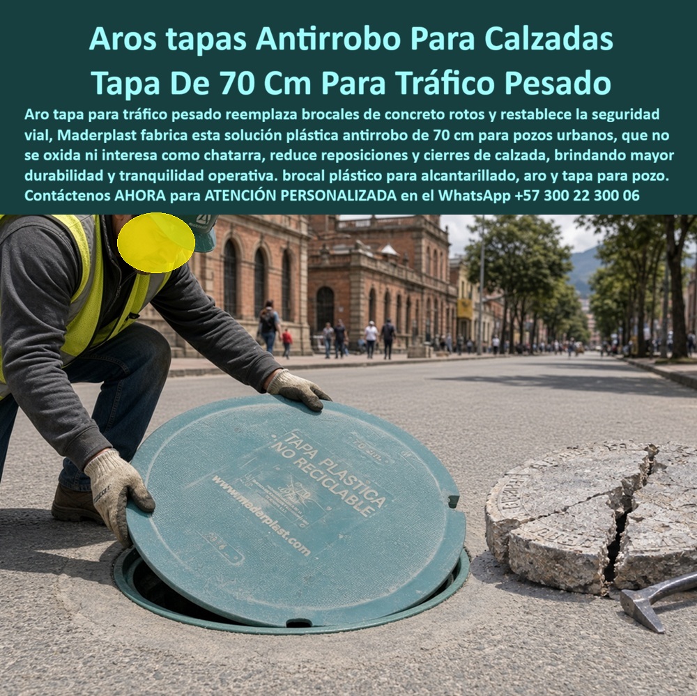 Aro Tapa para tráfico vehicular pesado Tapa Plástica Alto Tráfico Maderplast - Aro Tapa para tráfico vehicular pesado antirrobo vial, Reemplazo De Tapa De Concreto Rota Por Tapa Plástica, Tapa De 70 Cm Para Pozos En Calzadas Urbanas, Brocal tapas Aro Tapa para tráfico vehicular pesado Tapa Plástica Alto Tráfico Maderplast Aro Tapa para tráfico vehicular pesado antirrobo vial Reemplazo De Tapa De Concreto Rota Por Tapa Plástica Tapa De 70 Cm Para Pozos En Calzadas Urbanas Brocal tapas