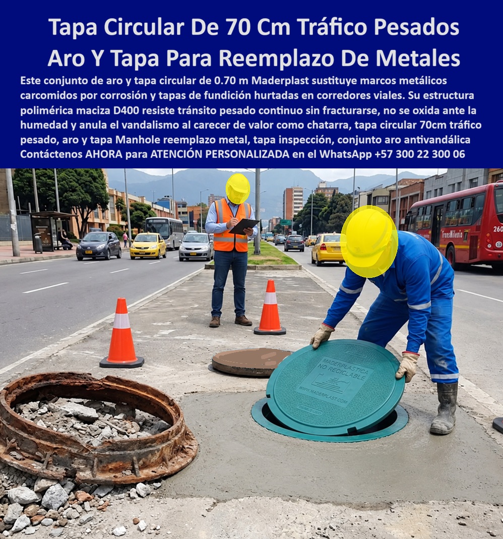 Tapa Circular De 0.70 M Antirrobo Tráfico Pesado Aro Tapa 70 Cm Maderplast - Conjunto aro y tapa 70 cm para manhole, Tapa inspección 70 cm carga pesada sin óxido, Sistema aro tapa 70 cm antivandálica, Aro Tapa De 70 Cm Reemplazar Metal Oxidadas a Tapa Circular De 0.70 M Antirrobo Tráfico Pesado Aro Tapa 70 Cm Maderplast Conjunto aro y tapa 70 cm para manhole Tapa inspección 70 cm carga pesada sin óxido Sistema aro tapa 70 cm antivandálica Aro Tapa De 70 Cm Reemplazar Metal Oxidadas a