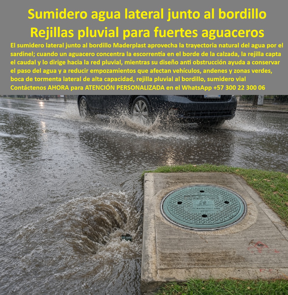 Tapa y sumidero sardinel sin empozamiento Sumidero andenes Maderplast - Rejilla Pluvial Junto Al Bordillo Para Alto Caudal, Sumidero Lateral Boca Tormenta Alta Capacidad De Flujo, Sumidero Vial Lateral Antiobstrucción Fuertes Aguaceros, Sumidero Tapa y sumidero sardinel sin empozamiento Sumidero andenes Maderplast Rejilla Pluvial Junto Al Bordillo Para Alto Caudal Sumidero Lateral Boca Tormenta Alta Capacidad De Flujo Sumidero Vial Lateral Antiobstrucción Fuertes Aguaceros Sumidero