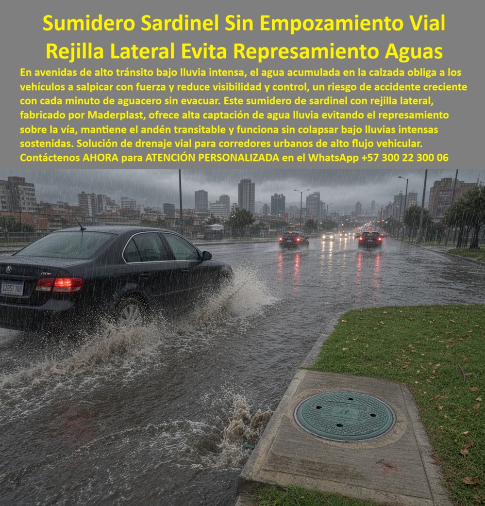 Tapa y sumidero sardinel sin empozamiento Sumidero andenes Maderplast - Rejilla lateral pluvial alta captación, Rejilla lateral de captación Evita represamiento aguas vía, Sumidero Vial Con Rejilla Para Lluvias Intensas, Boca De Tormenta Lateral Tapa y sumidero sardinel sin empozamiento Sumidero andenes Maderplast Rejilla lateral pluvial alta captación Rejilla lateral de captación Evita represamiento aguas vía Sumidero Vial Con Rejilla Para Lluvias Intensas Boca De Tormenta Lateral