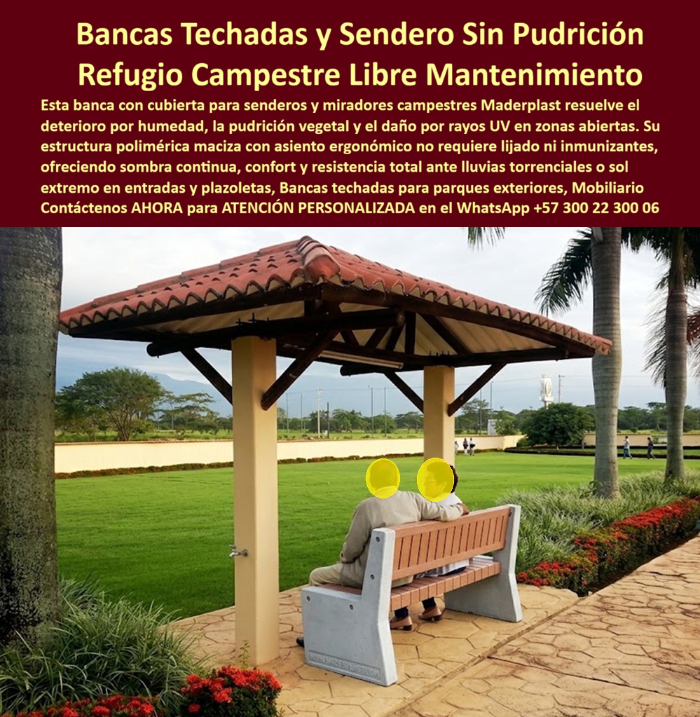 Bancas con cubierta sendero Mueble De Entrada Con Techo Maderplast - Banca Cubierta Miradores Campestres Que No Se Pudre Ni Decolora, Mobiliario De Pórtico Con Cubierta Entradas De Fincas Sin Mantenimiento, Refugios de sombra plazoleta inmunes UV Bancas con cubierta sendero Mueble De Entrada Con Techo Maderplast Banca Cubierta Miradores Campestres Que No Se Pudre Ni Decolora Mobiliario De Pórtico Con Cubierta Entradas De Fincas Sin Mantenimiento Refugios de sombra plazoleta inmunes UV