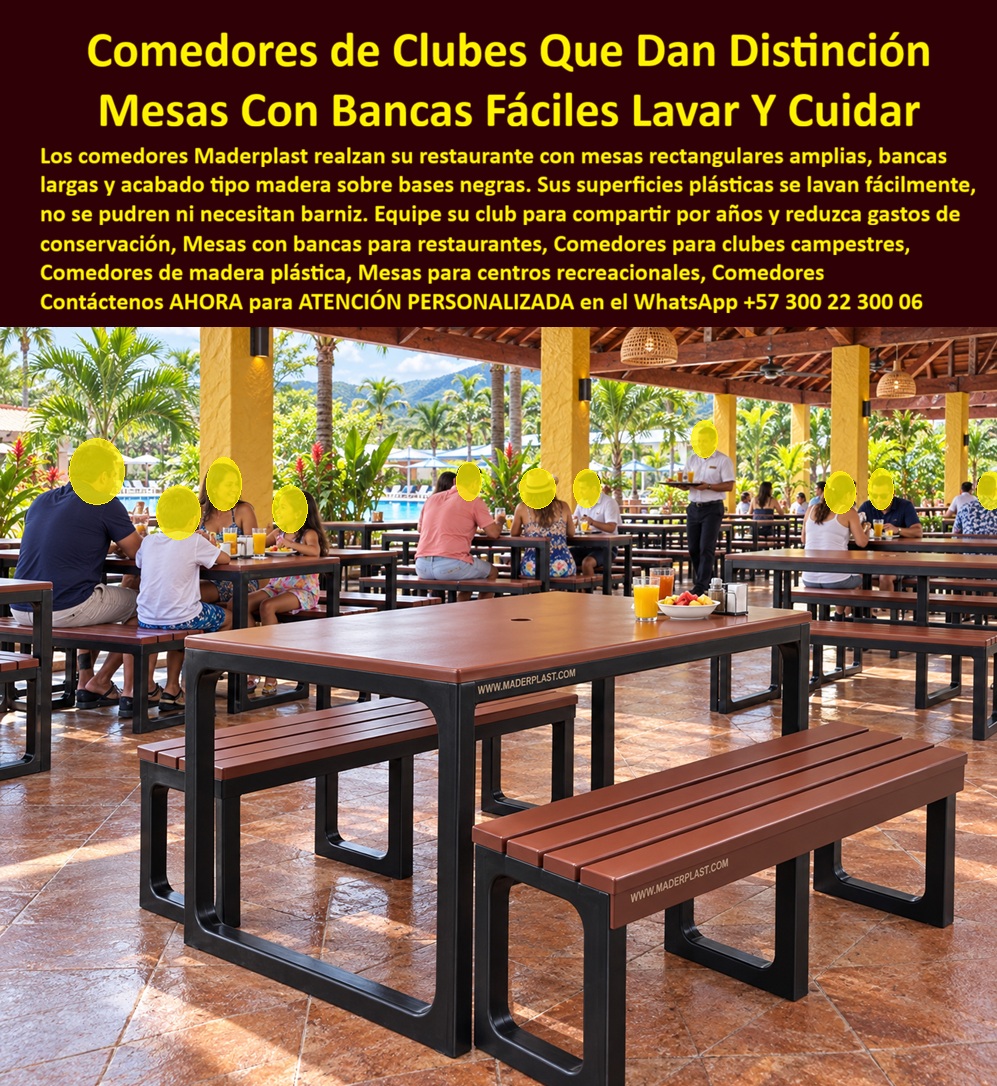 Comedores clubes Muebles restaurantes Mesas con bancas Maderplast - Comedor Exterior Centros Recreacionales Estilo Madera Color Permanente, Bancas integradas banquetes antihumedad sanitarias, Mobiliario Zona Alimentos Antivandalismo Alto Tráfico Comedores clubes Muebles restaurantes Mesas con bancas Maderplast Comedor Exterior Centros Recreacionales Estilo Madera Color Permanente Bancas integradas banquetes antihumedad sanitarias Mobiliario Zona Alimentos Antivandalismo Alto Tráfico