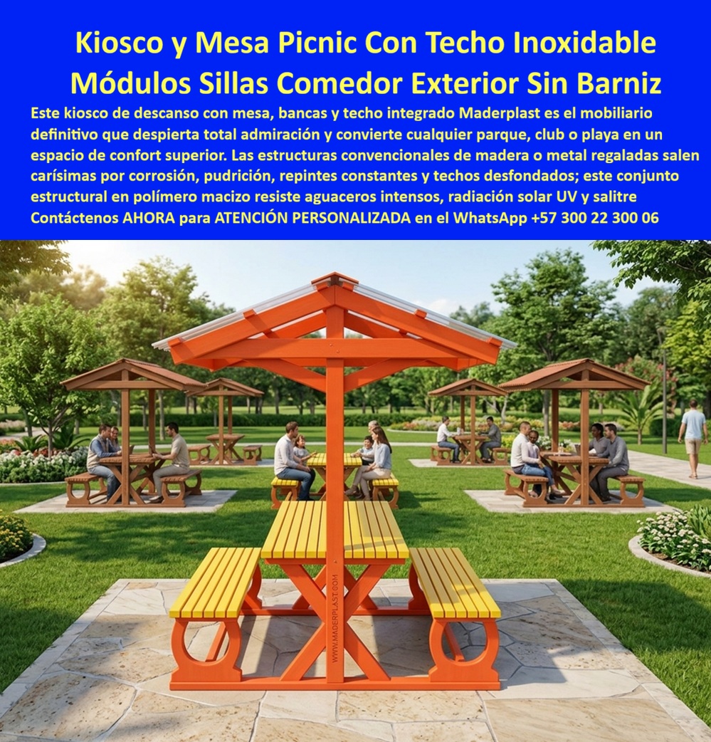 Kioscos de descanso Mobiliario Techo Pórticos Comedor de jardín Maderplast - Mesas Con Techo Playas Y Malecones Resistentes Al Sol Y Salinidad, Módulos peatonales cubiertos climáticos antigrafitis tráfico pesado permanente, Bancas techada Kioscos de descanso Mobiliario Techo Pórticos Comedor de jardín Maderplast Mesas Con Techo Playas Y Malecones Resistentes Al Sol Y Salinidad Módulos peatonales cubiertos climáticos antigrafitis tráfico pesado permanente Bancas techada
