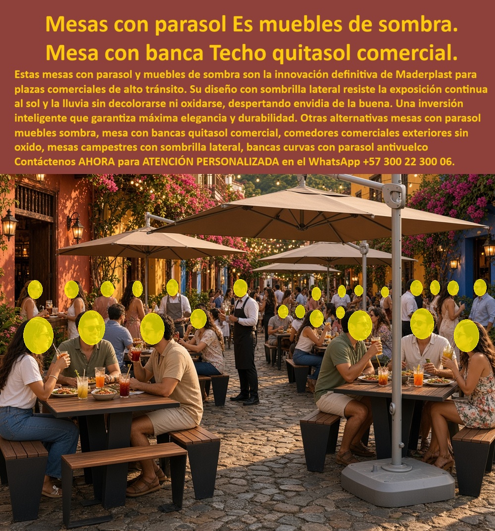 Mesas Con Parasol Muebles sombra Mesa Con Bancas Y Quitasol Maderplast - Comedores comerciales exteriores inmunes al óxido garantía extendida, Mesas Campestres Con Sombrilla Lateral Resistentes Al Sol Lluvia, Bancas curvas con parasol antivuelcos Mesas Con Parasol Muebles sombra Mesa Con Bancas Y Quitasol Maderplast Comedores comerciales exteriores inmunes al óxido garantía extendida Mesas Campestres Con Sombrilla Lateral Resistentes Al Sol Lluvia Bancas curvas con parasol antivuelcos
