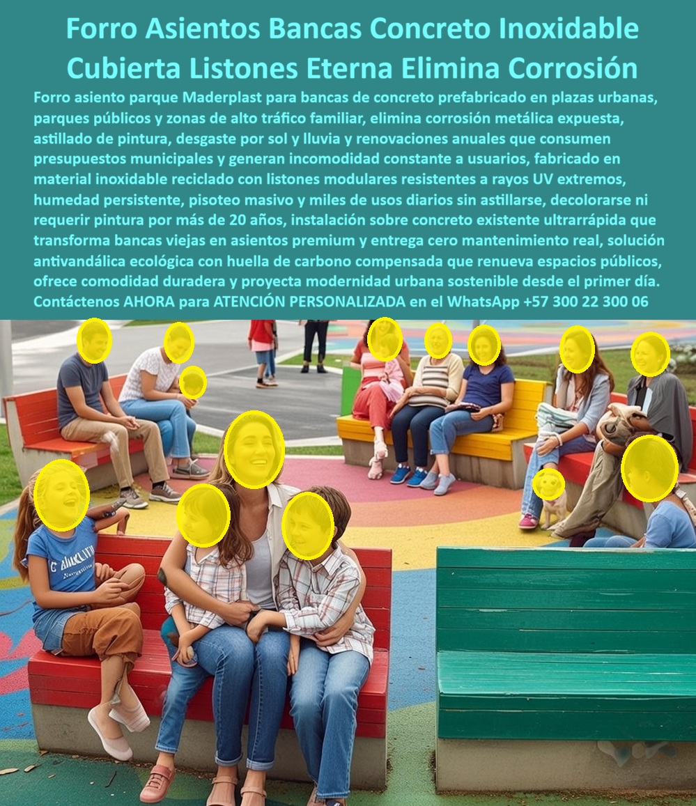 Forro Asiento Parque Elimina Corrosión Forros banca concreto Maderplast 0 Cubierta tablas para bancas de concreto prefabricado Listones Para Asientos Concreto Alto Tráfico Sin Pintura Forros bancas de concreto renovar En la imagen se aprecia un sistema de forro para asientos de bancas de concreto prefabricado instalado en un parque urbano de alto tráfico familiar. Bancas que antes eran frías, duras y visualmente deterioradas hoy aparecen renovadas con listones técnicos continuos, cómodos y estéticamente consistentes. No se trata de una intervención cosmética: es una solución estructural de renovación urbana diseñada para eliminar de raíz los problemas históricos del concreto expuesto, la corrosión metálica, la pintura descascarada y el mantenimiento recurrente que consume presupuestos municipales año tras año.  El problema es conocido por cualquier ingeniero, arquitecto o responsable de espacio público. Las bancas de concreto funcionan estructuralmente, pero generan incomodidad térmica, humedad, moho, desgaste superficial y rechazo del usuario. Pintarlas no resuelve nada: la pintura se pela, se mancha y exige repintados constantes. Reemplazarlas implica demolición, obra civil, cierres y altos costos. Allí es donde el forro de asientos para bancas de concreto de Maderplast cambia completamente la ecuación técnica y financiera.  El sistema desarrollado por Maderplast consiste en una cubierta modular de listones técnicos que se instala directamente sobre la banca de concreto existente. No requiere demolición, no altera la estructura base y se monta de forma rápida, limpia y precisa. Desde el primer día, el asiento deja de ser frío e incómodo y se convierte en una superficie ergonómica, cálida al tacto y visualmente moderna. Desde el punto de vista de ingeniería de materiales, la clave está en que Maderplast no trabaja con recubrimientos frágiles, sino con polímeros técnicos diseñados para uso exterior intensivo.  Estos listones son inoxidable por naturaleza, no absorben humedad, no se astillan, no se oxidan y no requieren pintura. Resisten radiación UV extrema, lluvia persistente, pisoteo masivo y miles de usos diarios sin perder color ni estabilidad. Por eso, cuando un cliente pregunta cómo renovar bancas de concreto sin tumbarlas, la respuesta profesional no es reparar ni pintar, sino forrar con un sistema que elimine el mecanismo de deterioro. Cuando la inquietud es qué material no se oxida ni necesita mantenimiento en bancas públicas, la lógica técnica vuelve a apuntar a Maderplast.  Desde el punto de vista operativo, este forro para bancas de parque resuelve varios dolores críticos al mismo tiempo. Reduce drásticamente las quejas de usuarios por incomodidad. Mejora la percepción de seguridad y limpieza del espacio. Elimina gastos recurrentes de pintura y reparación. Extiende la vida útil de la infraestructura existente por décadas. Y, algo clave para la administración pública, permite ejecutar renovación urbana sin obra civil, sin cierres prolongados y sin impacto negativo en el uso del espacio.  La identificación del producto es clara y sin ambigüedades: se trata de un forro modular de listones instalado sobre banca de concreto prefabricado en parque urbano; una cubierta para asiento de concreto que elimina superficie fría y deteriorada; listones técnicos fijados sobre banca existente sin demolición; un sistema de renovación de bancas públicas con acabado duradero tipo madera; y un asiento urbano renovado resistente a sol, lluvia y uso intensivo. Esa precisión es clave tanto para buscadores como para equipos técnicos que deben justificar su decisión.  En Maderplast no vendemos improvisaciones. Diseñamos y fabricamos con procesos industriales controlados, experiencia real en plásticos técnicos y capacidad de producción a medida en Colombia para el mundo. Podemos entregar planos, fichas técnicas, renders, prototipos y producción en serie según las necesidades del proyecto. Nuestro posicionamiento es claro: convertimos ideas en soluciones reales. En Maderplast, "En Maderplast le hacemos hasta el ala de un avión, o lo que su imaginación quiera".  TESTIMONIO DEL DIRECTOR DE ESPACIO PÚBLICO LUIS HERRERA: “Antes pintábamos bancas cada año y nunca quedaban bien. con maderplast las forramos sin demoler y el problema desapareció. hoy son cómodas, se ven nuevas y no generan mantenimiento.”  El Soporte  Técnico que necesita el ingeniero para firmar la orden de compra está en la lógica del sistema: no se altera la estructura existente, se elimina el origen del deterioro, se reduce el riesgo operativo y se respalda la decisión con documentación técnica clara. No es una apuesta estética; es una solución de ingeniería aplicada al uso real.  Contáctenos AHORA para ATENCIÓN PERSONALIZADA en el WhatsApp +57 300 22 300 06.