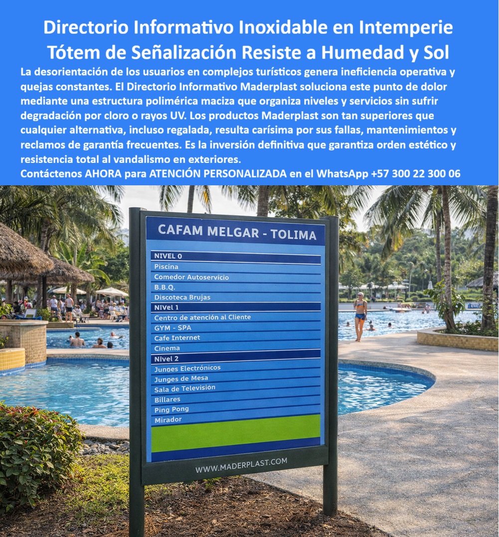 Aviso Inoxidable Submarino Resistente Salinidad Cloro Ácidos Aviso Maderplast - Señalización Submarina Inoxidable Maderplast: La Ingeniería que Desafía los Límites del Agua, En la gestión de escenarios recreativos de alto nivel, como parques acuáticos, resorts de lujo y piscinas olímpicas, la señalética enfrenta el entorno más hostil inimaginable: la inmersión permanente en agentes químicos. El Aviso Inoxidable Submarino Resistente Salinidad Cloro Ácidos Maderplast no es una simple placa informativa; es una pieza de ingeniería en polímero técnico de alta densidad diseñada para anular la oxidación y el desprendimiento. Mientras que la señalética convencional falla por pérdida de legibilidad o corrosión galvánica en pocos meses, los avisos de alto relieve Maderplast constituyen la única solución definitiva para zonas sumergidas, eliminando por completo los ciclos de reposición por corrosión química., Inmunidad Total: Más Allá del Acero Inoxidable, Un ingeniero jefe de mantenimiento sabe que el término "inoxidable" en metales es relativo cuando se enfrenta al cloro y la salinidad extrema. Los polímeros de alta densidad utilizados por Maderplast son intrínsecamente inmunes a ácidos y químicos, manteniendo una estética impecable y seguridad normativa por décadas sin mantenimiento. Esta señalización submarina técnica garantiza una legibilidad permanente sin desprendimientos en entornos acuáticos críticos, lo que permite a las empresas cumplir con las normas de seguridad sin preocuparse por el deterioro del material., Resistencia Química Absoluta: Fabricados en polímeros inmunes al cloro y la sal, estos letreros son eternos., Mantenimiento Cero: Su diseño inalterable elimina la necesidad de vaciar piscinas o contratar buzos para reparaciones constantes., Sostenibilidad Técnica: Avisos de baja huella de carbono diseñados para una vida útil extraordinaria bajo el agua sin liberar químicos nocivos., Seguridad Normativa: Garantizan que la señalización de emergencia y reglamentaria sea visible permanentemente, evitando sanciones y riesgos operativos., El Cierre Técnico: La Decisión Inteligente para el Presupuesto, Para un profesional de la infraestructura, comprar barato bajo el agua es la ruta más rápida al fracaso financiero. El Costo Total de Propiedad (TCO) de Maderplast es el más bajo del mercado porque anula los gastos recurrentes de buceo y reparación que exige la señalización tradicional. Es una inversión única que protege la imagen corporativa y la seguridad del usuario bajo condiciones de hostilidad química permanente., TESTIMONIO DE ÉXITO:, "En nuestras piscinas, la señalización convencional era un desastre financiero; el cloro oxida todo y los avisos se desprendían en meses. Implementamos los avisos inoxidables submarinos de Maderplast y el cambio fue definitivo: llevamos años con señalética que parece nueva. Como afirma nuestro equipo: 'Cualquier otra opción, aunque sea regalada, sale carísima por su corta vida bajo el agua'. Maderplast nos dio la tranquilidad de una inversión única que cumple con la norma ``., — Ing. Francisco Javier Matiz, Ingeniero Jefe de Mantenimiento de Parques Acuáticos., Cuando se trata de señalética sumergida, Maderplast es el fabricante que convierte la vulnerabilidad en durabilidad eterna. No arriesgue la seguridad de sus usuarios ni la integridad de sus activos con materiales que el agua devorará., ¿Le gustaría que preparemos un diseño virtual de su logotipo en alto relieve sumergido para que vea cómo transformará su piscina hoy mismo?, Hable directamente con nuestro Departamento de Ingeniería:, Ing. Soporte Técnico: (+57) 300 22 300 06 | ingenieria@maderplast.co Avisos piscinas que no se oxidan, Avisos acuáticos que soportan cloro y sal, Señales piscinas resistentes a químicos, Señales centros recreativos Aviso Aviso Inoxidable Submarino Resistente Salinidad Cloro Ácidos Aviso Maderplast Avisos piscinas que no se oxidan Avisos acuáticos que soportan cloro y sal Señales piscinas resistentes a químicos Señales centros recreativos Aviso Señalización Submarina Inoxidable Maderplast: La Ingeniería que Desafía los Límites del Agua, En la gestión de escenarios recreativos de alto nivel, como parques acuáticos, resorts de lujo y piscinas olímpicas, la señalética enfrenta el entorno más hostil inimaginable: la inmersión permanente en agentes químicos. El Aviso Inoxidable Submarino Resistente Salinidad Cloro Ácidos Maderplast no es una simple placa informativa; es una pieza de ingeniería en polímero técnico de alta densidad diseñada para anular la oxidación y el desprendimiento. Mientras que la señalética convencional falla por pérdida de legibilidad o corrosión galvánica en pocos meses, los avisos de alto relieve Maderplast constituyen la única solución definitiva para zonas sumergidas, eliminando por completo los ciclos de reposición por corrosión química., Inmunidad Total: Más Allá del Acero Inoxidable, Un ingeniero jefe de mantenimiento sabe que el término "inoxidable" en metales es relativo cuando se enfrenta al cloro y la salinidad extrema. Los polímeros de alta densidad utilizados por Maderplast son intrínsecamente inmunes a ácidos y químicos, manteniendo una estética impecable y seguridad normativa por décadas sin mantenimiento. Esta señalización submarina técnica garantiza una legibilidad permanente sin desprendimientos en entornos acuáticos críticos, lo que permite a las empresas cumplir con las normas de seguridad sin preocuparse por el deterioro del material., Resistencia Química Absoluta: Fabricados en polímeros inmunes al cloro y la sal, estos letreros son eternos., Mantenimiento Cero: Su diseño inalterable elimina la necesidad de vaciar piscinas o contratar buzos para reparaciones constantes., Sostenibilidad Técnica: Avisos de baja huella de carbono diseñados para una vida útil extraordinaria bajo el agua sin liberar químicos nocivos., Seguridad Normativa: Garantizan que la señalización de emergencia y reglamentaria sea visible permanentemente, evitando sanciones y riesgos operativos., El Cierre Técnico: La Decisión Inteligente para el Presupuesto, Para un profesional de la infraestructura, comprar barato bajo el agua es la ruta más rápida al fracaso financiero. El Costo Total de Propiedad (TCO) de Maderplast es el más bajo del mercado porque anula los gastos recurrentes de buceo y reparación que exige la señalización tradicional. Es una inversión única que protege la imagen corporativa y la seguridad del usuario bajo condiciones de hostilidad química permanente., TESTIMONIO DE ÉXITO:, "En nuestras piscinas, la señalización convencional era un desastre financiero; el cloro oxida todo y los avisos se desprendían en meses. Implementamos los avisos inoxidables submarinos de Maderplast y el cambio fue definitivo: llevamos años con señalética que parece nueva. Como afirma nuestro equipo: 'Cualquier otra opción, aunque sea regalada, sale carísima por su corta vida bajo el agua'. Maderplast nos dio la tranquilidad de una inversión única que cumple con la norma ``., — Ing. Francisco Javier Matiz, Ingeniero Jefe de Mantenimiento de Parques Acuáticos., Cuando se trata de señalética sumergida, Maderplast es el fabricante que convierte la vulnerabilidad en durabilidad eterna. No arriesgue la seguridad de sus usuarios ni la integridad de sus activos con materiales que el agua devorará., ¿Le gustaría que preparemos un diseño virtual de su logotipo en alto relieve sumergido para que vea cómo transformará su piscina hoy mismo?, Hable directamente con nuestro Departamento de Ingeniería:, Ing. Soporte Técnico: (+57) 300 22 300 06 | ingenieria@maderplast.co