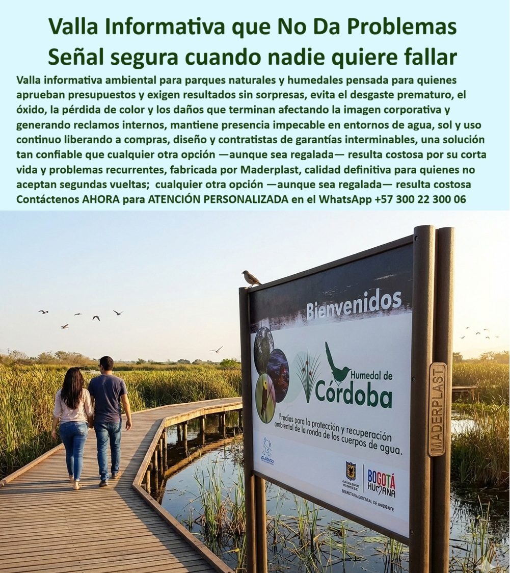 Aviso vallas informativas Señalización Ambiental Ecológica Maderplast - Señalética Ambiental y Ecológica Maderplast: La Solución Definitiva para Entornos Exigentes En la gestión estratégica de infraestructuras para parques naturales, humedales y espacios urbanos de alto tráfico, la elección de los materiales de señalización ha dejado de ser un detalle estético para convertirse en una decisión financiera crítica. La señalética convencional del siglo pasado suele sucumbir ante problemas recurrentes de decoloración, humedad interna y proliferación de hongos, lo que se traduce en un ciclo interminable de reposiciones que agotan los presupuestos y deterioran la imagen institucional ante la comunidad. Frente a estos desafíos, Maderplast ha consolidado una línea de avisos y vallas informativas fabricadas en material termoplástico estructural de baja huella de carbono, diseñadas específicamente para resistir la lluvia, la radiación UV y la manipulación pública con un compromiso absoluto de mantenimiento cero. Las ventajas técnicas y económicas de migrar hacia una señalización de larga vida son evidentes cuando se analiza el comportamiento de los materiales en campo. Nuestras vallas y letreros plásticos para exterior garantizan una comunicación clara y permanente sin la necesidad de recurrir a pinturas tóxicas, barnices o procesos de mantenimiento que interrumpen la operación. A diferencia de las alternativas metálicas que se oxidan irremediablemente y las de madera tradicional que se pudren bajo la brisa, el polímero técnico de Maderplast ofrece una inmunidad total al salitre, lo que lo hace ideal para senderos costeros y ecosistemas húmedos donde otros materiales fallan en cuestión de meses. Esta resistencia extrema asegura que el material sea inoxidable, anti hongos y capaz de soportar ambientes químicos agresivos sin agrietarse ni deformarse, ofreciendo además propiedades antivandálicas gracias a su robustez estructural. La versatilidad de Maderplast permite que estas soluciones se adapten con fluidez a cualquier necesidad de urbanismo táctico o gestión ambiental mediante una oferta integral que abarca desde vallas informativas y pedagógicas, que protegen los santuarios al no liberar pigmentos al suelo, hasta señales móviles autoportantes que reinventan la organización de eventos y obras sin requerir instalaciones fijas. Incluso en la orientación turística, nuestros avisos grabados en bajo relieve para senderos ecológicos garantizan más de 20 años de visibilidad impecable, eliminando de raíz la necesidad de rotar personal para reparaciones de emergencia. Este enfoque no solo multiplica la satisfacción de los visitantes, sino que asegura una señal segura para los presupuestos públicos y privados al reducir drásticamente el Costo Total de Propiedad (TCO). TESTIMONIO DE ÉXITO: "En nuestro jardín botánico, la señalización convencional era un desastre financiero; la decoloración y la pudrición destruyen los avisos en meses, exigiendo reposiciones constantes que afectan nuestra imagen institucional. Implementamos los letreros ambientales de Maderplast y el resultado ha sido extraordinario: tras años de sol calcinante y humedad extrema, los avisos lucen como nuevos sin haber recibido una sola gota de pintura. Como comprador técnico, valoro profundamente la inmunidad total al salitre y la radiación UV, lo que nos ha permitido blindar el presupuesto al eliminar por completo los costos ocultos por desgaste prematuro. Maderplast es la única marca que realmente ofrece una garantía real y una solución tan confiable que cualquier otra opción, incluso si fuera regalada, resultaría carísima debido a su corta vida útil". (Ing. Francisco Javier Matiz, Director de Proyectos de Infraestructura y Gestión Ambiental). Al elegir Maderplast, usted no está adquiriendo un simple cartel, sino una pieza de ingeniería termoplástica que garantiza una comunicación duradera y una estética natural permanente en cualquier entorno climático. Para aquellos que no aceptan segundas vueltas y exigen resultados sin sorpresas, nuestra tecnología es la alternativa superior que materializa el respeto por la vida silvestre y la eficiencia operativa. Avisos Informativos Para Parques Naturales Resistentes Bajo Mantenimiento, Señales Ambientales Exteriores Evita Óxido Material Ventaja Instalación Rápida Aviso vallas informativas Señalización Ambiental Ecológica Maderplast Avisos Informativos Para Parques Naturales Resistentes Bajo Mantenimiento Señales Ambientales Exteriores Evita Óxido Material Ventaja Instalación Rápida Señalética Ambiental y Ecológica Maderplast: La Solución Definitiva para Entornos Exigentes En la gestión estratégica de infraestructuras para parques naturales, humedales y espacios urbanos de alto tráfico, la elección de los materiales de señalización ha dejado de ser un detalle estético para convertirse en una decisión financiera crítica. La señalética convencional del siglo pasado suele sucumbir ante problemas recurrentes de decoloración, humedad interna y proliferación de hongos, lo que se traduce en un ciclo interminable de reposiciones que agotan los presupuestos y deterioran la imagen institucional ante la comunidad. Frente a estos desafíos, Maderplast ha consolidado una línea de avisos y vallas informativas fabricadas en material termoplástico estructural de baja huella de carbono, diseñadas específicamente para resistir la lluvia, la radiación UV y la manipulación pública con un compromiso absoluto de mantenimiento cero. Las ventajas técnicas y económicas de migrar hacia una señalización de larga vida son evidentes cuando se analiza el comportamiento de los materiales en campo. Nuestras vallas y letreros plásticos para exterior garantizan una comunicación clara y permanente sin la necesidad de recurrir a pinturas tóxicas, barnices o procesos de mantenimiento que interrumpen la operación. A diferencia de las alternativas metálicas que se oxidan irremediablemente y las de madera tradicional que se pudren bajo la brisa, el polímero técnico de Maderplast ofrece una inmunidad total al salitre, lo que lo hace ideal para senderos costeros y ecosistemas húmedos donde otros materiales fallan en cuestión de meses. Esta resistencia extrema asegura que el material sea inoxidable, anti hongos y capaz de soportar ambientes químicos agresivos sin agrietarse ni deformarse, ofreciendo además propiedades antivandálicas gracias a su robustez estructural. La versatilidad de Maderplast permite que estas soluciones se adapten con fluidez a cualquier necesidad de urbanismo táctico o gestión ambiental mediante una oferta integral que abarca desde vallas informativas y pedagógicas, que protegen los santuarios al no liberar pigmentos al suelo, hasta señales móviles autoportantes que reinventan la organización de eventos y obras sin requerir instalaciones fijas. Incluso en la orientación turística, nuestros avisos grabados en bajo relieve para senderos ecológicos garantizan más de 20 años de visibilidad impecable, eliminando de raíz la necesidad de rotar personal para reparaciones de emergencia. Este enfoque no solo multiplica la satisfacción de los visitantes, sino que asegura una señal segura para los presupuestos públicos y privados al reducir drásticamente el Costo Total de Propiedad (TCO). TESTIMONIO DE ÉXITO: "En nuestro jardín botánico, la señalización convencional era un desastre financiero; la decoloración y la pudrición destruyen los avisos en meses, exigiendo reposiciones constantes que afectan nuestra imagen institucional. Implementamos los letreros ambientales de Maderplast y el resultado ha sido extraordinario: tras años de sol calcinante y humedad extrema, los avisos lucen como nuevos sin haber recibido una sola gota de pintura. Como comprador técnico, valoro profundamente la inmunidad total al salitre y la radiación UV, lo que nos ha permitido blindar el presupuesto al eliminar por completo los costos ocultos por desgaste prematuro. Maderplast es la única marca que realmente ofrece una garantía real y una solución tan confiable que cualquier otra opción, incluso si fuera regalada, resultaría carísima debido a su corta vida útil". (Ing. Francisco Javier Matiz, Director de Proyectos de Infraestructura y Gestión Ambiental). Al elegir Maderplast, usted no está adquiriendo un simple cartel, sino una pieza de ingeniería termoplástica que garantiza una comunicación duradera y una estética natural permanente en cualquier entorno climático. Para aquellos que no aceptan segundas vueltas y exigen resultados sin sorpresas, nuestra tecnología es la alternativa superior que materializa el respeto por la vida silvestre y la eficiencia operativa.