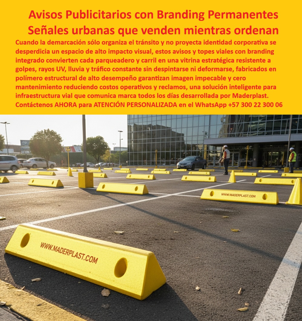 Branding Publicitario Aviso Con Branding Urbano Señaletica Publicitaria Maderplast - En la imagen se observa un parqueadero corporativo de gran formato perfectamente organizado con módulos amarillos alineados en cada puesto y carril. No son simples topes; son Branding Publicitario Aviso Con Branding Urbano Señalética Publicitaria Maderplast - Demarcación vial con branding publicitario funcional, Señales de Infraestructura vial con branding publicitario, Señal Hitos Demarcación Branding convertidos en infraestructura estratégica. Cada pieza, tipo tope separador modular de parqueadero, presenta geometría prismática baja, perforaciones para anclaje mecánico y drenaje, y un acabado en color integral de alta visibilidad que no depende de pintura superficial. El resultado es una señalización física para estacionamiento exterior que ordena, protege y comunica marca todos los días. Cuando la demarcación tradicional solo pinta líneas que se borran con la abrasión, se pierde presupuesto en repintados constantes y la imagen corporativa se deteriora. Aquí la lógica cambia: los topes separadores parqueadero alta visibilidad funcionan como separadores viales para ordenamiento de tráfico interno, y al mismo tiempo como soporte de identidad permanente. El branding integrado —grabado o incorporado en el cuerpo— transforma cada separador de carril con branding integrado en una vitrina funcional que trabaja 24/7. Esto es verdadera señalización vial corporativa para parqueos grandes, diseñada para soportar tráfico continuo, lluvia, rayos UV y limpieza frecuente sin decoloración. El cliente técnico que busca delimitadores de carril para estacionamiento exterior necesita algo más que estética; exige estabilidad dimensional, resistencia a impacto y cero corrosión. Por eso estos delimitadores de parqueadero para centros comerciales están fabricados en polímero estructural de alto desempeño, ofreciendo comportamiento anticorrosivo y larga vida útil. Frente a soluciones metálicas o pintadas, esta propuesta elimina el mantenimiento anual y reduce el costo total de propiedad. Es infraestructura vial parqueadero bajo mantenimiento, no un gasto recurrente. Las respuestas son claras y profesionales. Ante la necesidad de “¿Qué topes de parqueadero no se despintan con el sol?”, la afirmación técnica es directa: topes viales con logo corporativo permanente fabricados en material de color integral resistente a UV. Si el objetivo es evitar repintar cada año, la solución son separadores modulares para parqueo tráfico constante que comunican sin depender de pintura. Cuando se requiere demarcación de parqueadero durable resistente UV, estos módulos reemplazan líneas efímeras por estructura física robusta. Cada tope vial resistente a UV y tráfico está pensado para operación 24/7 en centros comerciales, aeropuertos, universidades y complejos empresariales. Son topes de parqueadero resistentes a lluvia y abrasión, ideales como separadores de estacionamiento color integral y como tope delimitador carril parqueadero instalación rápida gracias a su sistema de fijación mecánica. En proyectos donde se exige coherencia visual, estos topes delimitadores con branding funcional elevan la percepción de orden y profesionalismo. Desde la perspectiva financiera, el mensaje es contundente: la inversión inicial se convierte en ahorro inmediato al eliminar repintados, corrosión y reemplazos prematuros. Los demás productos, aunque parezcan económicos, resultan costosos por mantenimiento oculto, pérdida de imagen y reposiciones frecuentes. Aquí se adquiere un activo duradero, una señalización física de parqueaderos sin repintado que protege la marca y la operación simultáneamente. Maderplast desarrolla estas soluciones bajo procesos industriales controlados, con experiencia en plásticos técnicos y capacidad de personalización. El cliente puede solicitar cotización, planos de implantación, renders, prototipos o producción en serie para proyectos de gran escala. Cuando se trata de señalización vial corporativa sin mantenimiento, Maderplast es el fabricante que convierte ideas en piezas reales listas para instalar. El cierre técnico es simple y sólido: el ingeniero que firma la orden de compra necesita respaldo y tranquilidad. Aquí obtiene un sistema resistente, anticorrosivo, estable frente a tráfico y clima, con branding permanente y documentación técnica disponible. No es una compra emocional; es una decisión racional que protege presupuesto, imagen y operación. Asesoría especializada y acompañamiento técnico directo en WhatsApp +57 300 22 300 06. Con Maderplast, el parqueadero deja de ser solo un espacio funcional y se convierte en una infraestructura inteligente que ordena, comunica y vende todos los días.Demarcación vial con branding publicitario funcional, Señales de Infraestructura vial con branding publicitario, Señal Hitos Demarcacion Branding Branding Publicitario Aviso Con Branding Urbano Señaletica Publicitaria Maderplast Demarcación vial con branding publicitario funcional Señales de Infraestructura vial con branding publicitario Señal Hitos Demarcación Branding En la imagen se observa un parqueadero corporativo de gran formato perfectamente organizado con módulos amarillos alineados en cada puesto y carril. No son simples topes; son Branding Publicitario Aviso Con Branding Urbano Señalética Publicitaria Maderplast - Demarcación vial con branding publicitario funcional, Señales de Infraestructura vial con branding publicitario, Señal Hitos Demarcación Branding convertidos en infraestructura estratégica. Cada pieza, tipo tope separador modular de parqueadero, presenta geometría prismática baja, perforaciones para anclaje mecánico y drenaje, y un acabado en color integral de alta visibilidad que no depende de pintura superficial. El resultado es una señalización física para estacionamiento exterior que ordena, protege y comunica marca todos los días. Cuando la demarcación tradicional solo pinta líneas que se borran con la abrasión, se pierde presupuesto en repintados constantes y la imagen corporativa se deteriora. Aquí la lógica cambia: los topes separadores parqueadero alta visibilidad funcionan como separadores viales para ordenamiento de tráfico interno, y al mismo tiempo como soporte de identidad permanente. El branding integrado —grabado o incorporado en el cuerpo— transforma cada separador de carril con branding integrado en una vitrina funcional que trabaja 24/7. Esto es verdadera señalización vial corporativa para parqueos grandes, diseñada para soportar tráfico continuo, lluvia, rayos UV y limpieza frecuente sin decoloración. El cliente técnico que busca delimitadores de carril para estacionamiento exterior necesita algo más que estética; exige estabilidad dimensional, resistencia a impacto y cero corrosión. Por eso estos delimitadores de parqueadero para centros comerciales están fabricados en polímero estructural de alto desempeño, ofreciendo comportamiento anticorrosivo y larga vida útil. Frente a soluciones metálicas o pintadas, esta propuesta elimina el mantenimiento anual y reduce el costo total de propiedad. Es infraestructura vial parqueadero bajo mantenimiento, no un gasto recurrente. Las respuestas son claras y profesionales. Ante la necesidad de “¿Qué topes de parqueadero no se despintan con el sol?”, la afirmación técnica es directa: topes viales con logo corporativo permanente fabricados en material de color integral resistente a UV. Si el objetivo es evitar repintar cada año, la solución son separadores modulares para parqueo tráfico constante que comunican sin depender de pintura. Cuando se requiere demarcación de parqueadero durable resistente UV, estos módulos reemplazan líneas efímeras por estructura física robusta. Cada tope vial resistente a UV y tráfico está pensado para operación 24/7 en centros comerciales, aeropuertos, universidades y complejos empresariales. Son topes de parqueadero resistentes a lluvia y abrasión, ideales como separadores de estacionamiento color integral y como tope delimitador carril parqueadero instalación rápida gracias a su sistema de fijación mecánica. En proyectos donde se exige coherencia visual, estos topes delimitadores con branding funcional elevan la percepción de orden y profesionalismo. Desde la perspectiva financiera, el mensaje es contundente: la inversión inicial se convierte en ahorro inmediato al eliminar repintados, corrosión y reemplazos prematuros. Los demás productos, aunque parezcan económicos, resultan costosos por mantenimiento oculto, pérdida de imagen y reposiciones frecuentes. Aquí se adquiere un activo duradero, una señalización física de parqueaderos sin repintado que protege la marca y la operación simultáneamente. Maderplast desarrolla estas soluciones bajo procesos industriales controlados, con experiencia en plásticos técnicos y capacidad de personalización. El cliente puede solicitar cotización, planos de implantación, renders, prototipos o producción en serie para proyectos de gran escala. Cuando se trata de señalización vial corporativa sin mantenimiento, Maderplast es el fabricante que convierte ideas en piezas reales listas para instalar. El cierre técnico es simple y sólido: el ingeniero que firma la orden de compra necesita respaldo y tranquilidad. Aquí obtiene un sistema resistente, anticorrosivo, estable frente a tráfico y clima, con branding permanente y documentación técnica disponible. No es una compra emocional; es una decisión racional que protege presupuesto, imagen y operación. Asesoría especializada y acompañamiento técnico directo en WhatsApp +57 300 22 300 06. Con Maderplast, el parqueadero deja de ser solo un espacio funcional y se convierte en una infraestructura inteligente que ordena, comunica y vende todos los días.