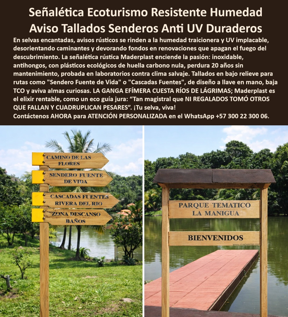 Señalización Turística Cartes Señales Bajo Relieve Avisos Madera Maderplast - Señalización Turística y Ambiental Maderplast: La Ingeniería de la Perennidad en el Ecoturismo En la gestión de infraestructuras para la conservación, la señalización turística rústica de madera plástica Maderplast se posiciona como la solución técnica definitiva para senderos, humedales y santuarios de flora. A diferencia de los materiales convencionales que sucumben ante la humedad traicionera y la radiación UV implacable, estos sistemas fabricados con termoplástico estructural de alta densidad ofrecen una estética natural superior con una resistencia propia de la ingeniería de vanguardia. La superioridad de esta tecnología radica en su capacidad para enfrentar climas salvajes sin degradarse. Nuestras placas y postes son intrínsecamente inoxidables, antihongos e inmunes a la humedad permanente, lo que evita la pudrición interna que suele destruir la madera natural en pocos meses. Al ser un material con protección anti-UV integrada, los carteles mantienen su color y legibilidad bajo el sol calcinante sin necesidad de recurrir a barnices tóxicos o pinturas que contaminan el ecosistema. Esta durabilidad extrema, probada para superar los 20 años de vida útil, garantiza que la imagen institucional permanezca impecable, eliminando de raíz los costos operativos por reparaciones anuales. El diseño de estos avisos incluye un sistema de tallado en bajo relieve mediante tecnología CNC que asegura una comunicación clara y permanente. Al ser grabados directamente sobre el polímero, los textos no se borran ni se emborronan con la lluvia, lo que resulta vital para rutas pedagógicas y turísticas en áreas de alta montaña o zonas costeras. Además, la robustez del material termoplástico actúa como una barrera contra el vandalismo y, al carecer de valor de reventa para recicladores, mitiga el riesgo de robo que afecta constantemente a la señalética metálica en parques públicos. TESTIMONIO DE ÉXITO: "En nuestras reservas y senderos, la señalización convencional era un desastre financiero; la madera se pudría y los letreros metálicos se oxidaban en solo seis meses por la brisa marina. Implementamos las señales rústicas de Maderplast y la historia cambió radicalmente: pasamos de cambiar avisos cada semestre a tener una infraestructura que parece nueva tras tres años de sol calcinante y lluvia permanente. Como ingeniero que exige resultados sin sorpresas, valoro que sea un material que no se oxida, no se borra y elimina el dolor de cabeza de las reposiciones constantes. Es la apuesta ganadora para cualquier gestor que quiera un mapa vivo e impecable sin desperdiciar presupuesto en reparaciones inútiles". (Ing. Francisco Javier Matiz, Director de Infraestructura y Gestión Ambiental). Elegir Maderplast es realizar una inversión económicamente inteligente que protege el presupuesto al reducir drásticamente el Costo Total de Propiedad (TCO). Al suprimir las rotaciones de personal para mantenimiento y las compras recurrentes de materiales de baja calidad, permitimos que los recursos se enfoquen en la verdadera misión del proyecto: la conservación y el disfrute del visitante. ¿Desea que un especialista de Maderplast diseñe hoy mismo una propuesta técnica para su red de senderos o prefiere que avancemos con el siguiente producto de su catálogo? Señalética Rústica Resistente Humedad, Avisos Tallados Señales Turísticas Ecológicas Tipo Poste, Carteles Parques Informativos Químicos Instalar Señalización Turística Cartes Señales Bajo Relieve Avisos Madera Maderplast Señalética Rústica Resistente Humedad Avisos Tallados Señales Turísticas Ecológicas Tipo Poste Carteles Parques Informativos Químicos Instalar Señalización Turística y Ambiental Maderplast: La Ingeniería de la Perennidad en el Ecoturismo En la gestión de infraestructuras para la conservación, la señalización turística rústica de madera plástica Maderplast se posiciona como la solución técnica definitiva para senderos, humedales y santuarios de flora. A diferencia de los materiales convencionales que sucumben ante la humedad traicionera y la radiación UV implacable, estos sistemas fabricados con termoplástico estructural de alta densidad ofrecen una estética natural superior con una resistencia propia de la ingeniería de vanguardia. La superioridad de esta tecnología radica en su capacidad para enfrentar climas salvajes sin degradarse. Nuestras placas y postes son intrínsecamente inoxidables, antihongos e inmunes a la humedad permanente, lo que evita la pudrición interna que suele destruir la madera natural en pocos meses. Al ser un material con protección anti-UV integrada, los carteles mantienen su color y legibilidad bajo el sol calcinante sin necesidad de recurrir a barnices tóxicos o pinturas que contaminan el ecosistema. Esta durabilidad extrema, probada para superar los 20 años de vida útil, garantiza que la imagen institucional permanezca impecable, eliminando de raíz los costos operativos por reparaciones anuales. El diseño de estos avisos incluye un sistema de tallado en bajo relieve mediante tecnología CNC que asegura una comunicación clara y permanente. Al ser grabados directamente sobre el polímero, los textos no se borran ni se emborronan con la lluvia, lo que resulta vital para rutas pedagógicas y turísticas en áreas de alta montaña o zonas costeras. Además, la robustez del material termoplástico actúa como una barrera contra el vandalismo y, al carecer de valor de reventa para recicladores, mitiga el riesgo de robo que afecta constantemente a la señalética metálica en parques públicos. TESTIMONIO DE ÉXITO: "En nuestras reservas y senderos, la señalización convencional era un desastre financiero; la madera se pudría y los letreros metálicos se oxidaban en solo seis meses por la brisa marina. Implementamos las señales rústicas de Maderplast y la historia cambió radicalmente: pasamos de cambiar avisos cada semestre a tener una infraestructura que parece nueva tras tres años de sol calcinante y lluvia permanente. Como ingeniero que exige resultados sin sorpresas, valoro que sea un material que no se oxida, no se borra y elimina el dolor de cabeza de las reposiciones constantes. Es la apuesta ganadora para cualquier gestor que quiera un mapa vivo e impecable sin desperdiciar presupuesto en reparaciones inútiles". (Ing. Francisco Javier Matiz, Director de Infraestructura y Gestión Ambiental). Elegir Maderplast es realizar una inversión económicamente inteligente que protege el presupuesto al reducir drásticamente el Costo Total de Propiedad (TCO). Al suprimir las rotaciones de personal para mantenimiento y las compras recurrentes de materiales de baja calidad, permitimos que los recursos se enfoquen en la verdadera misión del proyecto: la conservación y el disfrute del visitante. ¿Desea que un especialista de Maderplast diseñe hoy mismo una propuesta técnica para su red de senderos o prefiere que avancemos con el siguiente producto de su catálogo?