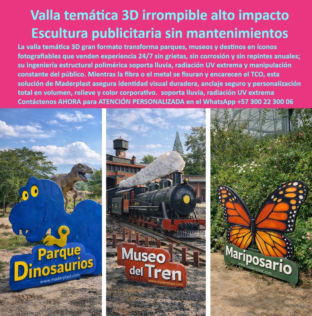 Valla Temática 3d Gran Formato Avisos 3d Temáticos Escultura Maderplast - Valla Temática 3D Gran Formato Avisos 3D Temáticos Escultura Maderplast – Aviso Tematizado Gran Formato 3D Irrompible Diseño Personalizado, Pancartas Temáticas Elimina Mantenimiento Garantía, Señales Personalizadas de Gran Formato La imagen presenta tres aplicaciones reales de alto impacto: un Parque de Dinosaurios con volumen escultórico dominante, un Museo del Tren con identidad industrial tridimensional y un Mariposario con relieve orgánico de alta definición. No son simples pancartas; son Vallas Temáticas 3D Gran Formato fabricadas en polímero macizo estructural, diseñadas para convertirse en hitos fotografiables permanentes en parques, museos y destinos turísticos. El problema técnico de la señalización convencional es predecible: la fibra de vidrio se fisura, el metal se oxida, la madera se pudre, la pintura se descascara. Cada ciclo de repinte o restauración incrementa el TCO y deteriora la imagen institucional. Un aviso agrietado no solo falla estructuralmente; envía un mensaje de abandono. Por eso el Aviso Tematizado Gran Formato 3D Irrompible Diseño Personalizado de Maderplast se fabrica con color integrado en masa, estructura maciza y resistencia UV industrial, eliminando corrosión, grietas y mantenimiento anual. Las Pancartas Temáticas Elimina Mantenimiento Garantía no dependen de recubrimientos superficiales. El material es dimensionalmente estable, resistente a humedad permanente, salinidad costera, radiación UV extrema y manipulación constante del público. La ingeniería de anclaje puede calcularse para cargas de viento y uso intensivo, garantizando estabilidad estructural en exteriores de alto tráfico. Esta solución supera ampliamente al metal y a la fibra en durabilidad real. Desde la perspectiva financiera, la diferencia es estratégica. Mientras una señal tradicional exige reposiciones periódicas, las señales personalizadas de gran formato en polímero estructural pueden operar por décadas con mantenimiento mínimo. El ahorro acumulado en pintura, restauración y reemplazo convierte la inversión inicial en la opción de menor costo total de propiedad del mercado. Para facilitar la aprobación técnica, Maderplast entrega: – Ficha técnica descargable en PDF con especificaciones mecánicas, comportamiento UV y sistema de anclaje. – Planos estructurales y renders 3D personalizados para validación previa. – Soporte de ingeniería para especificación en obra pública o privada. – Fabricación a medida, prototipado y producción en serie para proyectos turísticos de gran escala. Si su objetivo es crear un icono que venda experiencia 24/7 sin deterioro, esta Valla Temática 3D Irrompible no es decoración; es infraestructura de marca permanente. Solicite ahora cotización técnica, planos de anclaje y ficha PDF para su comité de aprobación. Atención personalizada directa: WhatsApp +57 300 22 300 06. Aviso Tematizado Gran Formato 3D Irrompible Diseño Personalizado, Pancartas Temáticas Elimina Mantenimiento Garantía, Señales personalizadas de gran formato 0 Valla Temática 3d Gran Formato Avisos 3d Temáticos Escultura Maderplast Aviso Tematizado Gran Formato 3D Irrompible Diseño Personalizado Pancartas Temáticas Elimina Mantenimiento Garantía Señales personalizadas de gran formato 0 Valla Temática 3D Gran Formato Avisos 3D Temáticos Escultura Maderplast – Aviso Tematizado Gran Formato 3D Irrompible Diseño Personalizado, Pancartas Temáticas Elimina Mantenimiento Garantía, Señales Personalizadas de Gran Formato La imagen presenta tres aplicaciones reales de alto impacto: un Parque de Dinosaurios con volumen escultórico dominante, un Museo del Tren con identidad industrial tridimensional y un Mariposario con relieve orgánico de alta definición. No son simples pancartas; son Vallas Temáticas 3D Gran Formato fabricadas en polímero macizo estructural, diseñadas para convertirse en hitos fotografiables permanentes en parques, museos y destinos turísticos. El problema técnico de la señalización convencional es predecible: la fibra de vidrio se fisura, el metal se oxida, la madera se pudre, la pintura se descascara. Cada ciclo de repinte o restauración incrementa el TCO y deteriora la imagen institucional. Un aviso agrietado no solo falla estructuralmente; envía un mensaje de abandono. Por eso el Aviso Tematizado Gran Formato 3D Irrompible Diseño Personalizado de Maderplast se fabrica con color integrado en masa, estructura maciza y resistencia UV industrial, eliminando corrosión, grietas y mantenimiento anual. Las Pancartas Temáticas Elimina Mantenimiento Garantía no dependen de recubrimientos superficiales. El material es dimensionalmente estable, resistente a humedad permanente, salinidad costera, radiación UV extrema y manipulación constante del público. La ingeniería de anclaje puede calcularse para cargas de viento y uso intensivo, garantizando estabilidad estructural en exteriores de alto tráfico. Esta solución supera ampliamente al metal y a la fibra en durabilidad real. Desde la perspectiva financiera, la diferencia es estratégica. Mientras una señal tradicional exige reposiciones periódicas, las señales personalizadas de gran formato en polímero estructural pueden operar por décadas con mantenimiento mínimo. El ahorro acumulado en pintura, restauración y reemplazo convierte la inversión inicial en la opción de menor costo total de propiedad del mercado. Para facilitar la aprobación técnica, Maderplast entrega: – Ficha técnica descargable en PDF con especificaciones mecánicas, comportamiento UV y sistema de anclaje. – Planos estructurales y renders 3D personalizados para validación previa. – Soporte de ingeniería para especificación en obra pública o privada. – Fabricación a medida, prototipado y producción en serie para proyectos turísticos de gran escala. Si su objetivo es crear un icono que venda experiencia 24/7 sin deterioro, esta Valla Temática 3D Irrompible no es decoración; es infraestructura de marca permanente. Solicite ahora cotización técnica, planos de anclaje y ficha PDF para su comité de aprobación. Atención personalizada directa: WhatsApp +57 300 22 300 06.