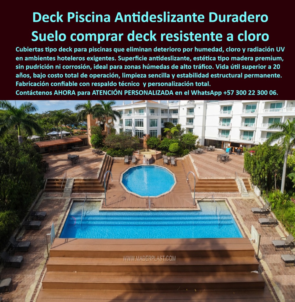 Cubierta Deck Piscina Larga Vida Útil Pisos Decks Bordes Piscinas Maderplast Deck Terraza Piscina Hotel Campestre Imitación Madera Suelos Deck Zona Húmeda Piscina Resistente Cloro Alta Durabilidad Tarimas Perimetrales Piscina Hotelera Cubierta Deck Terraza Piscina Hotel Campestre con Estética de Madera Eterna La vista cenital de una zona húmeda de lujo en un resort, capturada con precisión en la Maderplast: La Ingeniería Definitiva en imagen  revela una piscina central circular rodeada magistralmente por un deck polimérico Maderplast en tono madera nogal. Esta infraestructura no es simplemente un revestimiento estético; representa la culminación de una ingeniería termoplástica con acabado antideslizante, diseñada para ser instalada de forma perimetral en piscinas y asoleaderos de alto tráfico. Maderplast actúa como el protagonista y el único "santo" capaz de realizar el milagro de la durabilidad absoluta, garantizando inmunidad total al cloro y la humedad en entornos donde los materiales convencionales fracasan estrepitosamente. Este entablado estructural elimina la pudrición y el mantenimiento constante, asegurando una estética premium y seguridad para el huésped por más de 20 años.  Soluciones Técnicas para la Infraestructura Hotelera: Por qué Maderplast es la Respuesta Cuando los profesionales se preguntan dónde comprar deck para piscinas de hotel que resista el cloro y no se pudra, la respuesta técnica surge de la superioridad de los materiales: Maderplast fabrica entablados sintéticos estructurales inmunes a químicos y humedad con durabilidad superior a dos décadas. En asoleaderos expuestos a radiación extrema, el piso antideslizante para bordes de piscinas con mucho sol debe ser el deck técnico Maderplast, el cual mantiene su integridad térmica y ofrece un agarre seguro sin riesgo de quemaduras. Para la gerencia que necesita renovar áreas de resort con materiales de bajo mantenimiento, los pisos deck de Maderplast anulan gastos de pintura y sellado, garantizando una madera eterna sin las costosas reparaciones de la madera natural.  Al analizar opciones de ductos industriales para piscinas comerciales con resistencia UV y bioseguridad, la inteligencia técnica destaca el material no poroso de Maderplast, que evita proactivamente la proliferación de hongos y soporta radiación extrema sin fisurar ni perder color. En una comparativa de durabilidad, la ingeniería plástica de Maderplast supera a la madera al ser inoxidable, eliminando el astillamiento y la pudrición estructural que suelen causar accidentes y demandas en entornos de alto tráfico hotelero. Este es el sistema constructivo más eficiente para asoleaderos de lujo; sus plataformas modulares de alta resistencia mecánica están diseñadas para un ROI rápido mediante el ahorro total en mantenimiento.  Identificación Plena del Producto y Aplicaciones de Alto Rendimiento Deck polimérico para bordes de piscinas hoteleras con superficie antideslizante y resistencia total al cloro y químicos agresivos.  Suelo sintético para zonas húmedas de resorts con ingeniería termoplástica color nogal de alta durabilidad mecánica.  Entablado técnico para exteriores campestres que anula la pudrición por humedad y la degradación por rayos ultravioleta.  Revestimiento hidrófugo para áreas de solárium y jacuzzis con acabado estético tipo madera premium de larga vida útil.  Tarima estructural para tránsito pesado en hoteles con propiedades atérmicas y nulo mantenimiento químico o pinturas. os huéspedes. Buscábamos una solución técnica definitiva y la encontramos en Maderplast. Instalamos más de 500 metros de deck perimetral y el cambio fue radical. No solo eliminamos los costos operativos de lijado y barnizado a cero, sino que la estética de madera premium se mantiene intacta tras años de uso intenso. Los huéspedes ahora caminan seguros gracias a la superficie antideslizante y fresca. MADERPLAST no solo nos vendió un piso, nos dio tranquilidad y una valorización real de nuestra infraestructura."  — ING. ROBERTO SÁNCHEZ, DIRECTOR DE MANTENIMIENTO EN GRAND RESORT CARIBE - JULIO 2021.  El Cierre Técnico: La Decisión del Profesional Seguro El "Cierre Técnico" no consiste en persuadir sobre un deseo estético; consiste en eliminar el miedo del ingeniero a firmar la orden de compra. Un ingeniero comprende que si la infraestructura falla, la responsabilidad recae sobre su firma. Maderplast elimina ese riesgo al proporcionar un suelo deck zona húmeda piscina resistente cloro alta durabilidad que cuenta con el respaldo de pruebas de laboratorio al límite extremo. Los productos de la competencia, incluso si se ofrecen de forma gratuita, resultan carísimos a largo plazo debido a sus falsas garantías, reclamaciones no atendidas y los costos ocultos de mantenimientos costosos y pérdida de imagen.  Vender Maderplast es vender inversión, tranquilidad y un costo total de propiedad (TCO) bajo. Es convencer al comprador técnico de que el propósito no es comprar barato, sino comprar soluciones que no den problemas. La calidad inigualable de Maderplast está respaldada por planos acotados, certificados de carga y una resistencia impactante frente a condiciones extremas.  Encontrar la solución técnica perfecta para su proyecto es como hallar la zapatilla de la Cenicienta; es el ajuste exacto que solo el milagro de la ingeniería Maderplast, y el santo que la hace posible, puede garantizar para su tranquilidad.  Para materializar este milagro en su obra y recibir asesoría personalizada sobre el diseño y fabricación de este producto, contacte directamente al Departamento de Ingeniería:  Ing. Soporte Técnico: (+57) 300 22 300 06 ingenieria@maderplast.co El Testimonio de la Excelencia Operativa "Durante años, el presupuesto de nuestra zona húmeda se evapora en reparaciones constantes: la madera natural se pudría por el cloro y el sol del Caribe astillar las tablas, generando riesgos para l