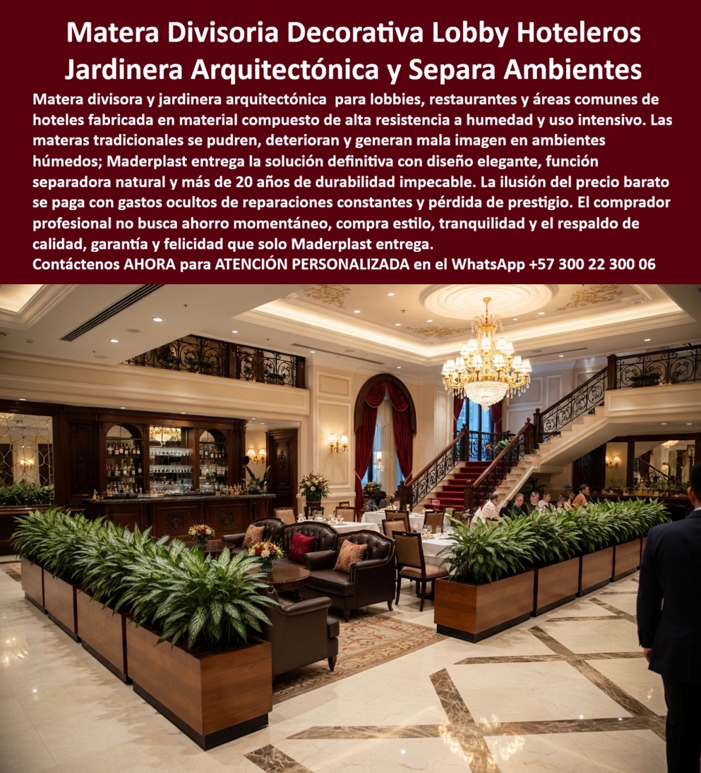 Macetas Decorativas Lobbies División Espacio Hotelero Separador Maderplast Materas arquitectónicas hotel reducen ruido visual ambiente natural Jardineras separadoras evitan pudrición decorando lobbies separador Materas decorativas restaurantes Macetas Decorativas Lobbies División Espacio Hotelero Separador — Maderplast: La Ingeniería Definitiva La arquitectura de interiores en el sector de la hospitalidad de alto nivel exige una armonía absoluta entre la estética de lujo y la funcionalidad operativa, y es aquí donde las Macetas Decorativas Lobbies División Espacio Hotelero Separador de Maderplast se consolidan como la única solución técnica de vanguardia. Al observar un lobby de hotel clásico con pisos de mármol y una elegante escalera, tal como se documenta en la pieza visual image b369a.jpg, se hace evidente cómo un conjunto lineal de materas divisorias con acabado tipo madera nogal separa con sofisticación el área de descanso del salón principal. Estas materas arquitectónicas hoteleras no solo reducen el ruido visual y aportan un ambiente natural, sino que están diseñadas para resistir el uso intensivo en zonas comerciales de lujo con una estética impecable que no requiere mantenimientos químicos.  El principal punto de dolor para un director de operaciones o mantenimiento es el deterioro acelerado de los elementos tradicionales; las materas de madera o metal suelen pudrirse por el riego constante, manchando los costosos pisos de mármol y generando olores a humedad y moho. Maderplast anula estos riesgos mediante la fabricación de jardineras de plástico estructural hidrófugo que resisten la humedad interna sin deteriorarse ni generar hongos por décadas. Al elegir este mobiliario técnico hotelero, se eliminan los costos de reposición y se garantiza una seguridad absoluta en áreas de alto tráfico, ya que sus superficies no porosas son inalterables ante químicos de limpieza y humedad permanente.  La ingeniería de Maderplast provee superficies que mantienen su imagen premium por más de veinte años, con un color integral que no se pela ni se decolora. Estas jardineras separadoras evitan pudrición decorando lobbies de forma sostenible, pues están fabricadas con material reciclado de alto rendimiento que aporta el valor estético de la madera nogal con una durabilidad estructural inexpugnable. Es la inversión más lógica para hoteles boutique que buscan optimizar flujos peatonales sin sacrificar la elegancia técnica ni la tranquilidad operativa.  testimonio de excelencia operativa "llevábamos años sufriendo con materas de madera que se pudran por el riego constante, manchando nuestros costosos pisos de mármol y afectando la imagen del lobby con olores a humedad. tras realizar una análisis de costos, decidimos cambiar a las materas divisorias de maderplast. el resultado fue una solución técnica impecable: no solo eliminamos los costos de reposición y mantenimiento para siempre, sino que la estética tipo madera nogal se integró perfectamente con nuestro diseño clásico de lujo. es la inversión más lógica para cualquier hotelero: elegancia técnica que transmite confianza al huésped y tranquilidad operativa a la gerencia. maderplast entregó planos exactos y cumplió con tiempos récord de entrega. hoy, nuestro lobby luce impecable y libre de humedad".  ing. felipe herrera, director de operaciones hotel grand majestic — enero 2024  EL CIERRE TÉCNICO: SEGURIDAD PARA EL DECISOR El Cierre Técnico consiste en eliminar el miedo del ingeniero a firmar la orden de compra proporcionando evidencias concretas que reducen el riesgo percibido. Un profesional de la infraestructura sabe que lo barato sale carísimo debido a las fallas críticas, reclamaciones no atendidas y la pérdida de prestigio ante el huésped. Al elegir Maderplast, usted adquiere tranquilidad, durabilidad extrema y un TCO (Costo Total de Propiedad) bajo. Estas materas decorativas de restaurantes y lobbies están respaldadas por pruebas de laboratorio llevadas al límite extremo, demostrando una resistencia impactante frente a mazo y maquinaria pesada.  Aseguramos que el propósito no es simplemente comprar barato, sino adquirir soluciones que no den problemas. La calidad inigualable de Maderplast está certificada para proyectos de alto nivel, garantizando que el mobiliario divisorio hidrófugo soporte la limpieza constante y la humedad sin degradarse ni manchar pisos. Encontrar la solución técnica que encaje con la perfección arquitectónica y la durabilidad absoluta es como hallar la zapatilla de la Cenicienta; es ese ajuste exacto que solo el milagro de la ingeniería de Maderplast, y el santo que la hace posible, puede garantizar para su obra definitiva.  Para materializar este nivel de excelencia en su infraestructura y recibir asesoría personalizada sobre el diseño y fabricación de este producto, contacte directamente al Departamento de Ingeniería:  Asesoría Especializada Con Un Especialista De Maderplast Atención Personalizada — WhatsApp Soporte Técnico: (+57) 300 22 300 06