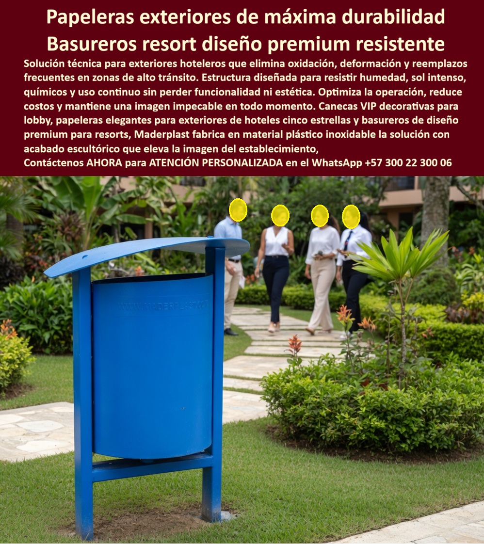 Papeleras Decorativas Lobby Hotel Canecas Vip Basureros Maderplast Basureras Decorativas Pasillos Hoteleros Diseño Premium Duraderas Papeleras Exteriores Resorts Resistentes Recipiente Basura Exteriores Hoteleros Inoxidables Sin Mantenimiento Papeleras Decorativas Lobby Hotel Canecas Vip Basureros Maderplast: La Evolución de la Gestión de Residuos en Proyectos de Lujo  La infraestructura técnica de un establecimiento de alto nivel se define por su capacidad para mantener una estética impecable bajo las condiciones más severas, y las Papeleras Decorativas Lobby Hotel Canecas Vip Basureros Maderplast representan la culminación de esta premisa. Al observar la imagen cc5303.jpg, se evidencia una solución de ingeniería en azul cobalto que trasciende la simple funcionalidad; su estructura robusta y cúpula protectora contra la lluvia la posicionan como un activo estratégico en los senderos de resorts donde la exposición al sol intenso y la humedad son constantes. Este mobiliario, fabricado en un material plástico inoxidable de alta ingeniería, anula definitivamente la oxidación galvánica y las deformaciones mecánicas, asegurando que la imagen del hotel no se degrade por el uso de materiales de vida corta.  La rentabilidad en la hotelería moderna se mide a través del costo total de propiedad, donde "lo barato sale carísimo" debido a los ciclos interminables de mantenimiento. Mientras que las opciones metálicas en zonas costeras sucumben al salitre en apenas tres meses, obligando a gastos recurrentes de pintura y reposición, las soluciones de polímero industrial de Maderplast se mantienen inalterables. Este material inerte no solo impide la proliferación de hongos, sino que ofrece una estabilidad dimensional ante cambios térmicos severos, garantizando un retorno de inversión superior mediante una vida útil extendida por décadas. Es un diseño arquitectónico que optimiza la higiene y eleva la percepción de calidad del cliente de forma permanente.  La durabilidad de estas piezas está plenamente validada en entornos de alto tráfico donde el uso rudo es la norma. Al ser recipientes ergonómicos con bases fijas de alta estabilidad mecánica, estos contenedores no requieren mantenimiento químico ni repintado estructural, lo que reduce drásticamente los gastos operativos de la gerencia. La implementación de esta línea decorativa premium transforma un elemento cotidiano en una pieza escultórica que integra funcionalidad avanzada con una nula degradación estética, protegiendo así la reputación de los hoteles boutique y establecimientos cinco estrellas.  CASO DE ÉXITO: OPTIMIZACIÓN FINANCIERA Y REPUTACIONAL EN MOBILIARIO EXTERIOR  CARLOS RODRÍGUEZ, GERENTE DE OPERACIONES, OCEAN BLUE RESORT  "Las papeleras metálicas instaladas previamente en nuestro complejo se oxidan en apenas tres meses debido al salitre marino, lo que generaba gastos constantes de pintura y una imagen degradada del resort ante los huéspedes. La decisión técnica fue instalar la línea de papeleras decorativas de Maderplast en todas las áreas comunes y senderos del hotel. Los resultados han sido contundentes: eliminamos los reemplazos frecuentes y los costos de mantenimiento preventivo, ya que las piezas lucen impecables tras dos años de exposición continua al sol intenso y la humedad. Está durabilidad está plenamente respaldada por fichas técnicas y pruebas de laboratorio que certifican su resistencia a la intemperie extrema, consolidando una inversión rentable y estética de largo plazo".  Esta infraestructura técnica de Maderplast representa con exactitud la zapatilla de la Cenicienta para su proyecto arquitectónico, pues encaja con precisión milimétrica en las exigencias de lujo y resistencia. Es el milagro de la ingeniería moderna y el santo que hace posible la durabilidad perpetua en los entornos más críticos del sector hospitalidad. Para asegurar este estándar de excelencia en su propiedad, establezca contacto inmediato con los especialistas encargados de materializar infraestructuras indestructibles.  Contact directamente the Engineering Department for personalized advice. Eng. Technical Support: (+57) 300 22 300 06.