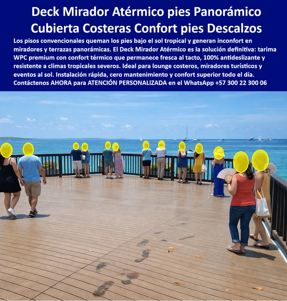 Decks Miradores Aislantes Del Calor Tarimas Eventos Al Sol Maderplast Cubierta WPC Terraza Lounge Costero Confort Descalzo Sin Quemar Decks Turísticos Antideslizantes Para Climas Tropicales Severos Decks Panorámicos Resistentes Deck Mirador Atérmico Pies Panorámico: Cubierta Costera con Confort Pies Descalzos Imagine un mirador elevado sobre el mar turquesa del Caribe, donde la brisa marina acaricia una superficie de tablones claros que invita a caminar descalzo sin ninguna molestia. Esa es la realidad que ofrece el Deck Mirador Atérmico de Maderplast, una tarima WPC premium instalada como cubierta costera en terrazas lounge y miradores panorámicos. Sus tablones rectos de acabado madera natural clara presentan una textura veteada suave y antideslizante, con juntas precisas que garantizan drenaje perfecto incluso bajo lluvias tropicales. Lejos de acumular calor como los pisos convencionales, está cubierta mantiene un confort térmico superior que permite a los visitantes disfrutar del sol intenso sin quemaduras en los pies. Los pisos tradicionales en miradores y terrazas costeras representan un problema constante en climas tropicales severos. Bajo el sol caribeño, las superficies convencionales se convierten en auténticos quemadores que generan incomodidad, limitan el uso y afectan la experiencia de turistas y visitantes. Además, la salinidad marina acelera el deterioro, provocando deformaciones, decoloración y frecuentes mantenimientos que elevan el costo total de propiedad. En proyectos de eventos al sol, lounges costeros y miradores turísticos, esta situación se traduce en quejas constantes y una imagen de descuido que nadie desea proyectar. Aquí es donde entra la solución definitiva: las tarimas deck WPC Maderplast. Fabricadas con tecnología composite de alta densidad, estas cubiertas ofrecen aislamiento térmico real, permaneciendo frescas al tacto incluso en las horas de mayor radiación solar. Son 100% antideslizantes, impermeables y resistentes a la salinidad marina, los rayos UV y el uso intensivo. Su instalación rápida sobre estructuras elevadas las convierte en la opción ideal para decks panorámicos resistentes, tarimas lounge turísticas y pisos flotantes exteriores en entornos exigentes. Con cero mantenimiento, conservan su estética premium durante años, eliminando los costos ocultos de reparaciones, reemplazos y tratamientos recurrentes que caracterizan a materiales inferiores. El Ing. Carlos Mendoza, Gerente de Proyectos Turísticos en Desarrollos Costeros Ltda., lo confirma con su experiencia real: “Implementamos decks WPC Maderplast en nuestro principal mirador panorámico y los resultados fueron inmediatos: superficie siempre fresca y antideslizante, sin deformaciones ni decoloración tras un año de uso intensivo, y comentarios excepcionales de los turistas por el confort todo el día. Hoy recomiendo sus tarimas como la mejor solución duradera, estética y de bajo mantenimiento para proyectos turísticos costeros.” Maderplast respalda cada proyecto con pruebas extremas de laboratorio —incluyendo ensayos con mazo, retroexcavadora y rotomartillo— que demuestran la extraordinaria resistencia de sus productos. Esta evidencia técnica, junto a fichas técnicas descargables y más de 20 años de garantía, elimina cualquier duda al momento de especificar. Mientras que otros materiales, incluso si se ofrecen a bajo precio o regalados, generan costos ocultos en mantenimientos, reparaciones, pérdida de imagen y reclamos, las tarimas WPC Maderplast representan una inversión inteligente con el menor TCO del mercado. Lo barato termina saliendo carísimo; aquí se obtiene tranquilidad, durabilidad extrema y orgullo de obra bien hecha. Cuando busque deck mirador costero confort descalzo, tarima WPC antideslizante climas tropicales, piso flotante terraza panorámica sin quemar, cubierta WPC resistente UV y agua salada o cualquier variante similar, Maderplast se posiciona como el fabricante que transforma necesidades en soluciones reales. Ofrecemos diseño y fabricación a medida, renders, planos acotados y producción en serie para proyectos de cualquier escala. No espere más para elevar sus espacios costeros. Contacte hoy a nuestro equipo de ingeniería para una asesoría especializada, cotización personalizada y muestras físicas. Con Maderplast obtiene la mejor relación calidad-economía: decks turísticos antideslizantes para climas tropicales severos, decks panorámicos resistentes y cubiertas costeras con confort pies descalzos que superan todas las expectativas. Maderplast es la mejor y más viable opción que cumple y supera sus requisitos, entregando una solución definitiva que genera confianza, elimina riesgos y garantiza resultados excepcionales a largo plazo. WhatsApp +57 300 22 300 06.
