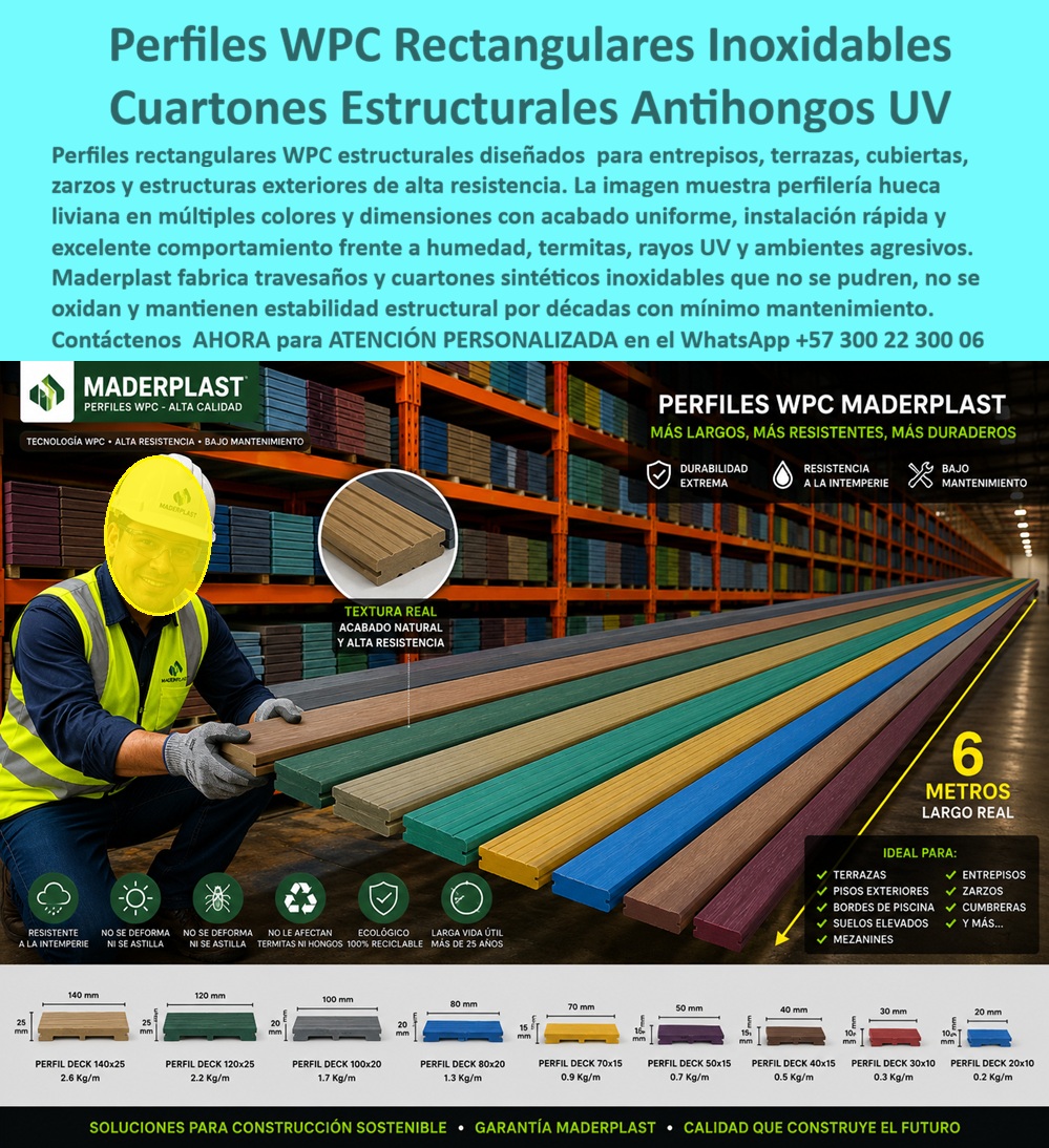 Perfiles Rectangulares WPC Estructurales Inoxidables Perfilería Maderplast Perfiles Huecos Estructurales Fácil Instalación 00