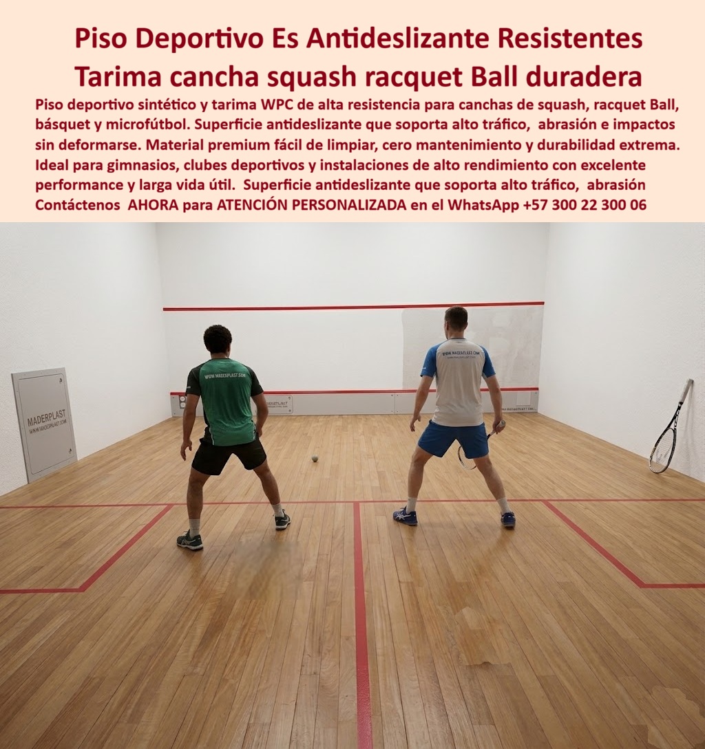 Suelo Deportivo Sintético Cancha Racquetball Deck Squash Fuertes Maderplast Piso Deportivo Antideslizante Resistente Alto Suelo Deportivo Sintético Cancha Racquetball Deck Squash Fuertes Maderplast Pisos Deportivos Deck para Sq Esta imagen presenta Suelo Deportivo Sintético Cancha Racquetball Deck Squash Fuertes Maderplast — Piso Deportivo Antideslizante Resistente Alto Rendimiento, Pisos Deportivos Deck Para Squash Racquetball Básquet Microfútbol Piso deportivo WPC color madera clara tipo maple instalado en cancha de squash con líneas reglamentarias rojas perfectamente demarcadas, paredes blancas, caja eléctrica con logo MADERPLAST visible y dos jugadores con camisetas www.maderplast.com disputando un punto sobre una superficie que soporta el impacto repetido de la pelota a alta velocidad, los giros bruscos del calzado deportivo y la abrasión constante del juego competitivo sin mostrar una sola marca de deformación, una sola astilla ni un solo punto de desgaste: ese rendimiento sostenido sin mantenimiento es exactamente lo que Maderplast fabrica, instala llave en mano y garantiza con durabilidad extrema para gimnasios, clubes deportivos e instalaciones de alto rendimiento. El piso deportivo WPC para cancha de squash que muestra esta imagen ofrece rebote uniforme certificado, superficie antideslizante premium y resistencia a abrasión de calzado deportivo porque su formulación de madera plástica WPC de núcleo sólido no se astilla, no se deforma bajo impacto y conserva su acabado tipo madera maple con color integral permanente que elimina por completo la necesidad de lijado periódico y las tres capas de barniz que la madera maple importada exige cada año con cierre obligatorio de canchas durante dos semanas completas. El suelo sintético racquetball resistente impactos, la tarima deportiva antideslizante para gimnasio club y el piso WPC cancha deportiva sin lijado ni barniz resuelven el problema crónico que todo director deportivo conoce: la madera natural en canchas de squash y racquetball exige un presupuesto anual de mantenimiento que supera los ocho millones de pesos por cancha entre lijado, barnizado, cierre y pérdida de ingresos por membresías durante las semanas de inactividad forzada, mientras los socios se quejan del cierre y del olor químico del barniz que impregna las instalaciones. Así lo certifica el Prof. Santiago Herrera, Director Deportivo de Club Racquet Bogotá, quien en noviembre de 2023 instaló piso deportivo WPC Maderplast en cuatro canchas de squash que antes tenían madera maple importada: después de dieciocho meses con uso diario de torneos, clases y juego libre, el rebote permanece uniforme con cero astillas, cero deformación en zonas de impacto de pelota y sin haber lijado ni barnizado una sola vez, mientras la instalación se completó en doce días sin cerrar las canchas un solo día adicional y el ahorro anual en mantenimiento financia la membresía de quince socios nuevos. El suelo deportivo para cancha básquet microfútbol, el piso sintético tipo madera para squash court, la tarima WPC deportiva resistente abrasión calzado, el suelo para cancha racquetball rebote certificado, el piso deportivo plástico para club deportivo indoor, la tarima cancha squash resistente impacto pelota, el suelo WPC para instalación deportiva alto rendimiento, el piso deportivo cero mantenimiento para gimnasio, la tarima sintética cancha multideportiva indoor, el piso WPC para polideportivo y club de squash y el suelo deportivo para proyecto de cancha racquetball son variantes del mismo sistema constructivo fabricado con procesos industriales controlados, experiencia comprobada en plásticos técnicos y capacidad de producción a medida en Colombia para clubes, polideportivos, colegios y centros de alto rendimiento de cualquier escala. Los pisos de madera importada resultan carísimos incluso regalados por sus cierres recurrentes, costos de lijado y barnizado, pérdida de socios por inactividad y deterioro progresivo que ningún ahorro inicial compensa. Las pruebas extremas de resistencia a impacto y coeficiente de deslizamiento están documentadas en video en youtube.com/@maderplasSA con fichas técnicas descargables. Solicite cotización, planos o producción en serie en el WhatsApp +57 300 22 300 06 o escriba a ingenieria@maderplast.co, porque Maderplast es la decisión que firma el director deportivo con total tranquilidad sabiendo que sus canchas permanecerán abiertas los trescientos sesenta y cinco días del año sin interrupciones por mantenimiento.