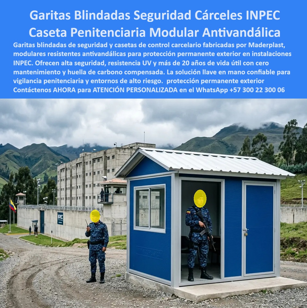 Garita Blindada De Seguridad Garitas Cárceles INPEC Maderplast - Garita De Control Carcelario Protección Permanente Exterior, Garita Penitenciaria INPEC Modular Resistente Antivandalismo, Caseta De Seguridad Para Cárceles Resistente UV Garita Blindada De Seguridad Garitas Cárceles INPEC Maderplast Garita De Control Carcelario Protección Permanente Exterior Garita Penitenciaria INPEC Modular Resistente Antivandalismo Caseta De Seguridad Para Cárceles Resistente UV